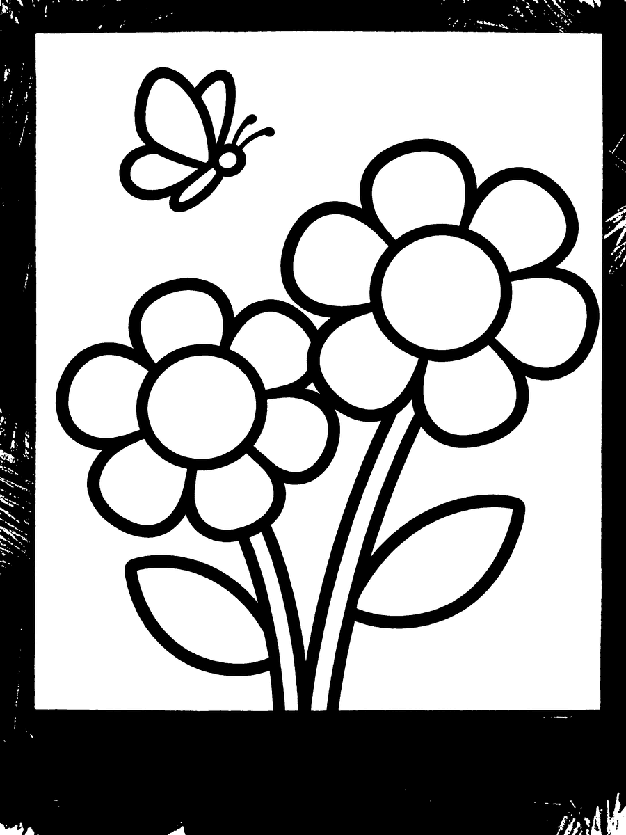 Large print coloring page of three flowers