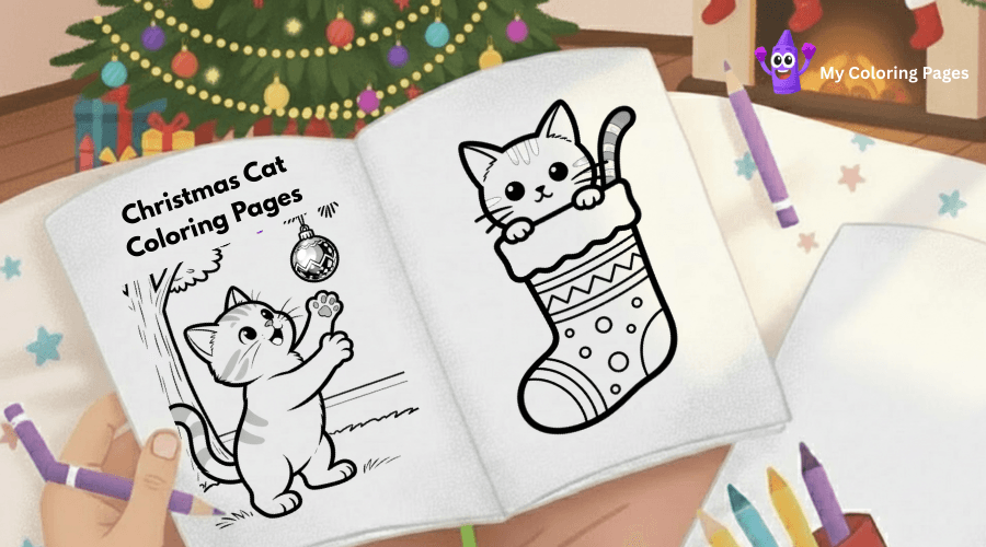 Christmas Cat Coloring Pages
