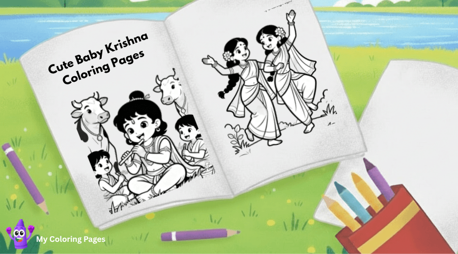 Cute Baby Krishna Coloring Pages