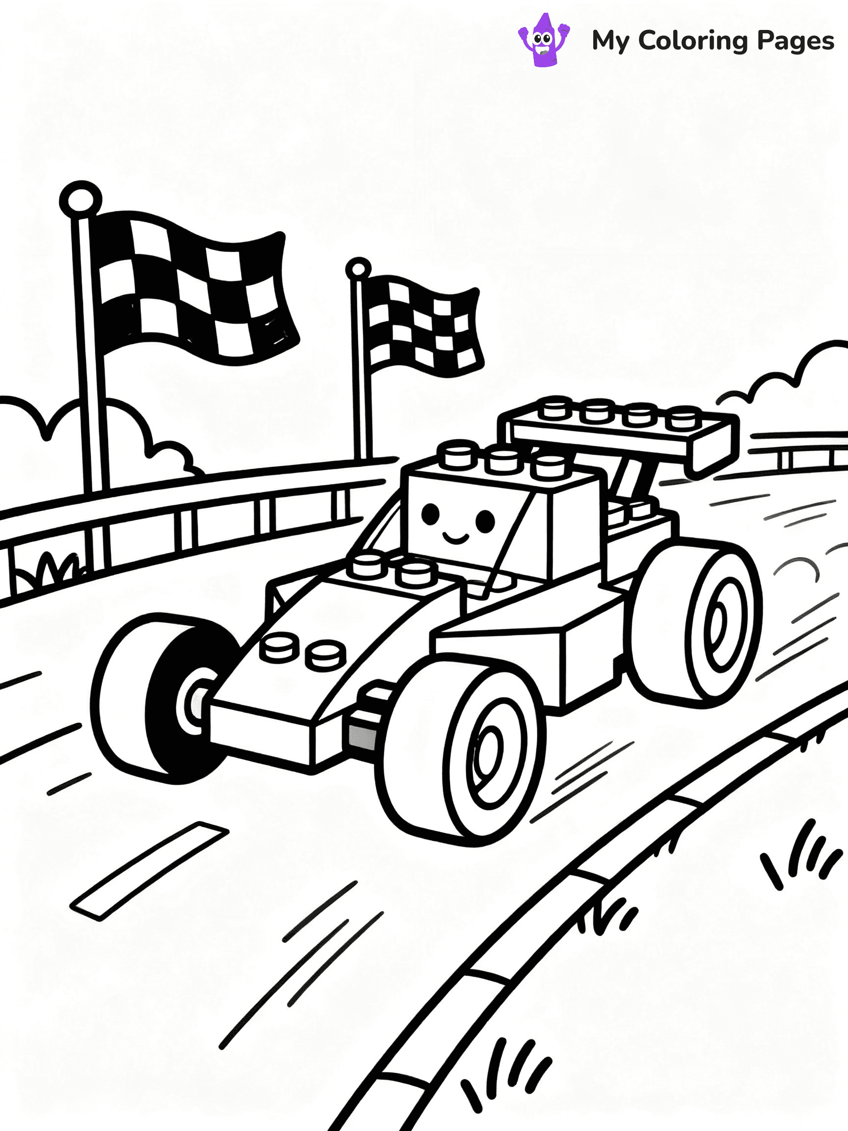 ⚠️ CRITICAL REQUIREMENT - ABSOLUTE BLACK AND WHITE ONLY ⚠️
This MUST be a BLACK AND WHITE line drawing ONLY. NO COLORS whatsoever.
- ONLY pure black lines (#000000) on pure white background (#FFFFFF)
- ABSOLUTELY NO colors, NO shading, NO gradients, NO grayscale
- If there are ANY colors in the output, the image is REJECTED
- This is a COLORING PAGE - meant to be COLORED IN by children
- The output must be UNCOLORED line art ready for coloring
⚠️ SUBJECT TO DRAW: LEGO racer in playful style, zooming on track, oversized wheels, vibrant flags waving in background
(REMEMBER: Output must be BLACK AND WHITE line art only, NOT colored!)
# COLORING PAGE: BLACK OUTLINES ONLY - WHITE BACKGROUND MANDATORY
Create a **coloring book page** using EXACTLY two values: black lines, white space.
## NON-NEGOTIABLE BINARY RULES
- **ONLY #000000 (black) and #FFFFFF (white)** - NO other values exist
- **EVERY PIXEL = BLACK OR WHITE** - no gray/shading/antialiasing
- **WHITE BACKGROUND MANDATORY** - entire canvas stays white
- **ALL SHAPES HOLLOW** - everything is empty outlines waiting to be colored
- **FORBIDDEN:** fills, shading, gradients, patterns, textures, colors
- **NO SOLID REGIONS** - if it's not a thin line, it's wrong
## Universal Line Standards
- Black outlines ONLY - thin, uniform weight
- Every shape completely empty inside
- Closed contours suitable for coloring
- Simple flat illustration - zero depth/3D/realism
- **Style:** Whimsical Doodle Art Alley - rounded, friendly outlines (unless specified)
## Everything = Outline Only
- Characters/animals: hollow shapes
- Objects/clothing: empty contours
- Backgrounds/scenery: line work only
- Natural elements: outlined forms
- Dark/night areas: don't exist (use outlined symbols)
- Textures/patterns: convert to simple lines
## The Test
Can a child color EVERY white space with crayons? If any area is pre-filled/shaded/gray or colored in, it FAILS. Every shape must be waiting to receive color.
**FINAL OUTPUT**: Binary coloring page. Black lines define shapes. White spaces ready for coloring. Nothing else exists. No exceptions. Print-ready.
⚠️ FINAL REMINDER: Draw the subject "LEGO racer in playful style, zooming on track, oversized wheels, vibrant flags waving in background" as BLACK AND WHITE line art. Zero colors in output.