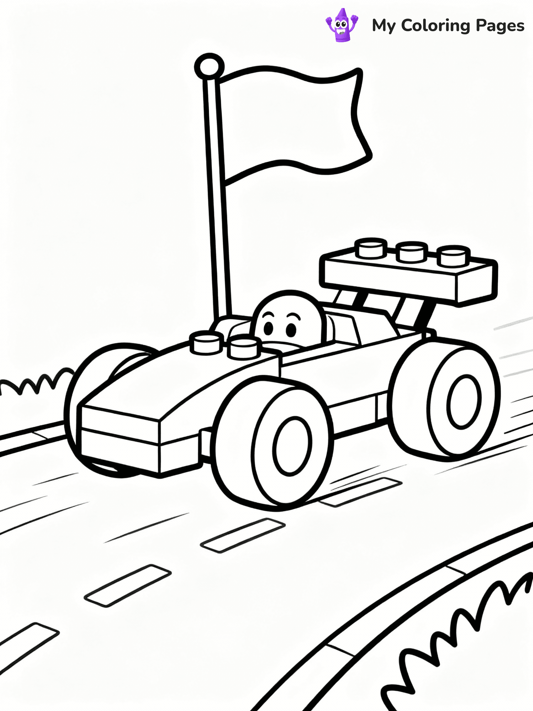 ⚠️ CRITICAL REQUIREMENT - ABSOLUTE BLACK AND WHITE ONLY ⚠️
This MUST be a BLACK AND WHITE line drawing ONLY. NO COLORS whatsoever.
- ONLY pure black lines (#000000) on pure white background (#FFFFFF)
- ABSOLUTELY NO colors, NO shading, NO gradients, NO grayscale
- If there are ANY colors in the output, the image is REJECTED
- This is a COLORING PAGE - meant to be COLORED IN by children
- The output must be UNCOLORED line art ready for coloring
⚠️ SUBJECT TO DRAW: LEGO racer in playful style, zooming on track, oversized wheels, vibrant flags waving in background
(REMEMBER: Output must be BLACK AND WHITE line art only, NOT colored!)
# COLORING PAGE: BLACK OUTLINES ONLY - WHITE BACKGROUND MANDATORY
Create a **coloring book page** using EXACTLY two values: black lines, white space.
## NON-NEGOTIABLE BINARY RULES
- **ONLY #000000 (black) and #FFFFFF (white)** - NO other values exist
- **EVERY PIXEL = BLACK OR WHITE** - no gray/shading/antialiasing
- **WHITE BACKGROUND MANDATORY** - entire canvas stays white
- **ALL SHAPES HOLLOW** - everything is empty outlines waiting to be colored
- **FORBIDDEN:** fills, shading, gradients, patterns, textures, colors
- **NO SOLID REGIONS** - if it's not a thin line, it's wrong
## Universal Line Standards
- Black outlines ONLY - thin, uniform weight
- Every shape completely empty inside
- Closed contours suitable for coloring
- Simple flat illustration - zero depth/3D/realism
- **Style:** Whimsical Doodle Art Alley - rounded, friendly outlines (unless specified)
## Everything = Outline Only
- Characters/animals: hollow shapes
- Objects/clothing: empty contours
- Backgrounds/scenery: line work only
- Natural elements: outlined forms
- Dark/night areas: don't exist (use outlined symbols)
- Textures/patterns: convert to simple lines
## The Test
Can a child color EVERY white space with crayons? If any area is pre-filled/shaded/gray or colored in, it FAILS. Every shape must be waiting to receive color.
**FINAL OUTPUT**: Binary coloring page. Black lines define shapes. White spaces ready for coloring. Nothing else exists. No exceptions. Print-ready.
⚠️ FINAL REMINDER: Draw the subject "LEGO racer in playful style, zooming on track, oversized wheels, vibrant flags waving in background" as BLACK AND WHITE line art. Zero colors in output.