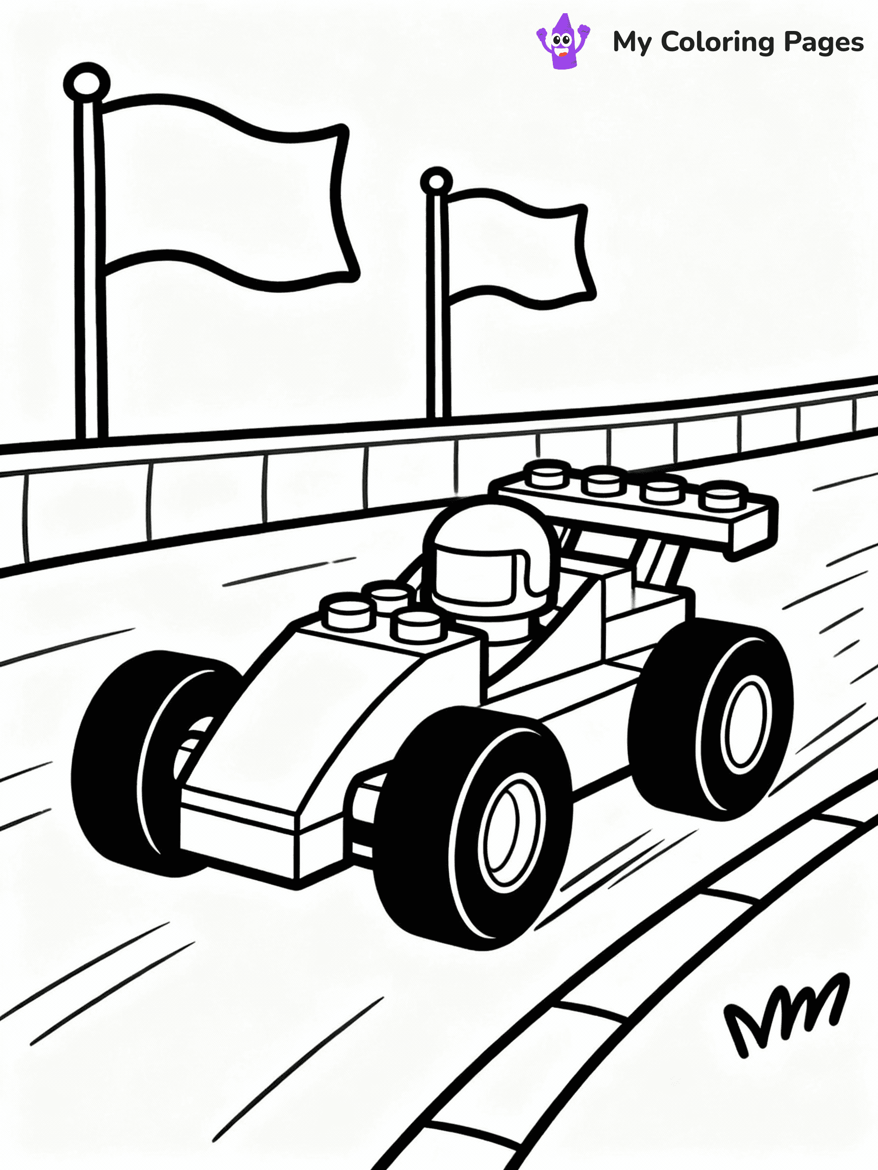 ⚠️ CRITICAL REQUIREMENT - ABSOLUTE BLACK AND WHITE ONLY ⚠️
This MUST be a BLACK AND WHITE line drawing ONLY. NO COLORS whatsoever.
- ONLY pure black lines (#000000) on pure white background (#FFFFFF)
- ABSOLUTELY NO colors, NO shading, NO gradients, NO grayscale
- If there are ANY colors in the output, the image is REJECTED
- This is a COLORING PAGE - meant to be COLORED IN by children
- The output must be UNCOLORED line art ready for coloring
⚠️ SUBJECT TO DRAW: LEGO racer in playful style, zooming on track, oversized wheels, vibrant flags waving in background
(REMEMBER: Output must be BLACK AND WHITE line art only, NOT colored!)
# COLORING PAGE: BLACK OUTLINES ONLY - WHITE BACKGROUND MANDATORY
Create a **coloring book page** using EXACTLY two values: black lines, white space.
## NON-NEGOTIABLE BINARY RULES
- **ONLY #000000 (black) and #FFFFFF (white)** - NO other values exist
- **EVERY PIXEL = BLACK OR WHITE** - no gray/shading/antialiasing
- **WHITE BACKGROUND MANDATORY** - entire canvas stays white
- **ALL SHAPES HOLLOW** - everything is empty outlines waiting to be colored
- **FORBIDDEN:** fills, shading, gradients, patterns, textures, colors
- **NO SOLID REGIONS** - if it's not a thin line, it's wrong
## Universal Line Standards
- Black outlines ONLY - thin, uniform weight
- Every shape completely empty inside
- Closed contours suitable for coloring
- Simple flat illustration - zero depth/3D/realism
- **Style:** Whimsical Doodle Art Alley - rounded, friendly outlines (unless specified)
## Everything = Outline Only
- Characters/animals: hollow shapes
- Objects/clothing: empty contours
- Backgrounds/scenery: line work only
- Natural elements: outlined forms
- Dark/night areas: don't exist (use outlined symbols)
- Textures/patterns: convert to simple lines
## The Test
Can a child color EVERY white space with crayons? If any area is pre-filled/shaded/gray or colored in, it FAILS. Every shape must be waiting to receive color.
**FINAL OUTPUT**: Binary coloring page. Black lines define shapes. White spaces ready for coloring. Nothing else exists. No exceptions. Print-ready.
⚠️ FINAL REMINDER: Draw the subject "LEGO racer in playful style, zooming on track, oversized wheels, vibrant flags waving in background" as BLACK AND WHITE line art. Zero colors in output.
