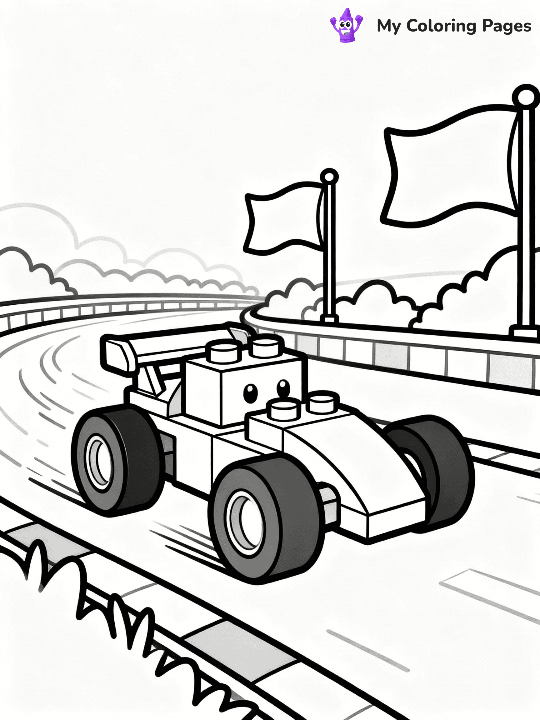 ⚠️ CRITICAL REQUIREMENT - ABSOLUTE BLACK AND WHITE ONLY ⚠️
This MUST be a BLACK AND WHITE line drawing ONLY. NO COLORS whatsoever.
- ONLY pure black lines (#000000) on pure white background (#FFFFFF)
- ABSOLUTELY NO colors, NO shading, NO gradients, NO grayscale
- If there are ANY colors in the output, the image is REJECTED
- This is a COLORING PAGE - meant to be COLORED IN by children
- The output must be UNCOLORED line art ready for coloring
⚠️ SUBJECT TO DRAW: LEGO racer in playful style, zooming on track, oversized wheels, vibrant flags waving in background
(REMEMBER: Output must be BLACK AND WHITE line art only, NOT colored!)
# COLORING PAGE: BLACK OUTLINES ONLY - WHITE BACKGROUND MANDATORY
Create a **coloring book page** using EXACTLY two values: black lines, white space.
## NON-NEGOTIABLE BINARY RULES
- **ONLY #000000 (black) and #FFFFFF (white)** - NO other values exist
- **EVERY PIXEL = BLACK OR WHITE** - no gray/shading/antialiasing
- **WHITE BACKGROUND MANDATORY** - entire canvas stays white
- **ALL SHAPES HOLLOW** - everything is empty outlines waiting to be colored
- **FORBIDDEN:** fills, shading, gradients, patterns, textures, colors
- **NO SOLID REGIONS** - if it's not a thin line, it's wrong
## Universal Line Standards
- Black outlines ONLY - thin, uniform weight
- Every shape completely empty inside
- Closed contours suitable for coloring
- Simple flat illustration - zero depth/3D/realism
- **Style:** Whimsical Doodle Art Alley - rounded, friendly outlines (unless specified)
## Everything = Outline Only
- Characters/animals: hollow shapes
- Objects/clothing: empty contours
- Backgrounds/scenery: line work only
- Natural elements: outlined forms
- Dark/night areas: don't exist (use outlined symbols)
- Textures/patterns: convert to simple lines
## The Test
Can a child color EVERY white space with crayons? If any area is pre-filled/shaded/gray or colored in, it FAILS. Every shape must be waiting to receive color.
**FINAL OUTPUT**: Binary coloring page. Black lines define shapes. White spaces ready for coloring. Nothing else exists. No exceptions. Print-ready.
⚠️ FINAL REMINDER: Draw the subject "LEGO racer in playful style, zooming on track, oversized wheels, vibrant flags waving in background" as BLACK AND WHITE line art. Zero colors in output.