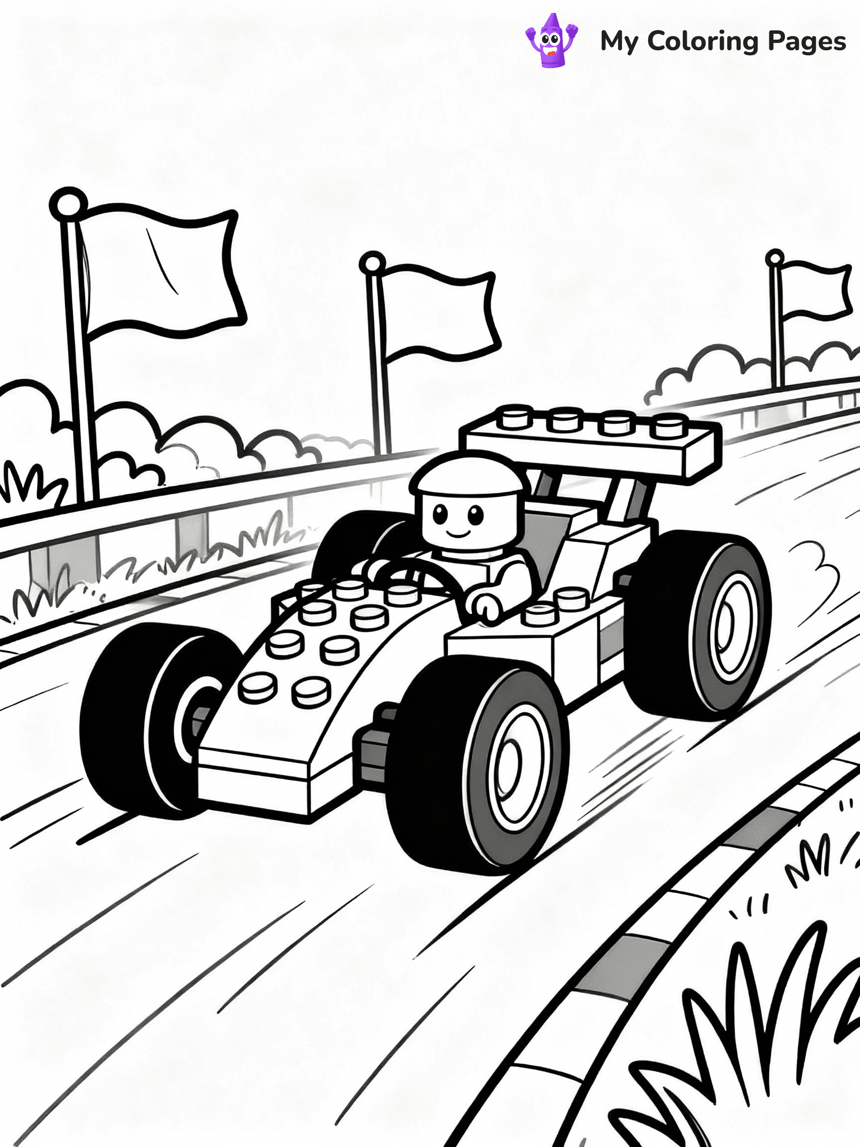 ⚠️ CRITICAL REQUIREMENT - ABSOLUTE BLACK AND WHITE ONLY ⚠️
This MUST be a BLACK AND WHITE line drawing ONLY. NO COLORS whatsoever.
- ONLY pure black lines (#000000) on pure white background (#FFFFFF)
- ABSOLUTELY NO colors, NO shading, NO gradients, NO grayscale
- If there are ANY colors in the output, the image is REJECTED
- This is a COLORING PAGE - meant to be COLORED IN by children
- The output must be UNCOLORED line art ready for coloring
⚠️ SUBJECT TO DRAW: LEGO racer in playful style, zooming on track, oversized wheels, vibrant flags waving in background
(REMEMBER: Output must be BLACK AND WHITE line art only, NOT colored!)
# COLORING PAGE: BLACK OUTLINES ONLY - WHITE BACKGROUND MANDATORY
Create a **coloring book page** using EXACTLY two values: black lines, white space.
## NON-NEGOTIABLE BINARY RULES
- **ONLY #000000 (black) and #FFFFFF (white)** - NO other values exist
- **EVERY PIXEL = BLACK OR WHITE** - no gray/shading/antialiasing
- **WHITE BACKGROUND MANDATORY** - entire canvas stays white
- **ALL SHAPES HOLLOW** - everything is empty outlines waiting to be colored
- **FORBIDDEN:** fills, shading, gradients, patterns, textures, colors
- **NO SOLID REGIONS** - if it's not a thin line, it's wrong
## Universal Line Standards
- Black outlines ONLY - thin, uniform weight
- Every shape completely empty inside
- Closed contours suitable for coloring
- Simple flat illustration - zero depth/3D/realism
- **Style:** Whimsical Doodle Art Alley - rounded, friendly outlines (unless specified)
## Everything = Outline Only
- Characters/animals: hollow shapes
- Objects/clothing: empty contours
- Backgrounds/scenery: line work only
- Natural elements: outlined forms
- Dark/night areas: don't exist (use outlined symbols)
- Textures/patterns: convert to simple lines
## The Test
Can a child color EVERY white space with crayons? If any area is pre-filled/shaded/gray or colored in, it FAILS. Every shape must be waiting to receive color.
**FINAL OUTPUT**: Binary coloring page. Black lines define shapes. White spaces ready for coloring. Nothing else exists. No exceptions. Print-ready.
⚠️ FINAL REMINDER: Draw the subject "LEGO racer in playful style, zooming on track, oversized wheels, vibrant flags waving in background" as BLACK AND WHITE line art. Zero colors in output.