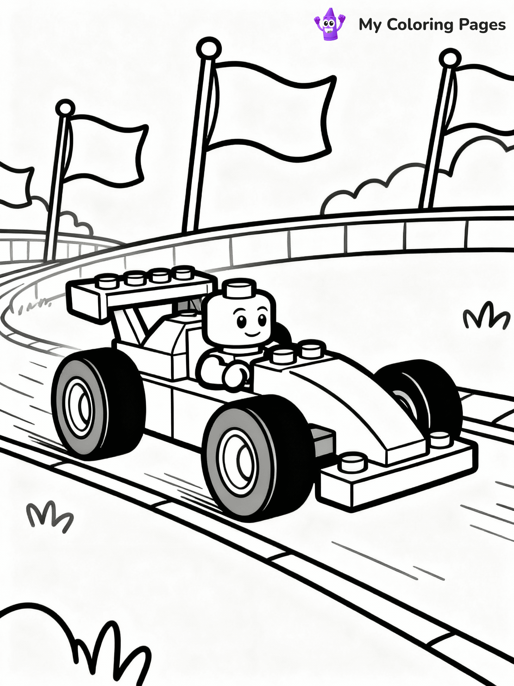 ⚠️ CRITICAL REQUIREMENT - ABSOLUTE BLACK AND WHITE ONLY ⚠️
This MUST be a BLACK AND WHITE line drawing ONLY. NO COLORS whatsoever.
- ONLY pure black lines (#000000) on pure white background (#FFFFFF)
- ABSOLUTELY NO colors, NO shading, NO gradients, NO grayscale
- If there are ANY colors in the output, the image is REJECTED
- This is a COLORING PAGE - meant to be COLORED IN by children
- The output must be UNCOLORED line art ready for coloring
⚠️ SUBJECT TO DRAW: LEGO racer in playful style, zooming on track, oversized wheels, vibrant flags waving in background
(REMEMBER: Output must be BLACK AND WHITE line art only, NOT colored!)
# COLORING PAGE: BLACK OUTLINES ONLY - WHITE BACKGROUND MANDATORY
Create a **coloring book page** using EXACTLY two values: black lines, white space.
## NON-NEGOTIABLE BINARY RULES
- **ONLY #000000 (black) and #FFFFFF (white)** - NO other values exist
- **EVERY PIXEL = BLACK OR WHITE** - no gray/shading/antialiasing
- **WHITE BACKGROUND MANDATORY** - entire canvas stays white
- **ALL SHAPES HOLLOW** - everything is empty outlines waiting to be colored
- **FORBIDDEN:** fills, shading, gradients, patterns, textures, colors
- **NO SOLID REGIONS** - if it's not a thin line, it's wrong
## Universal Line Standards
- Black outlines ONLY - thin, uniform weight
- Every shape completely empty inside
- Closed contours suitable for coloring
- Simple flat illustration - zero depth/3D/realism
- **Style:** Whimsical Doodle Art Alley - rounded, friendly outlines (unless specified)
## Everything = Outline Only
- Characters/animals: hollow shapes
- Objects/clothing: empty contours
- Backgrounds/scenery: line work only
- Natural elements: outlined forms
- Dark/night areas: don't exist (use outlined symbols)
- Textures/patterns: convert to simple lines
## The Test
Can a child color EVERY white space with crayons? If any area is pre-filled/shaded/gray or colored in, it FAILS. Every shape must be waiting to receive color.
**FINAL OUTPUT**: Binary coloring page. Black lines define shapes. White spaces ready for coloring. Nothing else exists. No exceptions. Print-ready.
⚠️ FINAL REMINDER: Draw the subject "LEGO racer in playful style, zooming on track, oversized wheels, vibrant flags waving in background" as BLACK AND WHITE line art. Zero colors in output.