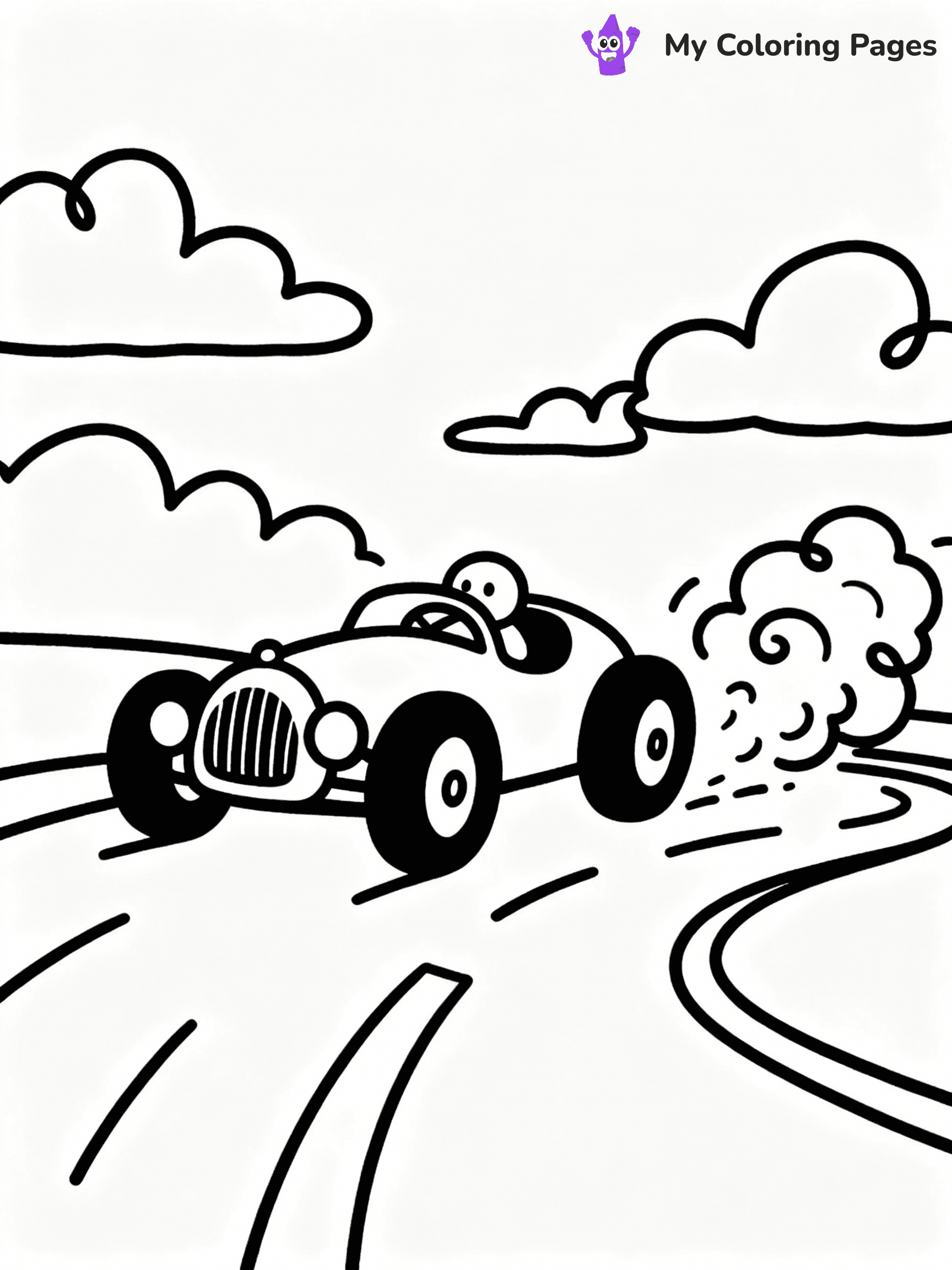 ⚠️ CRITICAL REQUIREMENT - ABSOLUTE BLACK AND WHITE ONLY ⚠️
This MUST be a BLACK AND WHITE line drawing ONLY. NO COLORS whatsoever.
- ONLY pure black lines (#000000) on pure white background (#FFFFFF)
- ABSOLUTELY NO colors, NO shading, NO gradients, NO grayscale
- If there are ANY colors in the output, the image is REJECTED
- This is a COLORING PAGE - meant to be COLORED IN by children
- The output must be UNCOLORED line art ready for coloring
⚠️ SUBJECT TO DRAW: Vintage race car in classic style, racing on winding road, clouds of dust kicked up behind
(REMEMBER: Output must be BLACK AND WHITE line art only, NOT colored!)
# COLORING PAGE: BLACK OUTLINES ONLY - WHITE BACKGROUND MANDATORY
Create a **coloring book page** using EXACTLY two values: black lines, white space.
## NON-NEGOTIABLE BINARY RULES
- **ONLY #000000 (black) and #FFFFFF (white)** - NO other values exist
- **EVERY PIXEL = BLACK OR WHITE** - no gray/shading/antialiasing
- **WHITE BACKGROUND MANDATORY** - entire canvas stays white
- **ALL SHAPES HOLLOW** - everything is empty outlines waiting to be colored
- **FORBIDDEN:** fills, shading, gradients, patterns, textures, colors
- **NO SOLID REGIONS** - if it's not a thin line, it's wrong
## Universal Line Standards
- Black outlines ONLY - thin, uniform weight
- Every shape completely empty inside
- Closed contours suitable for coloring
- Simple flat illustration - zero depth/3D/realism
- **Style:** Whimsical Doodle Art Alley - rounded, friendly outlines (unless specified)
## Everything = Outline Only
- Characters/animals: hollow shapes
- Objects/clothing: empty contours
- Backgrounds/scenery: line work only
- Natural elements: outlined forms
- Dark/night areas: don't exist (use outlined symbols)
- Textures/patterns: convert to simple lines
## The Test
Can a child color EVERY white space with crayons? If any area is pre-filled/shaded/gray or colored in, it FAILS. Every shape must be waiting to receive color.
**FINAL OUTPUT**: Binary coloring page. Black lines define shapes. White spaces ready for coloring. Nothing else exists. No exceptions. Print-ready.
⚠️ FINAL REMINDER: Draw the subject "Vintage race car in classic style, racing on winding road, clouds of dust kicked up behind" as BLACK AND WHITE line art. Zero colors in output.