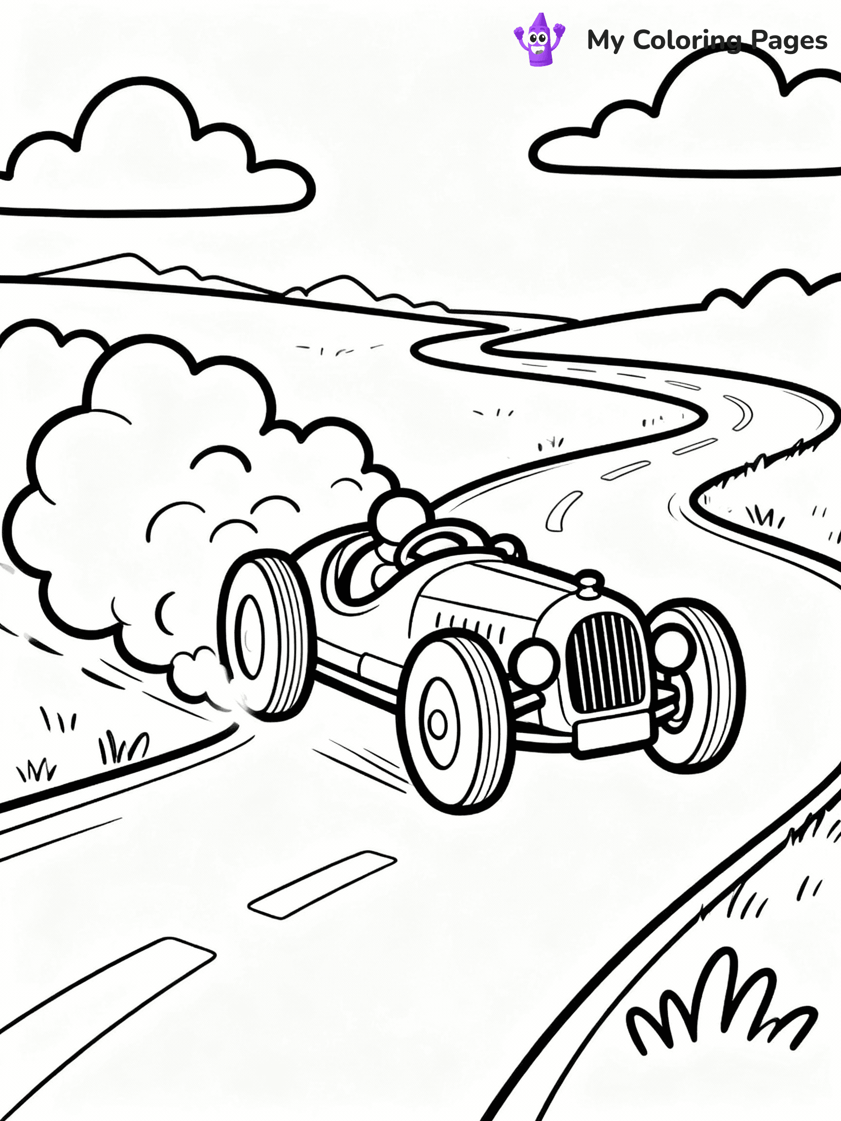 ⚠️ CRITICAL REQUIREMENT - ABSOLUTE BLACK AND WHITE ONLY ⚠️
This MUST be a BLACK AND WHITE line drawing ONLY. NO COLORS whatsoever.
- ONLY pure black lines (#000000) on pure white background (#FFFFFF)
- ABSOLUTELY NO colors, NO shading, NO gradients, NO grayscale
- If there are ANY colors in the output, the image is REJECTED
- This is a COLORING PAGE - meant to be COLORED IN by children
- The output must be UNCOLORED line art ready for coloring
⚠️ SUBJECT TO DRAW: Vintage race car in classic style, racing on winding road, clouds of dust kicked up behind
(REMEMBER: Output must be BLACK AND WHITE line art only, NOT colored!)
# COLORING PAGE: BLACK OUTLINES ONLY - WHITE BACKGROUND MANDATORY
Create a **coloring book page** using EXACTLY two values: black lines, white space.
## NON-NEGOTIABLE BINARY RULES
- **ONLY #000000 (black) and #FFFFFF (white)** - NO other values exist
- **EVERY PIXEL = BLACK OR WHITE** - no gray/shading/antialiasing
- **WHITE BACKGROUND MANDATORY** - entire canvas stays white
- **ALL SHAPES HOLLOW** - everything is empty outlines waiting to be colored
- **FORBIDDEN:** fills, shading, gradients, patterns, textures, colors
- **NO SOLID REGIONS** - if it's not a thin line, it's wrong
## Universal Line Standards
- Black outlines ONLY - thin, uniform weight
- Every shape completely empty inside
- Closed contours suitable for coloring
- Simple flat illustration - zero depth/3D/realism
- **Style:** Whimsical Doodle Art Alley - rounded, friendly outlines (unless specified)
## Everything = Outline Only
- Characters/animals: hollow shapes
- Objects/clothing: empty contours
- Backgrounds/scenery: line work only
- Natural elements: outlined forms
- Dark/night areas: don't exist (use outlined symbols)
- Textures/patterns: convert to simple lines
## The Test
Can a child color EVERY white space with crayons? If any area is pre-filled/shaded/gray or colored in, it FAILS. Every shape must be waiting to receive color.
**FINAL OUTPUT**: Binary coloring page. Black lines define shapes. White spaces ready for coloring. Nothing else exists. No exceptions. Print-ready.
⚠️ FINAL REMINDER: Draw the subject "Vintage race car in classic style, racing on winding road, clouds of dust kicked up behind" as BLACK AND WHITE line art. Zero colors in output.