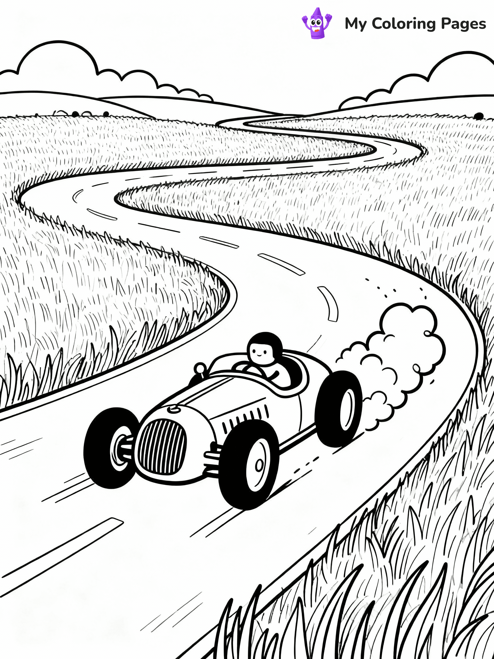 ⚠️ CRITICAL REQUIREMENT - ABSOLUTE BLACK AND WHITE ONLY ⚠️
This MUST be a BLACK AND WHITE line drawing ONLY. NO COLORS whatsoever.
- ONLY pure black lines (#000000) on pure white background (#FFFFFF)
- ABSOLUTELY NO colors, NO shading, NO gradients, NO grayscale
- If there are ANY colors in the output, the image is REJECTED
- This is a COLORING PAGE - meant to be COLORED IN by children
- The output must be UNCOLORED line art ready for coloring
⚠️ SUBJECT TO DRAW: Vintage race car in classic style, racing on winding road, clouds of dust kicked up behind
(REMEMBER: Output must be BLACK AND WHITE line art only, NOT colored!)
# COLORING PAGE: BLACK OUTLINES ONLY - WHITE BACKGROUND MANDATORY
Create a **coloring book page** using EXACTLY two values: black lines, white space.
## NON-NEGOTIABLE BINARY RULES
- **ONLY #000000 (black) and #FFFFFF (white)** - NO other values exist
- **EVERY PIXEL = BLACK OR WHITE** - no gray/shading/antialiasing
- **WHITE BACKGROUND MANDATORY** - entire canvas stays white
- **ALL SHAPES HOLLOW** - everything is empty outlines waiting to be colored
- **FORBIDDEN:** fills, shading, gradients, patterns, textures, colors
- **NO SOLID REGIONS** - if it's not a thin line, it's wrong
## Universal Line Standards
- Black outlines ONLY - thin, uniform weight
- Every shape completely empty inside
- Closed contours suitable for coloring
- Simple flat illustration - zero depth/3D/realism
- **Style:** Whimsical Doodle Art Alley - rounded, friendly outlines (unless specified)
## Everything = Outline Only
- Characters/animals: hollow shapes
- Objects/clothing: empty contours
- Backgrounds/scenery: line work only
- Natural elements: outlined forms
- Dark/night areas: don't exist (use outlined symbols)
- Textures/patterns: convert to simple lines
## The Test
Can a child color EVERY white space with crayons? If any area is pre-filled/shaded/gray or colored in, it FAILS. Every shape must be waiting to receive color.
**FINAL OUTPUT**: Binary coloring page. Black lines define shapes. White spaces ready for coloring. Nothing else exists. No exceptions. Print-ready.
⚠️ FINAL REMINDER: Draw the subject "Vintage race car in classic style, racing on winding road, clouds of dust kicked up behind" as BLACK AND WHITE line art. Zero colors in output.