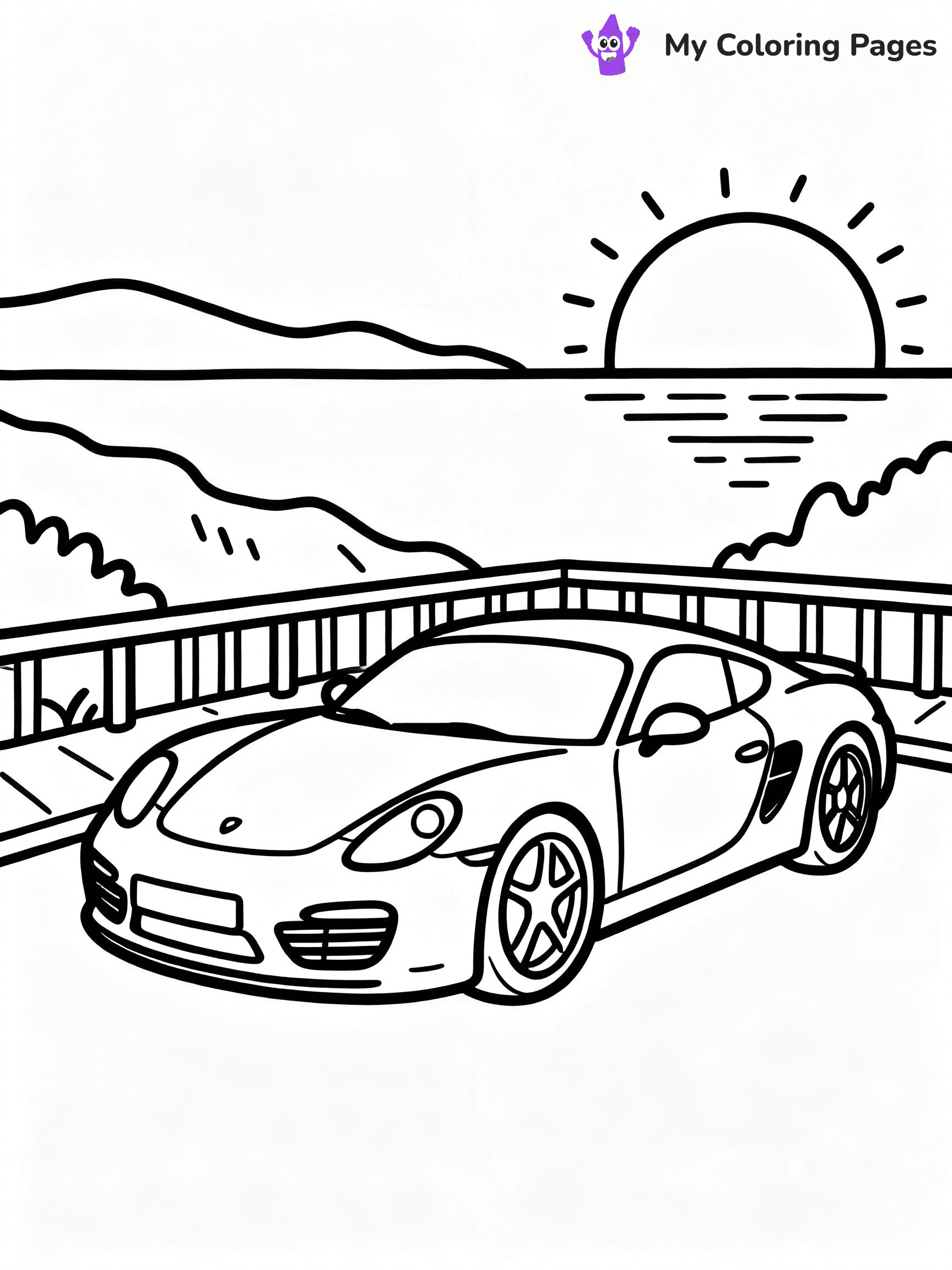 ⚠️ CRITICAL REQUIREMENT - ABSOLUTE BLACK AND WHITE ONLY ⚠️
This MUST be a BLACK AND WHITE line drawing ONLY. NO COLORS whatsoever.
- ONLY pure black lines (#000000) on pure white background (#FFFFFF)
- ABSOLUTELY NO colors, NO shading, NO gradients, NO grayscale
- If there are ANY colors in the output, the image is REJECTED
- This is a COLORING PAGE - meant to be COLORED IN by children
- The output must be UNCOLORED line art ready for coloring
⚠️ SUBJECT TO DRAW: European sports car in sleek design, parked on scenic overlook, sun setting in the background
(REMEMBER: Output must be BLACK AND WHITE line art only, NOT colored!)
# COLORING PAGE: BLACK OUTLINES ONLY - WHITE BACKGROUND MANDATORY
Create a **coloring book page** using EXACTLY two values: black lines, white space.
## NON-NEGOTIABLE BINARY RULES
- **ONLY #000000 (black) and #FFFFFF (white)** - NO other values exist
- **EVERY PIXEL = BLACK OR WHITE** - no gray/shading/antialiasing
- **WHITE BACKGROUND MANDATORY** - entire canvas stays white
- **ALL SHAPES HOLLOW** - everything is empty outlines waiting to be colored
- **FORBIDDEN:** fills, shading, gradients, patterns, textures, colors
- **NO SOLID REGIONS** - if it's not a thin line, it's wrong
## Universal Line Standards
- Black outlines ONLY - thin, uniform weight
- Every shape completely empty inside
- Closed contours suitable for coloring
- Simple flat illustration - zero depth/3D/realism
- **Style:** Whimsical Doodle Art Alley - rounded, friendly outlines (unless specified)
## Everything = Outline Only
- Characters/animals: hollow shapes
- Objects/clothing: empty contours
- Backgrounds/scenery: line work only
- Natural elements: outlined forms
- Dark/night areas: don't exist (use outlined symbols)
- Textures/patterns: convert to simple lines
## The Test
Can a child color EVERY white space with crayons? If any area is pre-filled/shaded/gray or colored in, it FAILS. Every shape must be waiting to receive color.
**FINAL OUTPUT**: Binary coloring page. Black lines define shapes. White spaces ready for coloring. Nothing else exists. No exceptions. Print-ready.
⚠️ FINAL REMINDER: Draw the subject "European sports car in sleek design, parked on scenic overlook, sun setting in the background" as BLACK AND WHITE line art. Zero colors in output.