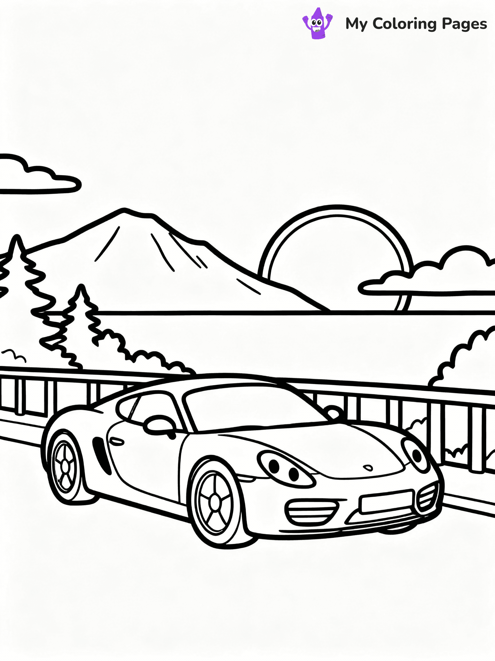 ⚠️ CRITICAL REQUIREMENT - ABSOLUTE BLACK AND WHITE ONLY ⚠️
This MUST be a BLACK AND WHITE line drawing ONLY. NO COLORS whatsoever.
- ONLY pure black lines (#000000) on pure white background (#FFFFFF)
- ABSOLUTELY NO colors, NO shading, NO gradients, NO grayscale
- If there are ANY colors in the output, the image is REJECTED
- This is a COLORING PAGE - meant to be COLORED IN by children
- The output must be UNCOLORED line art ready for coloring
⚠️ SUBJECT TO DRAW: European sports car in sleek design, parked on scenic overlook, sun setting in the background
(REMEMBER: Output must be BLACK AND WHITE line art only, NOT colored!)
# COLORING PAGE: BLACK OUTLINES ONLY - WHITE BACKGROUND MANDATORY
Create a **coloring book page** using EXACTLY two values: black lines, white space.
## NON-NEGOTIABLE BINARY RULES
- **ONLY #000000 (black) and #FFFFFF (white)** - NO other values exist
- **EVERY PIXEL = BLACK OR WHITE** - no gray/shading/antialiasing
- **WHITE BACKGROUND MANDATORY** - entire canvas stays white
- **ALL SHAPES HOLLOW** - everything is empty outlines waiting to be colored
- **FORBIDDEN:** fills, shading, gradients, patterns, textures, colors
- **NO SOLID REGIONS** - if it's not a thin line, it's wrong
## Universal Line Standards
- Black outlines ONLY - thin, uniform weight
- Every shape completely empty inside
- Closed contours suitable for coloring
- Simple flat illustration - zero depth/3D/realism
- **Style:** Whimsical Doodle Art Alley - rounded, friendly outlines (unless specified)
## Everything = Outline Only
- Characters/animals: hollow shapes
- Objects/clothing: empty contours
- Backgrounds/scenery: line work only
- Natural elements: outlined forms
- Dark/night areas: don't exist (use outlined symbols)
- Textures/patterns: convert to simple lines
## The Test
Can a child color EVERY white space with crayons? If any area is pre-filled/shaded/gray or colored in, it FAILS. Every shape must be waiting to receive color.
**FINAL OUTPUT**: Binary coloring page. Black lines define shapes. White spaces ready for coloring. Nothing else exists. No exceptions. Print-ready.
⚠️ FINAL REMINDER: Draw the subject "European sports car in sleek design, parked on scenic overlook, sun setting in the background" as BLACK AND WHITE line art. Zero colors in output.