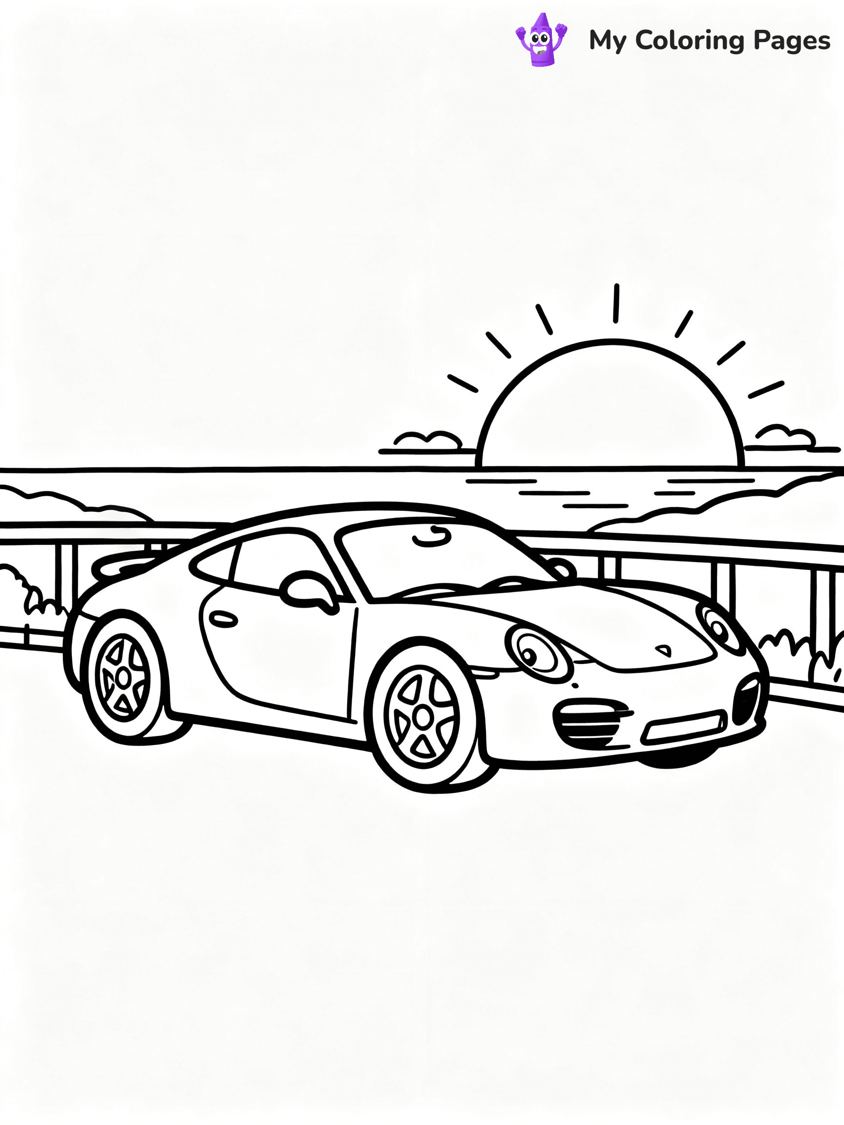 ⚠️ CRITICAL REQUIREMENT - ABSOLUTE BLACK AND WHITE ONLY ⚠️
This MUST be a BLACK AND WHITE line drawing ONLY. NO COLORS whatsoever.
- ONLY pure black lines (#000000) on pure white background (#FFFFFF)
- ABSOLUTELY NO colors, NO shading, NO gradients, NO grayscale
- If there are ANY colors in the output, the image is REJECTED
- This is a COLORING PAGE - meant to be COLORED IN by children
- The output must be UNCOLORED line art ready for coloring
⚠️ SUBJECT TO DRAW: European sports car in sleek design, parked on scenic overlook, sun setting in the background
(REMEMBER: Output must be BLACK AND WHITE line art only, NOT colored!)
# COLORING PAGE: BLACK OUTLINES ONLY - WHITE BACKGROUND MANDATORY
Create a **coloring book page** using EXACTLY two values: black lines, white space.
## NON-NEGOTIABLE BINARY RULES
- **ONLY #000000 (black) and #FFFFFF (white)** - NO other values exist
- **EVERY PIXEL = BLACK OR WHITE** - no gray/shading/antialiasing
- **WHITE BACKGROUND MANDATORY** - entire canvas stays white
- **ALL SHAPES HOLLOW** - everything is empty outlines waiting to be colored
- **FORBIDDEN:** fills, shading, gradients, patterns, textures, colors
- **NO SOLID REGIONS** - if it's not a thin line, it's wrong
## Universal Line Standards
- Black outlines ONLY - thin, uniform weight
- Every shape completely empty inside
- Closed contours suitable for coloring
- Simple flat illustration - zero depth/3D/realism
- **Style:** Whimsical Doodle Art Alley - rounded, friendly outlines (unless specified)
## Everything = Outline Only
- Characters/animals: hollow shapes
- Objects/clothing: empty contours
- Backgrounds/scenery: line work only
- Natural elements: outlined forms
- Dark/night areas: don't exist (use outlined symbols)
- Textures/patterns: convert to simple lines
## The Test
Can a child color EVERY white space with crayons? If any area is pre-filled/shaded/gray or colored in, it FAILS. Every shape must be waiting to receive color.
**FINAL OUTPUT**: Binary coloring page. Black lines define shapes. White spaces ready for coloring. Nothing else exists. No exceptions. Print-ready.
⚠️ FINAL REMINDER: Draw the subject "European sports car in sleek design, parked on scenic overlook, sun setting in the background" as BLACK AND WHITE line art. Zero colors in output.