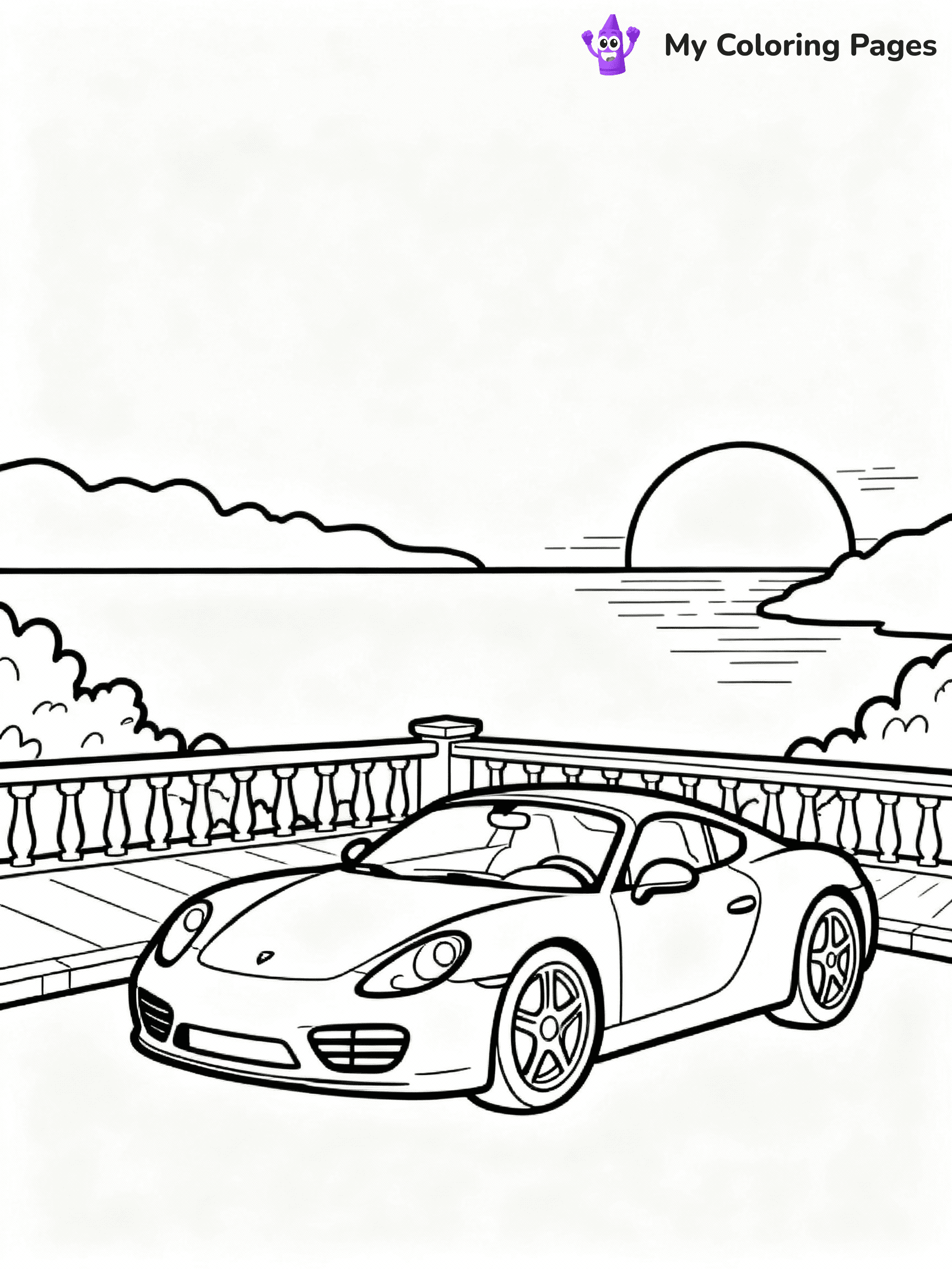 ⚠️ CRITICAL REQUIREMENT - ABSOLUTE BLACK AND WHITE ONLY ⚠️
This MUST be a BLACK AND WHITE line drawing ONLY. NO COLORS whatsoever.
- ONLY pure black lines (#000000) on pure white background (#FFFFFF)
- ABSOLUTELY NO colors, NO shading, NO gradients, NO grayscale
- If there are ANY colors in the output, the image is REJECTED
- This is a COLORING PAGE - meant to be COLORED IN by children
- The output must be UNCOLORED line art ready for coloring
⚠️ SUBJECT TO DRAW: European sports car in sleek design, parked on scenic overlook, sun setting in the background
(REMEMBER: Output must be BLACK AND WHITE line art only, NOT colored!)
# COLORING PAGE: BLACK OUTLINES ONLY - WHITE BACKGROUND MANDATORY
Create a **coloring book page** using EXACTLY two values: black lines, white space.
## NON-NEGOTIABLE BINARY RULES
- **ONLY #000000 (black) and #FFFFFF (white)** - NO other values exist
- **EVERY PIXEL = BLACK OR WHITE** - no gray/shading/antialiasing
- **WHITE BACKGROUND MANDATORY** - entire canvas stays white
- **ALL SHAPES HOLLOW** - everything is empty outlines waiting to be colored
- **FORBIDDEN:** fills, shading, gradients, patterns, textures, colors
- **NO SOLID REGIONS** - if it's not a thin line, it's wrong
## Universal Line Standards
- Black outlines ONLY - thin, uniform weight
- Every shape completely empty inside
- Closed contours suitable for coloring
- Simple flat illustration - zero depth/3D/realism
- **Style:** Whimsical Doodle Art Alley - rounded, friendly outlines (unless specified)
## Everything = Outline Only
- Characters/animals: hollow shapes
- Objects/clothing: empty contours
- Backgrounds/scenery: line work only
- Natural elements: outlined forms
- Dark/night areas: don't exist (use outlined symbols)
- Textures/patterns: convert to simple lines
## The Test
Can a child color EVERY white space with crayons? If any area is pre-filled/shaded/gray or colored in, it FAILS. Every shape must be waiting to receive color.
**FINAL OUTPUT**: Binary coloring page. Black lines define shapes. White spaces ready for coloring. Nothing else exists. No exceptions. Print-ready.
⚠️ FINAL REMINDER: Draw the subject "European sports car in sleek design, parked on scenic overlook, sun setting in the background" as BLACK AND WHITE line art. Zero colors in output.