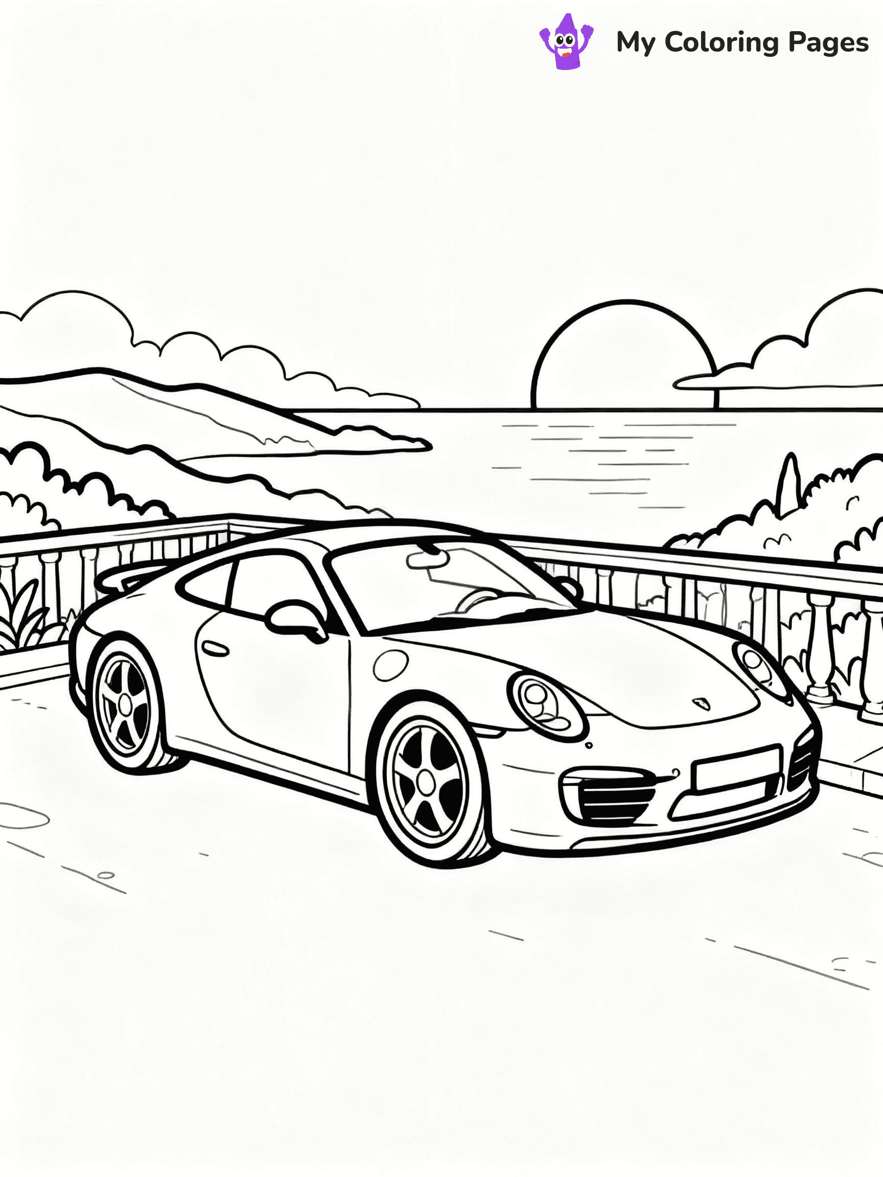 ⚠️ CRITICAL REQUIREMENT - ABSOLUTE BLACK AND WHITE ONLY ⚠️
This MUST be a BLACK AND WHITE line drawing ONLY. NO COLORS whatsoever.
- ONLY pure black lines (#000000) on pure white background (#FFFFFF)
- ABSOLUTELY NO colors, NO shading, NO gradients, NO grayscale
- If there are ANY colors in the output, the image is REJECTED
- This is a COLORING PAGE - meant to be COLORED IN by children
- The output must be UNCOLORED line art ready for coloring
⚠️ SUBJECT TO DRAW: European sports car in sleek design, parked on scenic overlook, sun setting in the background
(REMEMBER: Output must be BLACK AND WHITE line art only, NOT colored!)
# COLORING PAGE: BLACK OUTLINES ONLY - WHITE BACKGROUND MANDATORY
Create a **coloring book page** using EXACTLY two values: black lines, white space.
## NON-NEGOTIABLE BINARY RULES
- **ONLY #000000 (black) and #FFFFFF (white)** - NO other values exist
- **EVERY PIXEL = BLACK OR WHITE** - no gray/shading/antialiasing
- **WHITE BACKGROUND MANDATORY** - entire canvas stays white
- **ALL SHAPES HOLLOW** - everything is empty outlines waiting to be colored
- **FORBIDDEN:** fills, shading, gradients, patterns, textures, colors
- **NO SOLID REGIONS** - if it's not a thin line, it's wrong
## Universal Line Standards
- Black outlines ONLY - thin, uniform weight
- Every shape completely empty inside
- Closed contours suitable for coloring
- Simple flat illustration - zero depth/3D/realism
- **Style:** Whimsical Doodle Art Alley - rounded, friendly outlines (unless specified)
## Everything = Outline Only
- Characters/animals: hollow shapes
- Objects/clothing: empty contours
- Backgrounds/scenery: line work only
- Natural elements: outlined forms
- Dark/night areas: don't exist (use outlined symbols)
- Textures/patterns: convert to simple lines
## The Test
Can a child color EVERY white space with crayons? If any area is pre-filled/shaded/gray or colored in, it FAILS. Every shape must be waiting to receive color.
**FINAL OUTPUT**: Binary coloring page. Black lines define shapes. White spaces ready for coloring. Nothing else exists. No exceptions. Print-ready.
⚠️ FINAL REMINDER: Draw the subject "European sports car in sleek design, parked on scenic overlook, sun setting in the background" as BLACK AND WHITE line art. Zero colors in output.