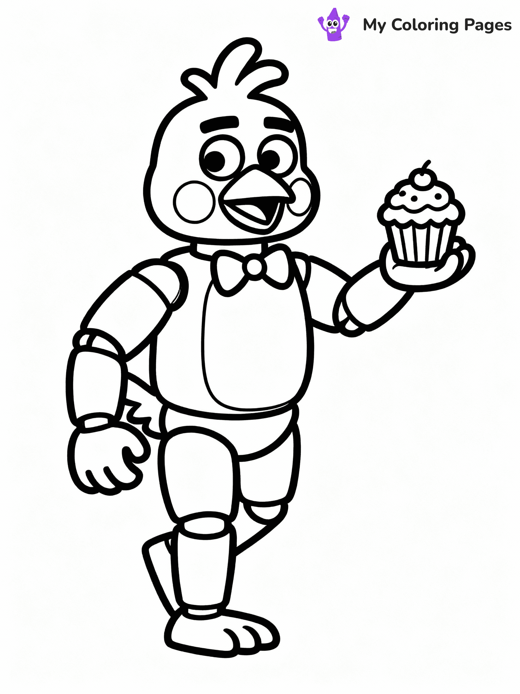 ⚠️ CRITICAL REQUIREMENT - ABSOLUTE BLACK AND WHITE ONLY ⚠️
This MUST be a BLACK AND WHITE line drawing ONLY. NO COLORS whatsoever.
- ONLY pure black lines (#000000) on pure white background (#FFFFFF)
- ABSOLUTELY NO colors, NO shading, NO gradients, NO grayscale
- If there are ANY colors in the output, the image is REJECTED
- This is a COLORING PAGE - meant to be COLORED IN by children
- The output must be UNCOLORED line art ready for coloring
⚠️ SUBJECT TO DRAW: Chica the Chicken from Five Nights at Freddy's in FNaF style, holding a cupcake, standing on one leg
(REMEMBER: Output must be BLACK AND WHITE line art only, NOT colored!)
# COLORING PAGE: BLACK OUTLINES ONLY - WHITE BACKGROUND MANDATORY
Create a **coloring book page** using EXACTLY two values: black lines, white space.
## NON-NEGOTIABLE BINARY RULES
- **ONLY #000000 (black) and #FFFFFF (white)** - NO other values exist
- **EVERY PIXEL = BLACK OR WHITE** - no gray/shading/antialiasing
- **WHITE BACKGROUND MANDATORY** - entire canvas stays white
- **ALL SHAPES HOLLOW** - everything is empty outlines waiting to be colored
- **FORBIDDEN:** fills, shading, gradients, patterns, textures, colors
- **NO SOLID REGIONS** - if it's not a thin line, it's wrong
## Universal Line Standards
- Black outlines ONLY - thin, uniform weight
- Every shape completely empty inside
- Closed contours suitable for coloring
- Simple flat illustration - zero depth/3D/realism
- **Style:** Whimsical Doodle Art Alley - rounded, friendly outlines (unless specified)
## Everything = Outline Only
- Characters/animals: hollow shapes
- Objects/clothing: empty contours
- Backgrounds/scenery: line work only
- Natural elements: outlined forms
- Dark/night areas: don't exist (use outlined symbols)
- Textures/patterns: convert to simple lines
## The Test
Can a child color EVERY white space with crayons? If any area is pre-filled/shaded/gray or colored in, it FAILS. Every shape must be waiting to receive color.
**FINAL OUTPUT**: Binary coloring page. Black lines define shapes. White spaces ready for coloring. Nothing else exists. No exceptions. Print-ready.
⚠️ FINAL REMINDER: Draw the subject "Chica the Chicken from Five Nights at Freddy's in FNaF style, holding a cupcake, standing on one leg" as BLACK AND WHITE line art. Zero colors in output.