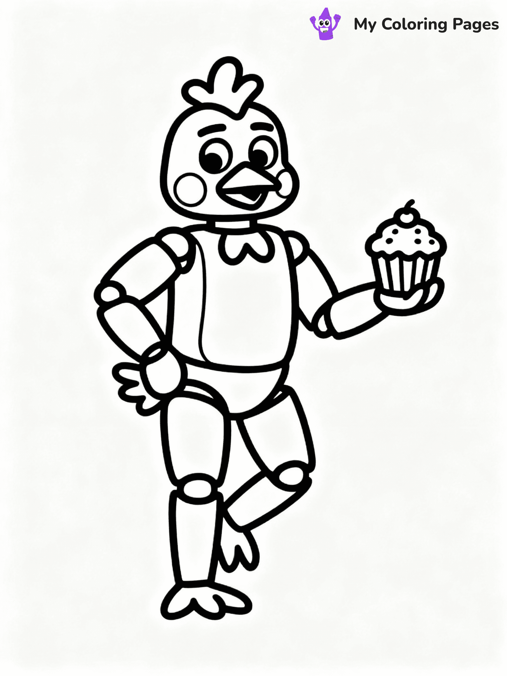 ⚠️ CRITICAL REQUIREMENT - ABSOLUTE BLACK AND WHITE ONLY ⚠️
This MUST be a BLACK AND WHITE line drawing ONLY. NO COLORS whatsoever.
- ONLY pure black lines (#000000) on pure white background (#FFFFFF)
- ABSOLUTELY NO colors, NO shading, NO gradients, NO grayscale
- If there are ANY colors in the output, the image is REJECTED
- This is a COLORING PAGE - meant to be COLORED IN by children
- The output must be UNCOLORED line art ready for coloring
⚠️ SUBJECT TO DRAW: Chica the Chicken from Five Nights at Freddy's in FNaF style, holding a cupcake, standing on one leg
(REMEMBER: Output must be BLACK AND WHITE line art only, NOT colored!)
# COLORING PAGE: BLACK OUTLINES ONLY - WHITE BACKGROUND MANDATORY
Create a **coloring book page** using EXACTLY two values: black lines, white space.
## NON-NEGOTIABLE BINARY RULES
- **ONLY #000000 (black) and #FFFFFF (white)** - NO other values exist
- **EVERY PIXEL = BLACK OR WHITE** - no gray/shading/antialiasing
- **WHITE BACKGROUND MANDATORY** - entire canvas stays white
- **ALL SHAPES HOLLOW** - everything is empty outlines waiting to be colored
- **FORBIDDEN:** fills, shading, gradients, patterns, textures, colors
- **NO SOLID REGIONS** - if it's not a thin line, it's wrong
## Universal Line Standards
- Black outlines ONLY - thin, uniform weight
- Every shape completely empty inside
- Closed contours suitable for coloring
- Simple flat illustration - zero depth/3D/realism
- **Style:** Whimsical Doodle Art Alley - rounded, friendly outlines (unless specified)
## Everything = Outline Only
- Characters/animals: hollow shapes
- Objects/clothing: empty contours
- Backgrounds/scenery: line work only
- Natural elements: outlined forms
- Dark/night areas: don't exist (use outlined symbols)
- Textures/patterns: convert to simple lines
## The Test
Can a child color EVERY white space with crayons? If any area is pre-filled/shaded/gray or colored in, it FAILS. Every shape must be waiting to receive color.
**FINAL OUTPUT**: Binary coloring page. Black lines define shapes. White spaces ready for coloring. Nothing else exists. No exceptions. Print-ready.
⚠️ FINAL REMINDER: Draw the subject "Chica the Chicken from Five Nights at Freddy's in FNaF style, holding a cupcake, standing on one leg" as BLACK AND WHITE line art. Zero colors in output.