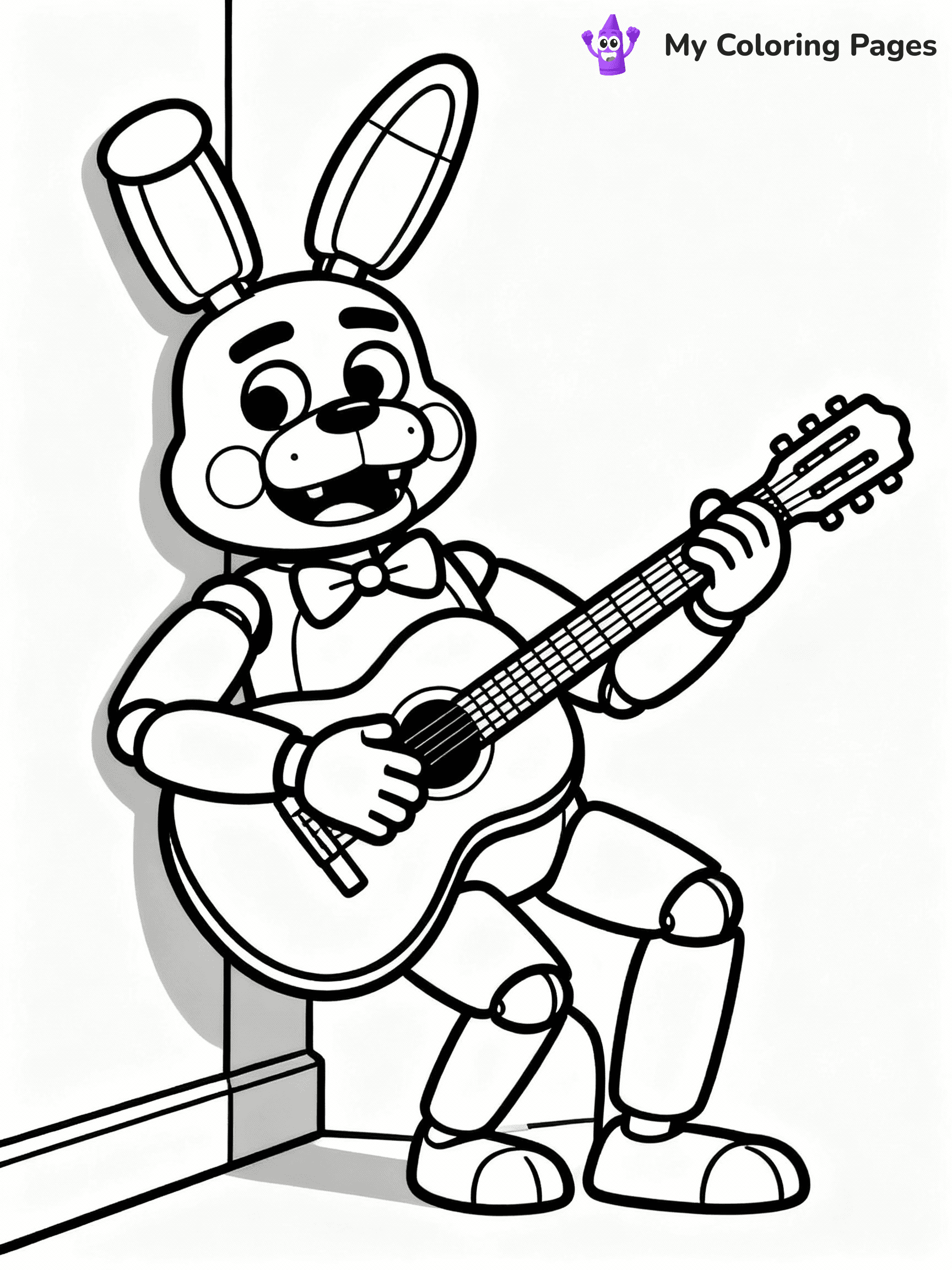 ⚠️ CRITICAL REQUIREMENT - ABSOLUTE BLACK AND WHITE ONLY ⚠️
This MUST be a BLACK AND WHITE line drawing ONLY. NO COLORS whatsoever.
- ONLY pure black lines (#000000) on pure white background (#FFFFFF)
- ABSOLUTELY NO colors, NO shading, NO gradients, NO grayscale
- If there are ANY colors in the output, the image is REJECTED
- This is a COLORING PAGE - meant to be COLORED IN by children
- The output must be UNCOLORED line art ready for coloring
⚠️ SUBJECT TO DRAW: Bonnie the Bunny from Five Nights at Freddy's in FNaF style, playing guitar, leaning against a wall
(REMEMBER: Output must be BLACK AND WHITE line art only, NOT colored!)
# COLORING PAGE: BLACK OUTLINES ONLY - WHITE BACKGROUND MANDATORY
Create a **coloring book page** using EXACTLY two values: black lines, white space.
## NON-NEGOTIABLE BINARY RULES
- **ONLY #000000 (black) and #FFFFFF (white)** - NO other values exist
- **EVERY PIXEL = BLACK OR WHITE** - no gray/shading/antialiasing
- **WHITE BACKGROUND MANDATORY** - entire canvas stays white
- **ALL SHAPES HOLLOW** - everything is empty outlines waiting to be colored
- **FORBIDDEN:** fills, shading, gradients, patterns, textures, colors
- **NO SOLID REGIONS** - if it's not a thin line, it's wrong
## Universal Line Standards
- Black outlines ONLY - thin, uniform weight
- Every shape completely empty inside
- Closed contours suitable for coloring
- Simple flat illustration - zero depth/3D/realism
- **Style:** Whimsical Doodle Art Alley - rounded, friendly outlines (unless specified)
## Everything = Outline Only
- Characters/animals: hollow shapes
- Objects/clothing: empty contours
- Backgrounds/scenery: line work only
- Natural elements: outlined forms
- Dark/night areas: don't exist (use outlined symbols)
- Textures/patterns: convert to simple lines
## The Test
Can a child color EVERY white space with crayons? If any area is pre-filled/shaded/gray or colored in, it FAILS. Every shape must be waiting to receive color.
**FINAL OUTPUT**: Binary coloring page. Black lines define shapes. White spaces ready for coloring. Nothing else exists. No exceptions. Print-ready.
⚠️ FINAL REMINDER: Draw the subject "Bonnie the Bunny from Five Nights at Freddy's in FNaF style, playing guitar, leaning against a wall" as BLACK AND WHITE line art. Zero colors in output.