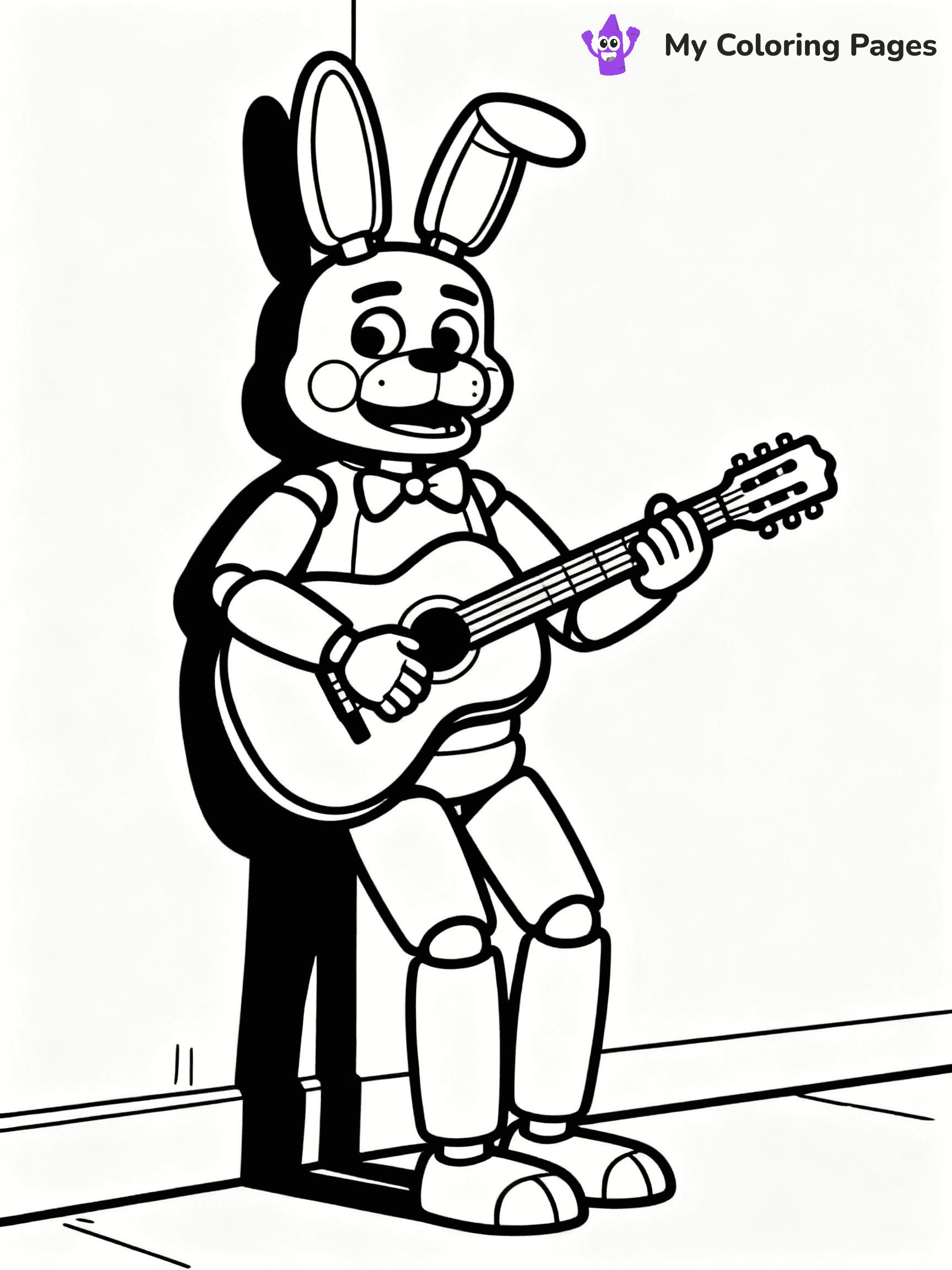 ⚠️ CRITICAL REQUIREMENT - ABSOLUTE BLACK AND WHITE ONLY ⚠️
This MUST be a BLACK AND WHITE line drawing ONLY. NO COLORS whatsoever.
- ONLY pure black lines (#000000) on pure white background (#FFFFFF)
- ABSOLUTELY NO colors, NO shading, NO gradients, NO grayscale
- If there are ANY colors in the output, the image is REJECTED
- This is a COLORING PAGE - meant to be COLORED IN by children
- The output must be UNCOLORED line art ready for coloring
⚠️ SUBJECT TO DRAW: Bonnie the Bunny from Five Nights at Freddy's in FNaF style, playing guitar, leaning against a wall
(REMEMBER: Output must be BLACK AND WHITE line art only, NOT colored!)
# COLORING PAGE: BLACK OUTLINES ONLY - WHITE BACKGROUND MANDATORY
Create a **coloring book page** using EXACTLY two values: black lines, white space.
## NON-NEGOTIABLE BINARY RULES
- **ONLY #000000 (black) and #FFFFFF (white)** - NO other values exist
- **EVERY PIXEL = BLACK OR WHITE** - no gray/shading/antialiasing
- **WHITE BACKGROUND MANDATORY** - entire canvas stays white
- **ALL SHAPES HOLLOW** - everything is empty outlines waiting to be colored
- **FORBIDDEN:** fills, shading, gradients, patterns, textures, colors
- **NO SOLID REGIONS** - if it's not a thin line, it's wrong
## Universal Line Standards
- Black outlines ONLY - thin, uniform weight
- Every shape completely empty inside
- Closed contours suitable for coloring
- Simple flat illustration - zero depth/3D/realism
- **Style:** Whimsical Doodle Art Alley - rounded, friendly outlines (unless specified)
## Everything = Outline Only
- Characters/animals: hollow shapes
- Objects/clothing: empty contours
- Backgrounds/scenery: line work only
- Natural elements: outlined forms
- Dark/night areas: don't exist (use outlined symbols)
- Textures/patterns: convert to simple lines
## The Test
Can a child color EVERY white space with crayons? If any area is pre-filled/shaded/gray or colored in, it FAILS. Every shape must be waiting to receive color.
**FINAL OUTPUT**: Binary coloring page. Black lines define shapes. White spaces ready for coloring. Nothing else exists. No exceptions. Print-ready.
⚠️ FINAL REMINDER: Draw the subject "Bonnie the Bunny from Five Nights at Freddy's in FNaF style, playing guitar, leaning against a wall" as BLACK AND WHITE line art. Zero colors in output.