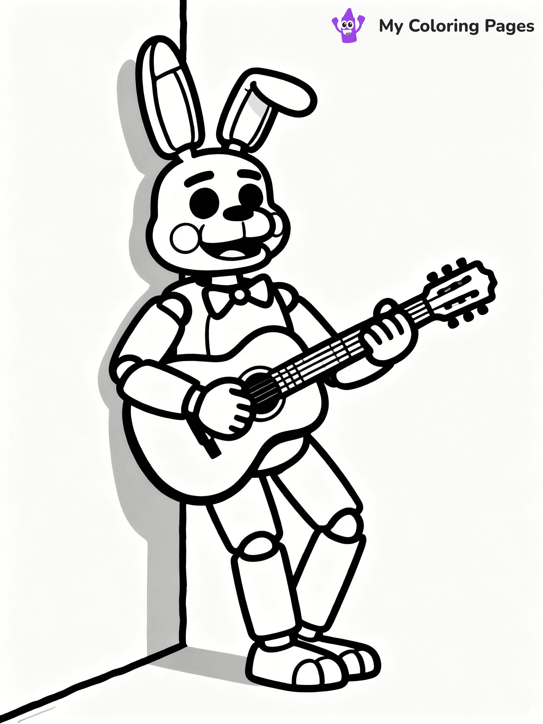 ⚠️ CRITICAL REQUIREMENT - ABSOLUTE BLACK AND WHITE ONLY ⚠️
This MUST be a BLACK AND WHITE line drawing ONLY. NO COLORS whatsoever.
- ONLY pure black lines (#000000) on pure white background (#FFFFFF)
- ABSOLUTELY NO colors, NO shading, NO gradients, NO grayscale
- If there are ANY colors in the output, the image is REJECTED
- This is a COLORING PAGE - meant to be COLORED IN by children
- The output must be UNCOLORED line art ready for coloring
⚠️ SUBJECT TO DRAW: Bonnie the Bunny from Five Nights at Freddy's in FNaF style, playing guitar, leaning against a wall
(REMEMBER: Output must be BLACK AND WHITE line art only, NOT colored!)
# COLORING PAGE: BLACK OUTLINES ONLY - WHITE BACKGROUND MANDATORY
Create a **coloring book page** using EXACTLY two values: black lines, white space.
## NON-NEGOTIABLE BINARY RULES
- **ONLY #000000 (black) and #FFFFFF (white)** - NO other values exist
- **EVERY PIXEL = BLACK OR WHITE** - no gray/shading/antialiasing
- **WHITE BACKGROUND MANDATORY** - entire canvas stays white
- **ALL SHAPES HOLLOW** - everything is empty outlines waiting to be colored
- **FORBIDDEN:** fills, shading, gradients, patterns, textures, colors
- **NO SOLID REGIONS** - if it's not a thin line, it's wrong
## Universal Line Standards
- Black outlines ONLY - thin, uniform weight
- Every shape completely empty inside
- Closed contours suitable for coloring
- Simple flat illustration - zero depth/3D/realism
- **Style:** Whimsical Doodle Art Alley - rounded, friendly outlines (unless specified)
## Everything = Outline Only
- Characters/animals: hollow shapes
- Objects/clothing: empty contours
- Backgrounds/scenery: line work only
- Natural elements: outlined forms
- Dark/night areas: don't exist (use outlined symbols)
- Textures/patterns: convert to simple lines
## The Test
Can a child color EVERY white space with crayons? If any area is pre-filled/shaded/gray or colored in, it FAILS. Every shape must be waiting to receive color.
**FINAL OUTPUT**: Binary coloring page. Black lines define shapes. White spaces ready for coloring. Nothing else exists. No exceptions. Print-ready.
⚠️ FINAL REMINDER: Draw the subject "Bonnie the Bunny from Five Nights at Freddy's in FNaF style, playing guitar, leaning against a wall" as BLACK AND WHITE line art. Zero colors in output.