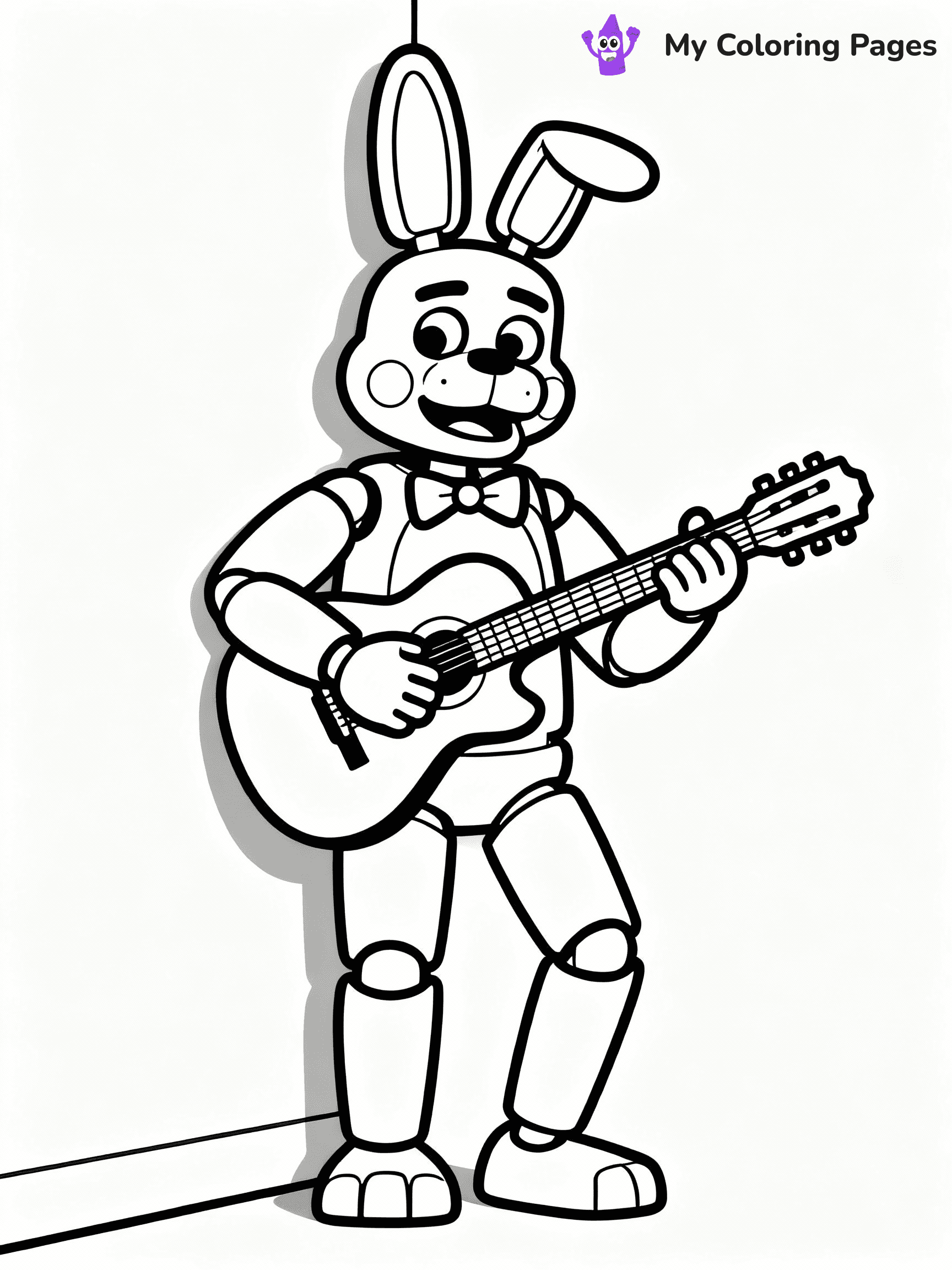 ⚠️ CRITICAL REQUIREMENT - ABSOLUTE BLACK AND WHITE ONLY ⚠️
This MUST be a BLACK AND WHITE line drawing ONLY. NO COLORS whatsoever.
- ONLY pure black lines (#000000) on pure white background (#FFFFFF)
- ABSOLUTELY NO colors, NO shading, NO gradients, NO grayscale
- If there are ANY colors in the output, the image is REJECTED
- This is a COLORING PAGE - meant to be COLORED IN by children
- The output must be UNCOLORED line art ready for coloring
⚠️ SUBJECT TO DRAW: Bonnie the Bunny from Five Nights at Freddy's in FNaF style, playing guitar, leaning against a wall
(REMEMBER: Output must be BLACK AND WHITE line art only, NOT colored!)
# COLORING PAGE: BLACK OUTLINES ONLY - WHITE BACKGROUND MANDATORY
Create a **coloring book page** using EXACTLY two values: black lines, white space.
## NON-NEGOTIABLE BINARY RULES
- **ONLY #000000 (black) and #FFFFFF (white)** - NO other values exist
- **EVERY PIXEL = BLACK OR WHITE** - no gray/shading/antialiasing
- **WHITE BACKGROUND MANDATORY** - entire canvas stays white
- **ALL SHAPES HOLLOW** - everything is empty outlines waiting to be colored
- **FORBIDDEN:** fills, shading, gradients, patterns, textures, colors
- **NO SOLID REGIONS** - if it's not a thin line, it's wrong
## Universal Line Standards
- Black outlines ONLY - thin, uniform weight
- Every shape completely empty inside
- Closed contours suitable for coloring
- Simple flat illustration - zero depth/3D/realism
- **Style:** Whimsical Doodle Art Alley - rounded, friendly outlines (unless specified)
## Everything = Outline Only
- Characters/animals: hollow shapes
- Objects/clothing: empty contours
- Backgrounds/scenery: line work only
- Natural elements: outlined forms
- Dark/night areas: don't exist (use outlined symbols)
- Textures/patterns: convert to simple lines
## The Test
Can a child color EVERY white space with crayons? If any area is pre-filled/shaded/gray or colored in, it FAILS. Every shape must be waiting to receive color.
**FINAL OUTPUT**: Binary coloring page. Black lines define shapes. White spaces ready for coloring. Nothing else exists. No exceptions. Print-ready.
⚠️ FINAL REMINDER: Draw the subject "Bonnie the Bunny from Five Nights at Freddy's in FNaF style, playing guitar, leaning against a wall" as BLACK AND WHITE line art. Zero colors in output.