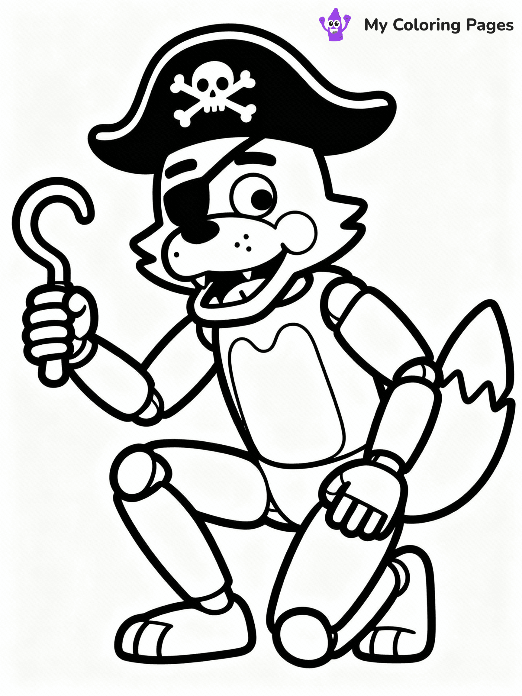 ⚠️ CRITICAL REQUIREMENT - ABSOLUTE BLACK AND WHITE ONLY ⚠️
This MUST be a BLACK AND WHITE line drawing ONLY. NO COLORS whatsoever.
- ONLY pure black lines (#000000) on pure white background (#FFFFFF)
- ABSOLUTELY NO colors, NO shading, NO gradients, NO grayscale
- If there are ANY colors in the output, the image is REJECTED
- This is a COLORING PAGE - meant to be COLORED IN by children
- The output must be UNCOLORED line art ready for coloring
⚠️ SUBJECT TO DRAW: Foxy the Pirate from Five Nights at Freddy's in FNaF style, pirate hat on, holding a hook, crouched
(REMEMBER: Output must be BLACK AND WHITE line art only, NOT colored!)
# COLORING PAGE: BLACK OUTLINES ONLY - WHITE BACKGROUND MANDATORY
Create a **coloring book page** using EXACTLY two values: black lines, white space.
## NON-NEGOTIABLE BINARY RULES
- **ONLY #000000 (black) and #FFFFFF (white)** - NO other values exist
- **EVERY PIXEL = BLACK OR WHITE** - no gray/shading/antialiasing
- **WHITE BACKGROUND MANDATORY** - entire canvas stays white
- **ALL SHAPES HOLLOW** - everything is empty outlines waiting to be colored
- **FORBIDDEN:** fills, shading, gradients, patterns, textures, colors
- **NO SOLID REGIONS** - if it's not a thin line, it's wrong
## Universal Line Standards
- Black outlines ONLY - thin, uniform weight
- Every shape completely empty inside
- Closed contours suitable for coloring
- Simple flat illustration - zero depth/3D/realism
- **Style:** Whimsical Doodle Art Alley - rounded, friendly outlines (unless specified)
## Everything = Outline Only
- Characters/animals: hollow shapes
- Objects/clothing: empty contours
- Backgrounds/scenery: line work only
- Natural elements: outlined forms
- Dark/night areas: don't exist (use outlined symbols)
- Textures/patterns: convert to simple lines
## The Test
Can a child color EVERY white space with crayons? If any area is pre-filled/shaded/gray or colored in, it FAILS. Every shape must be waiting to receive color.
**FINAL OUTPUT**: Binary coloring page. Black lines define shapes. White spaces ready for coloring. Nothing else exists. No exceptions. Print-ready.
⚠️ FINAL REMINDER: Draw the subject "Foxy the Pirate from Five Nights at Freddy's in FNaF style, pirate hat on, holding a hook, crouched" as BLACK AND WHITE line art. Zero colors in output.