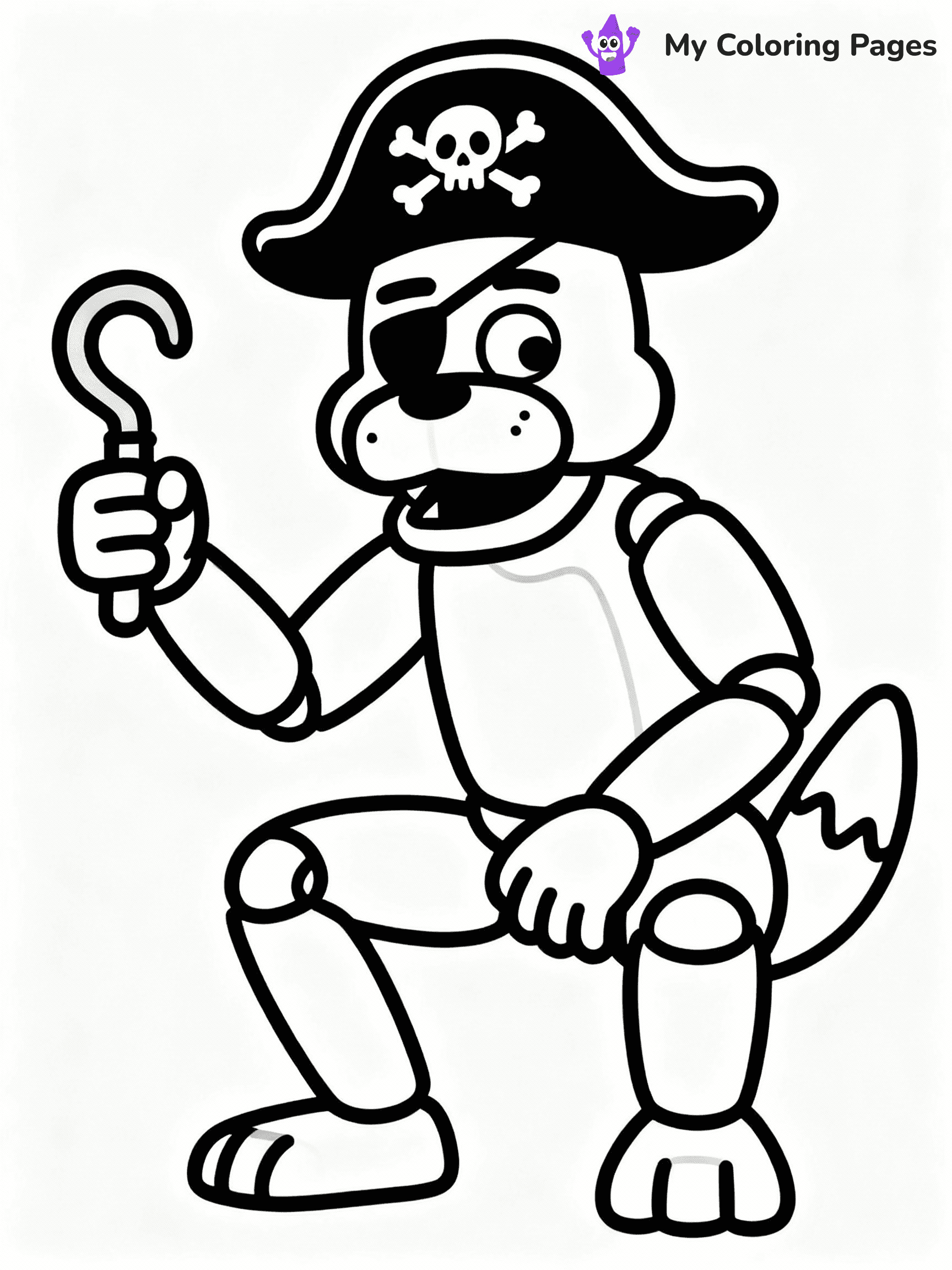 ⚠️ CRITICAL REQUIREMENT - ABSOLUTE BLACK AND WHITE ONLY ⚠️
This MUST be a BLACK AND WHITE line drawing ONLY. NO COLORS whatsoever.
- ONLY pure black lines (#000000) on pure white background (#FFFFFF)
- ABSOLUTELY NO colors, NO shading, NO gradients, NO grayscale
- If there are ANY colors in the output, the image is REJECTED
- This is a COLORING PAGE - meant to be COLORED IN by children
- The output must be UNCOLORED line art ready for coloring
⚠️ SUBJECT TO DRAW: Foxy the Pirate from Five Nights at Freddy's in FNaF style, pirate hat on, holding a hook, crouched
(REMEMBER: Output must be BLACK AND WHITE line art only, NOT colored!)
# COLORING PAGE: BLACK OUTLINES ONLY - WHITE BACKGROUND MANDATORY
Create a **coloring book page** using EXACTLY two values: black lines, white space.
## NON-NEGOTIABLE BINARY RULES
- **ONLY #000000 (black) and #FFFFFF (white)** - NO other values exist
- **EVERY PIXEL = BLACK OR WHITE** - no gray/shading/antialiasing
- **WHITE BACKGROUND MANDATORY** - entire canvas stays white
- **ALL SHAPES HOLLOW** - everything is empty outlines waiting to be colored
- **FORBIDDEN:** fills, shading, gradients, patterns, textures, colors
- **NO SOLID REGIONS** - if it's not a thin line, it's wrong
## Universal Line Standards
- Black outlines ONLY - thin, uniform weight
- Every shape completely empty inside
- Closed contours suitable for coloring
- Simple flat illustration - zero depth/3D/realism
- **Style:** Whimsical Doodle Art Alley - rounded, friendly outlines (unless specified)
## Everything = Outline Only
- Characters/animals: hollow shapes
- Objects/clothing: empty contours
- Backgrounds/scenery: line work only
- Natural elements: outlined forms
- Dark/night areas: don't exist (use outlined symbols)
- Textures/patterns: convert to simple lines
## The Test
Can a child color EVERY white space with crayons? If any area is pre-filled/shaded/gray or colored in, it FAILS. Every shape must be waiting to receive color.
**FINAL OUTPUT**: Binary coloring page. Black lines define shapes. White spaces ready for coloring. Nothing else exists. No exceptions. Print-ready.
⚠️ FINAL REMINDER: Draw the subject "Foxy the Pirate from Five Nights at Freddy's in FNaF style, pirate hat on, holding a hook, crouched" as BLACK AND WHITE line art. Zero colors in output.