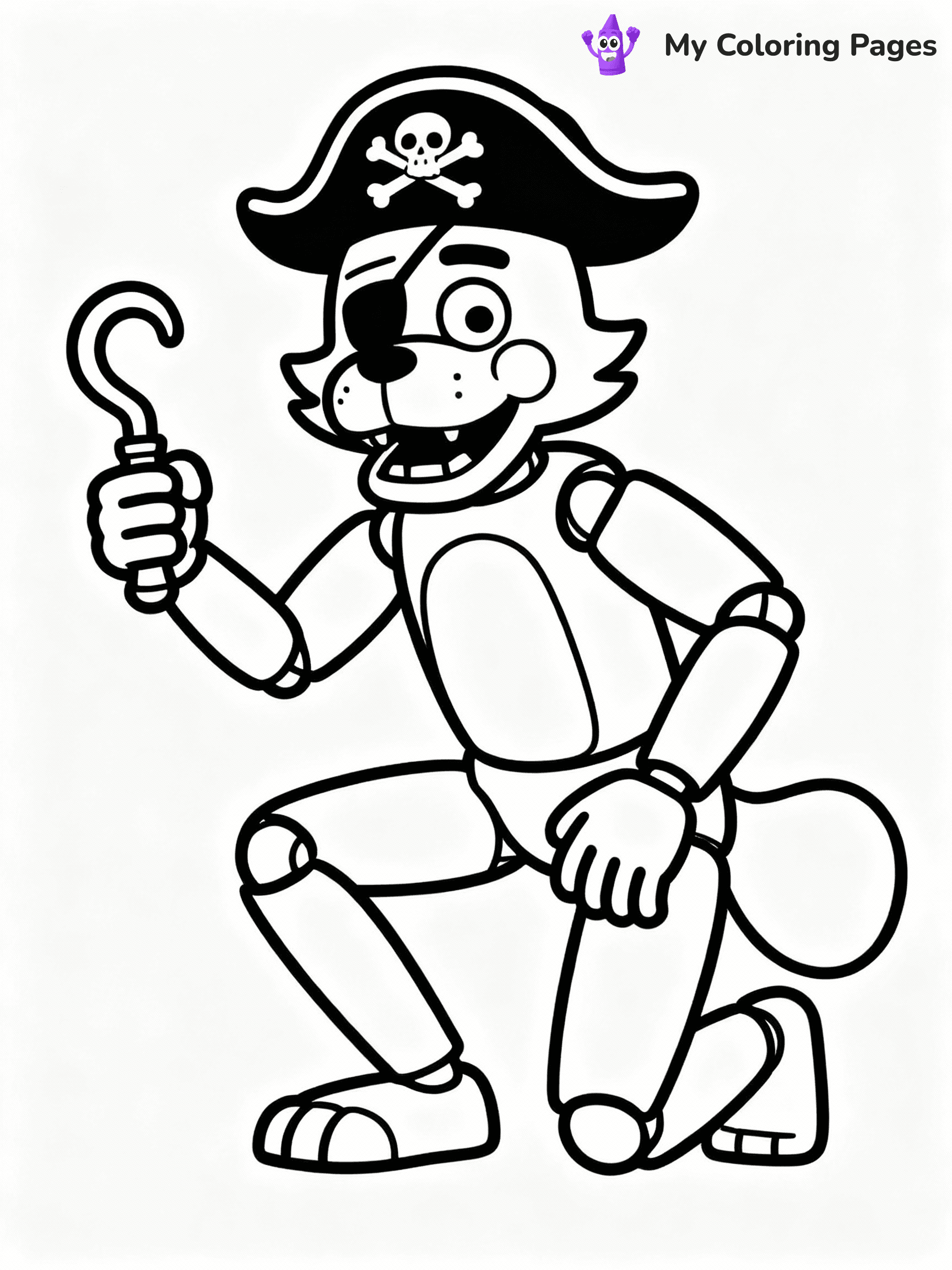 ⚠️ CRITICAL REQUIREMENT - ABSOLUTE BLACK AND WHITE ONLY ⚠️
This MUST be a BLACK AND WHITE line drawing ONLY. NO COLORS whatsoever.
- ONLY pure black lines (#000000) on pure white background (#FFFFFF)
- ABSOLUTELY NO colors, NO shading, NO gradients, NO grayscale
- If there are ANY colors in the output, the image is REJECTED
- This is a COLORING PAGE - meant to be COLORED IN by children
- The output must be UNCOLORED line art ready for coloring
⚠️ SUBJECT TO DRAW: Foxy the Pirate from Five Nights at Freddy's in FNaF style, pirate hat on, holding a hook, crouched
(REMEMBER: Output must be BLACK AND WHITE line art only, NOT colored!)
# COLORING PAGE: BLACK OUTLINES ONLY - WHITE BACKGROUND MANDATORY
Create a **coloring book page** using EXACTLY two values: black lines, white space.
## NON-NEGOTIABLE BINARY RULES
- **ONLY #000000 (black) and #FFFFFF (white)** - NO other values exist
- **EVERY PIXEL = BLACK OR WHITE** - no gray/shading/antialiasing
- **WHITE BACKGROUND MANDATORY** - entire canvas stays white
- **ALL SHAPES HOLLOW** - everything is empty outlines waiting to be colored
- **FORBIDDEN:** fills, shading, gradients, patterns, textures, colors
- **NO SOLID REGIONS** - if it's not a thin line, it's wrong
## Universal Line Standards
- Black outlines ONLY - thin, uniform weight
- Every shape completely empty inside
- Closed contours suitable for coloring
- Simple flat illustration - zero depth/3D/realism
- **Style:** Whimsical Doodle Art Alley - rounded, friendly outlines (unless specified)
## Everything = Outline Only
- Characters/animals: hollow shapes
- Objects/clothing: empty contours
- Backgrounds/scenery: line work only
- Natural elements: outlined forms
- Dark/night areas: don't exist (use outlined symbols)
- Textures/patterns: convert to simple lines
## The Test
Can a child color EVERY white space with crayons? If any area is pre-filled/shaded/gray or colored in, it FAILS. Every shape must be waiting to receive color.
**FINAL OUTPUT**: Binary coloring page. Black lines define shapes. White spaces ready for coloring. Nothing else exists. No exceptions. Print-ready.
⚠️ FINAL REMINDER: Draw the subject "Foxy the Pirate from Five Nights at Freddy's in FNaF style, pirate hat on, holding a hook, crouched" as BLACK AND WHITE line art. Zero colors in output.