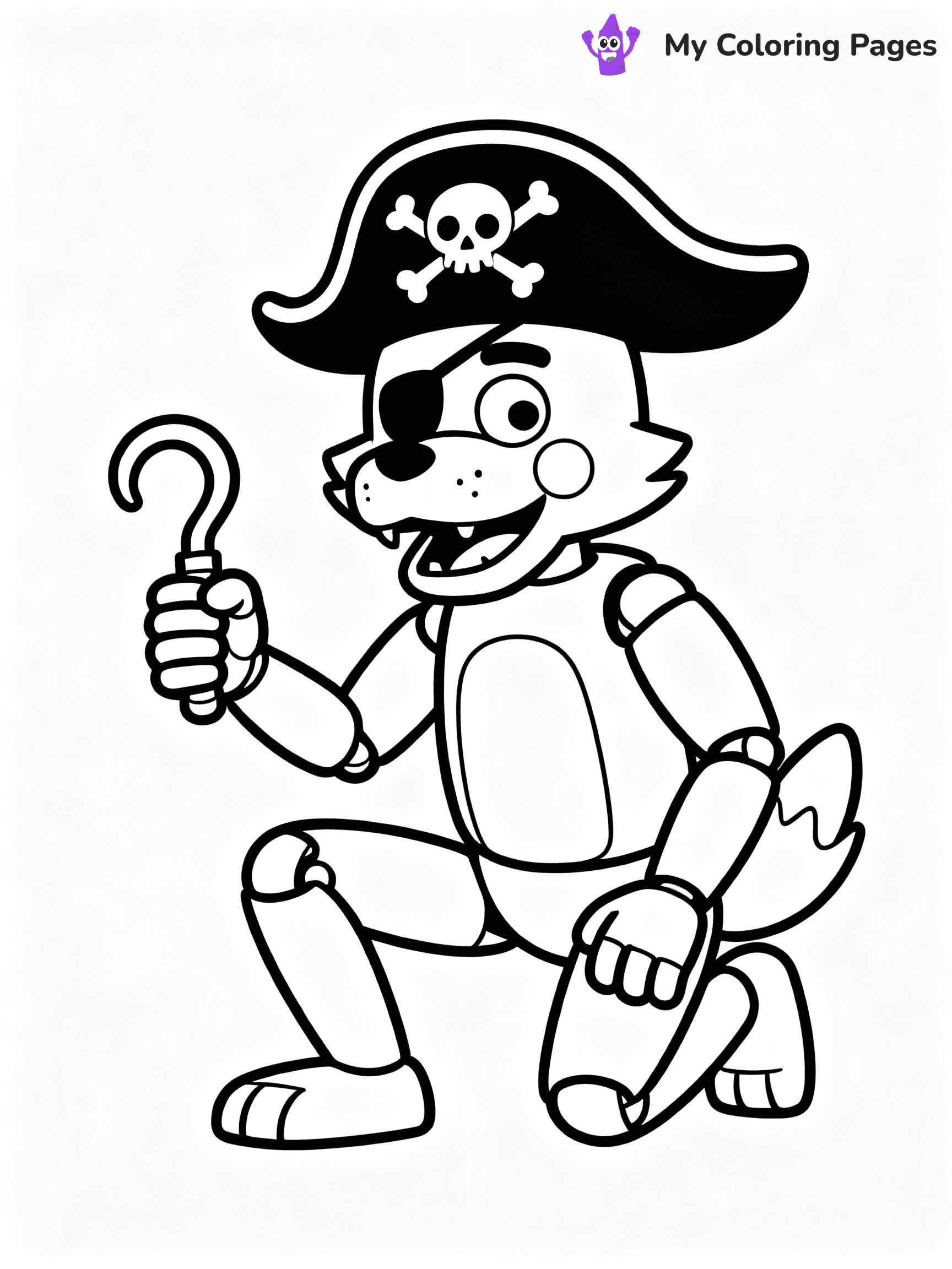 ⚠️ CRITICAL REQUIREMENT - ABSOLUTE BLACK AND WHITE ONLY ⚠️
This MUST be a BLACK AND WHITE line drawing ONLY. NO COLORS whatsoever.
- ONLY pure black lines (#000000) on pure white background (#FFFFFF)
- ABSOLUTELY NO colors, NO shading, NO gradients, NO grayscale
- If there are ANY colors in the output, the image is REJECTED
- This is a COLORING PAGE - meant to be COLORED IN by children
- The output must be UNCOLORED line art ready for coloring
⚠️ SUBJECT TO DRAW: Foxy the Pirate from Five Nights at Freddy's in FNaF style, pirate hat on, holding a hook, crouched
(REMEMBER: Output must be BLACK AND WHITE line art only, NOT colored!)
# COLORING PAGE: BLACK OUTLINES ONLY - WHITE BACKGROUND MANDATORY
Create a **coloring book page** using EXACTLY two values: black lines, white space.
## NON-NEGOTIABLE BINARY RULES
- **ONLY #000000 (black) and #FFFFFF (white)** - NO other values exist
- **EVERY PIXEL = BLACK OR WHITE** - no gray/shading/antialiasing
- **WHITE BACKGROUND MANDATORY** - entire canvas stays white
- **ALL SHAPES HOLLOW** - everything is empty outlines waiting to be colored
- **FORBIDDEN:** fills, shading, gradients, patterns, textures, colors
- **NO SOLID REGIONS** - if it's not a thin line, it's wrong
## Universal Line Standards
- Black outlines ONLY - thin, uniform weight
- Every shape completely empty inside
- Closed contours suitable for coloring
- Simple flat illustration - zero depth/3D/realism
- **Style:** Whimsical Doodle Art Alley - rounded, friendly outlines (unless specified)
## Everything = Outline Only
- Characters/animals: hollow shapes
- Objects/clothing: empty contours
- Backgrounds/scenery: line work only
- Natural elements: outlined forms
- Dark/night areas: don't exist (use outlined symbols)
- Textures/patterns: convert to simple lines
## The Test
Can a child color EVERY white space with crayons? If any area is pre-filled/shaded/gray or colored in, it FAILS. Every shape must be waiting to receive color.
**FINAL OUTPUT**: Binary coloring page. Black lines define shapes. White spaces ready for coloring. Nothing else exists. No exceptions. Print-ready.
⚠️ FINAL REMINDER: Draw the subject "Foxy the Pirate from Five Nights at Freddy's in FNaF style, pirate hat on, holding a hook, crouched" as BLACK AND WHITE line art. Zero colors in output.