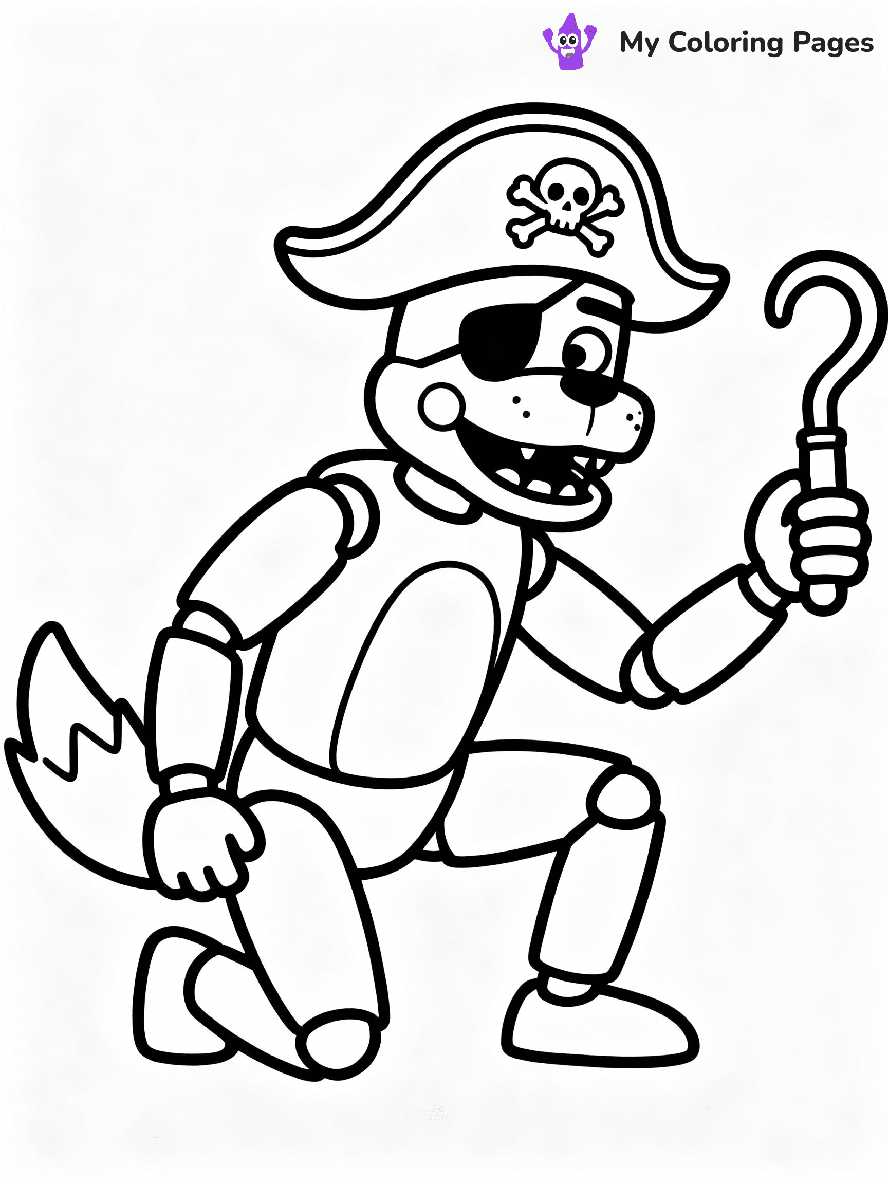 ⚠️ CRITICAL REQUIREMENT - ABSOLUTE BLACK AND WHITE ONLY ⚠️
This MUST be a BLACK AND WHITE line drawing ONLY. NO COLORS whatsoever.
- ONLY pure black lines (#000000) on pure white background (#FFFFFF)
- ABSOLUTELY NO colors, NO shading, NO gradients, NO grayscale
- If there are ANY colors in the output, the image is REJECTED
- This is a COLORING PAGE - meant to be COLORED IN by children
- The output must be UNCOLORED line art ready for coloring
⚠️ SUBJECT TO DRAW: Foxy the Pirate from Five Nights at Freddy's in FNaF style, pirate hat on, holding a hook, crouched
(REMEMBER: Output must be BLACK AND WHITE line art only, NOT colored!)
# COLORING PAGE: BLACK OUTLINES ONLY - WHITE BACKGROUND MANDATORY
Create a **coloring book page** using EXACTLY two values: black lines, white space.
## NON-NEGOTIABLE BINARY RULES
- **ONLY #000000 (black) and #FFFFFF (white)** - NO other values exist
- **EVERY PIXEL = BLACK OR WHITE** - no gray/shading/antialiasing
- **WHITE BACKGROUND MANDATORY** - entire canvas stays white
- **ALL SHAPES HOLLOW** - everything is empty outlines waiting to be colored
- **FORBIDDEN:** fills, shading, gradients, patterns, textures, colors
- **NO SOLID REGIONS** - if it's not a thin line, it's wrong
## Universal Line Standards
- Black outlines ONLY - thin, uniform weight
- Every shape completely empty inside
- Closed contours suitable for coloring
- Simple flat illustration - zero depth/3D/realism
- **Style:** Whimsical Doodle Art Alley - rounded, friendly outlines (unless specified)
## Everything = Outline Only
- Characters/animals: hollow shapes
- Objects/clothing: empty contours
- Backgrounds/scenery: line work only
- Natural elements: outlined forms
- Dark/night areas: don't exist (use outlined symbols)
- Textures/patterns: convert to simple lines
## The Test
Can a child color EVERY white space with crayons? If any area is pre-filled/shaded/gray or colored in, it FAILS. Every shape must be waiting to receive color.
**FINAL OUTPUT**: Binary coloring page. Black lines define shapes. White spaces ready for coloring. Nothing else exists. No exceptions. Print-ready.
⚠️ FINAL REMINDER: Draw the subject "Foxy the Pirate from Five Nights at Freddy's in FNaF style, pirate hat on, holding a hook, crouched" as BLACK AND WHITE line art. Zero colors in output.