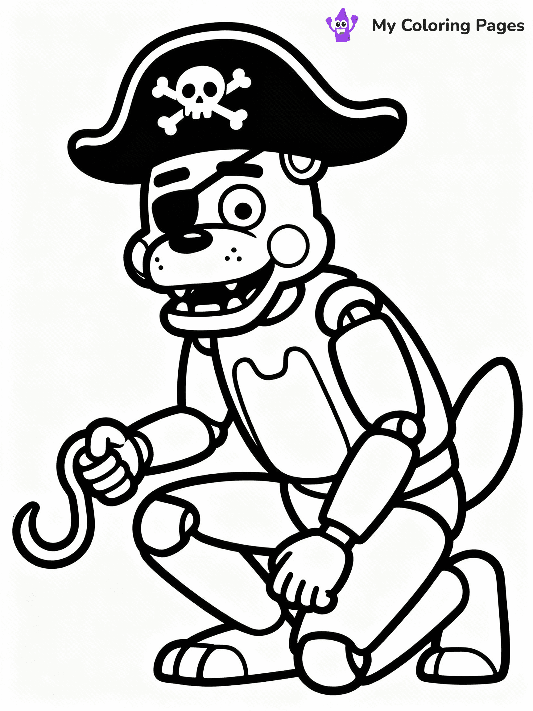 ⚠️ CRITICAL REQUIREMENT - ABSOLUTE BLACK AND WHITE ONLY ⚠️
This MUST be a BLACK AND WHITE line drawing ONLY. NO COLORS whatsoever.
- ONLY pure black lines (#000000) on pure white background (#FFFFFF)
- ABSOLUTELY NO colors, NO shading, NO gradients, NO grayscale
- If there are ANY colors in the output, the image is REJECTED
- This is a COLORING PAGE - meant to be COLORED IN by children
- The output must be UNCOLORED line art ready for coloring
⚠️ SUBJECT TO DRAW: Foxy the Pirate from Five Nights at Freddy's in FNaF style, pirate hat on, holding a hook, crouched
(REMEMBER: Output must be BLACK AND WHITE line art only, NOT colored!)
# COLORING PAGE: BLACK OUTLINES ONLY - WHITE BACKGROUND MANDATORY
Create a **coloring book page** using EXACTLY two values: black lines, white space.
## NON-NEGOTIABLE BINARY RULES
- **ONLY #000000 (black) and #FFFFFF (white)** - NO other values exist
- **EVERY PIXEL = BLACK OR WHITE** - no gray/shading/antialiasing
- **WHITE BACKGROUND MANDATORY** - entire canvas stays white
- **ALL SHAPES HOLLOW** - everything is empty outlines waiting to be colored
- **FORBIDDEN:** fills, shading, gradients, patterns, textures, colors
- **NO SOLID REGIONS** - if it's not a thin line, it's wrong
## Universal Line Standards
- Black outlines ONLY - thin, uniform weight
- Every shape completely empty inside
- Closed contours suitable for coloring
- Simple flat illustration - zero depth/3D/realism
- **Style:** Whimsical Doodle Art Alley - rounded, friendly outlines (unless specified)
## Everything = Outline Only
- Characters/animals: hollow shapes
- Objects/clothing: empty contours
- Backgrounds/scenery: line work only
- Natural elements: outlined forms
- Dark/night areas: don't exist (use outlined symbols)
- Textures/patterns: convert to simple lines
## The Test
Can a child color EVERY white space with crayons? If any area is pre-filled/shaded/gray or colored in, it FAILS. Every shape must be waiting to receive color.
**FINAL OUTPUT**: Binary coloring page. Black lines define shapes. White spaces ready for coloring. Nothing else exists. No exceptions. Print-ready.
⚠️ FINAL REMINDER: Draw the subject "Foxy the Pirate from Five Nights at Freddy's in FNaF style, pirate hat on, holding a hook, crouched" as BLACK AND WHITE line art. Zero colors in output.