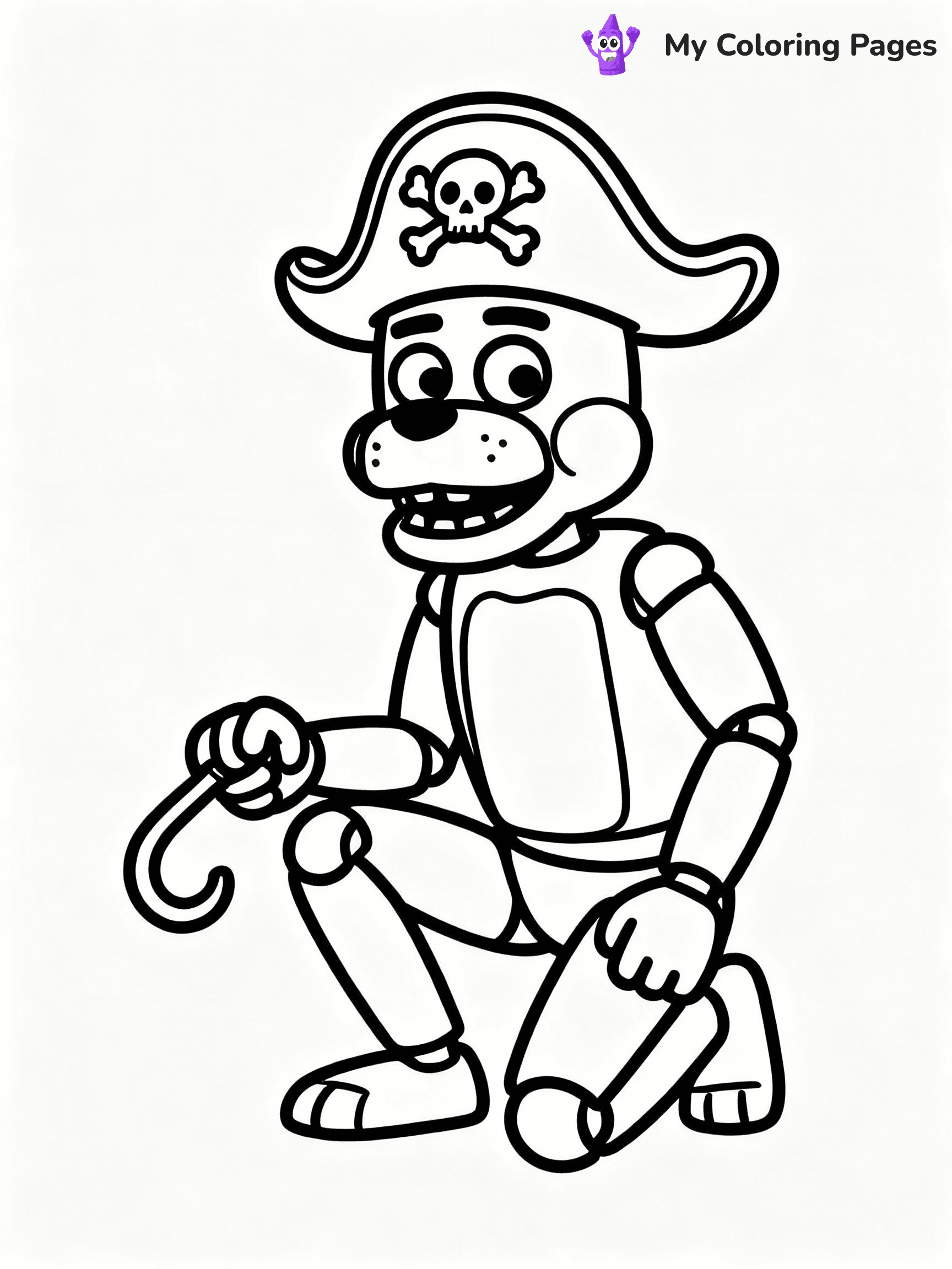 ⚠️ CRITICAL REQUIREMENT - ABSOLUTE BLACK AND WHITE ONLY ⚠️
This MUST be a BLACK AND WHITE line drawing ONLY. NO COLORS whatsoever.
- ONLY pure black lines (#000000) on pure white background (#FFFFFF)
- ABSOLUTELY NO colors, NO shading, NO gradients, NO grayscale
- If there are ANY colors in the output, the image is REJECTED
- This is a COLORING PAGE - meant to be COLORED IN by children
- The output must be UNCOLORED line art ready for coloring
⚠️ SUBJECT TO DRAW: Foxy the Pirate from Five Nights at Freddy's in FNaF style, pirate hat on, holding a hook, crouched
(REMEMBER: Output must be BLACK AND WHITE line art only, NOT colored!)
# COLORING PAGE: BLACK OUTLINES ONLY - WHITE BACKGROUND MANDATORY
Create a **coloring book page** using EXACTLY two values: black lines, white space.
## NON-NEGOTIABLE BINARY RULES
- **ONLY #000000 (black) and #FFFFFF (white)** - NO other values exist
- **EVERY PIXEL = BLACK OR WHITE** - no gray/shading/antialiasing
- **WHITE BACKGROUND MANDATORY** - entire canvas stays white
- **ALL SHAPES HOLLOW** - everything is empty outlines waiting to be colored
- **FORBIDDEN:** fills, shading, gradients, patterns, textures, colors
- **NO SOLID REGIONS** - if it's not a thin line, it's wrong
## Universal Line Standards
- Black outlines ONLY - thin, uniform weight
- Every shape completely empty inside
- Closed contours suitable for coloring
- Simple flat illustration - zero depth/3D/realism
- **Style:** Whimsical Doodle Art Alley - rounded, friendly outlines (unless specified)
## Everything = Outline Only
- Characters/animals: hollow shapes
- Objects/clothing: empty contours
- Backgrounds/scenery: line work only
- Natural elements: outlined forms
- Dark/night areas: don't exist (use outlined symbols)
- Textures/patterns: convert to simple lines
## The Test
Can a child color EVERY white space with crayons? If any area is pre-filled/shaded/gray or colored in, it FAILS. Every shape must be waiting to receive color.
**FINAL OUTPUT**: Binary coloring page. Black lines define shapes. White spaces ready for coloring. Nothing else exists. No exceptions. Print-ready.
⚠️ FINAL REMINDER: Draw the subject "Foxy the Pirate from Five Nights at Freddy's in FNaF style, pirate hat on, holding a hook, crouched" as BLACK AND WHITE line art. Zero colors in output.