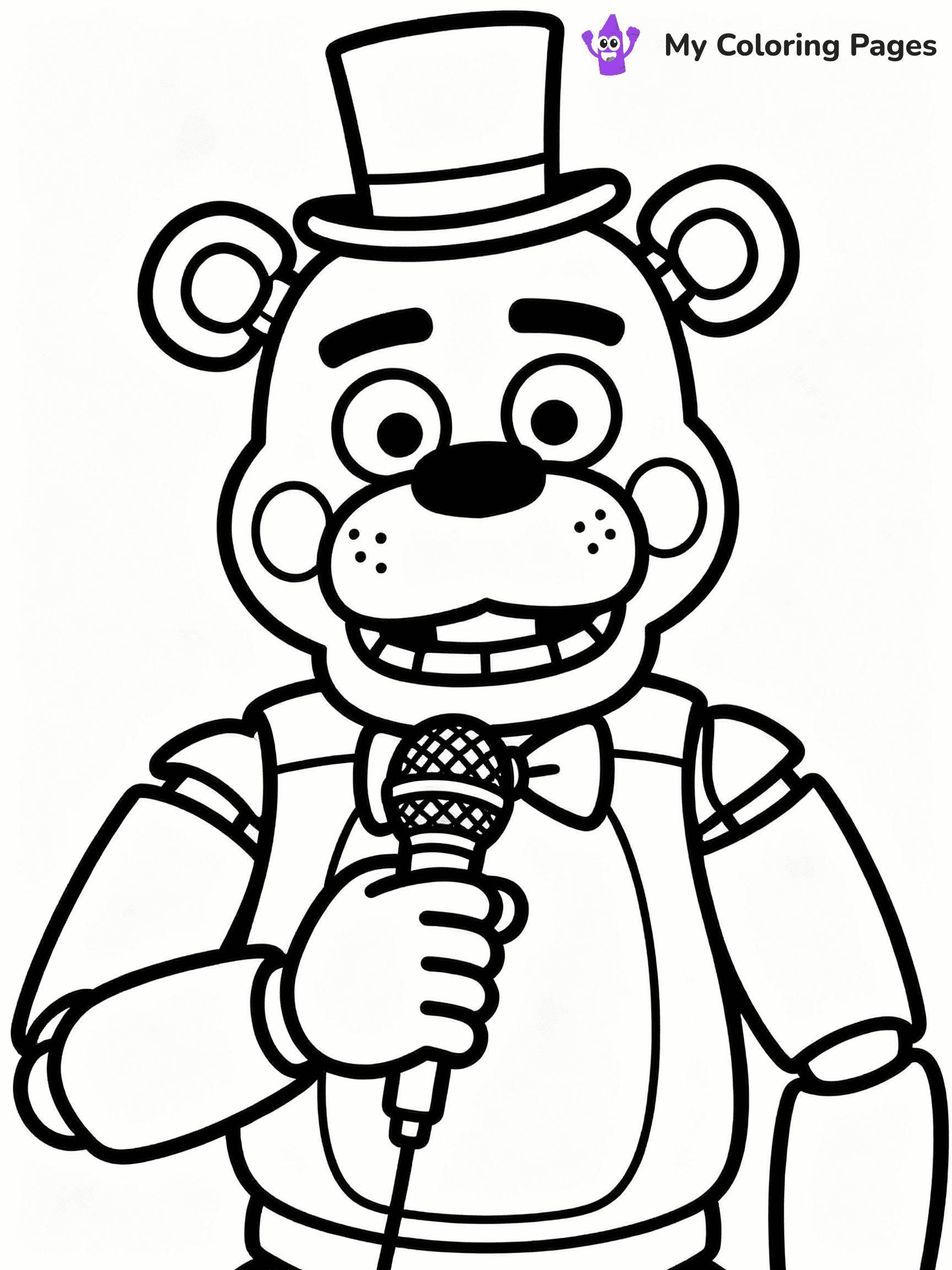 ⚠️ CRITICAL REQUIREMENT - ABSOLUTE BLACK AND WHITE ONLY ⚠️
This MUST be a BLACK AND WHITE line drawing ONLY. NO COLORS whatsoever.
- ONLY pure black lines (#000000) on pure white background (#FFFFFF)
- ABSOLUTELY NO colors, NO shading, NO gradients, NO grayscale
- If there are ANY colors in the output, the image is REJECTED
- This is a COLORING PAGE - meant to be COLORED IN by children
- The output must be UNCOLORED line art ready for coloring
⚠️ SUBJECT TO DRAW: Freddy Fazbear from Five Nights at Freddy's in FNaF style, wearing a top hat, microphone in han
(REMEMBER: Output must be BLACK AND WHITE line art only, NOT colored!)
# COLORING PAGE: BLACK OUTLINES ONLY - WHITE BACKGROUND MANDATORY
Create a **coloring book page** using EXACTLY two values: black lines, white space.
## NON-NEGOTIABLE BINARY RULES
- **ONLY #000000 (black) and #FFFFFF (white)** - NO other values exist
- **EVERY PIXEL = BLACK OR WHITE** - no gray/shading/antialiasing
- **WHITE BACKGROUND MANDATORY** - entire canvas stays white
- **ALL SHAPES HOLLOW** - everything is empty outlines waiting to be colored
- **FORBIDDEN:** fills, shading, gradients, patterns, textures, colors
- **NO SOLID REGIONS** - if it's not a thin line, it's wrong
## Universal Line Standards
- Black outlines ONLY - thin, uniform weight
- Every shape completely empty inside
- Closed contours suitable for coloring
- Simple flat illustration - zero depth/3D/realism
- **Style:** Whimsical Doodle Art Alley - rounded, friendly outlines (unless specified)
## Everything = Outline Only
- Characters/animals: hollow shapes
- Objects/clothing: empty contours
- Backgrounds/scenery: line work only
- Natural elements: outlined forms
- Dark/night areas: don't exist (use outlined symbols)
- Textures/patterns: convert to simple lines
## The Test
Can a child color EVERY white space with crayons? If any area is pre-filled/shaded/gray or colored in, it FAILS. Every shape must be waiting to receive color.
**FINAL OUTPUT**: Binary coloring page. Black lines define shapes. White spaces ready for coloring. Nothing else exists. No exceptions. Print-ready.
⚠️ FINAL REMINDER: Draw the subject "Freddy Fazbear from Five Nights at Freddy's in FNaF style, wearing a top hat, microphone in han" as BLACK AND WHITE line art. Zero colors in output.