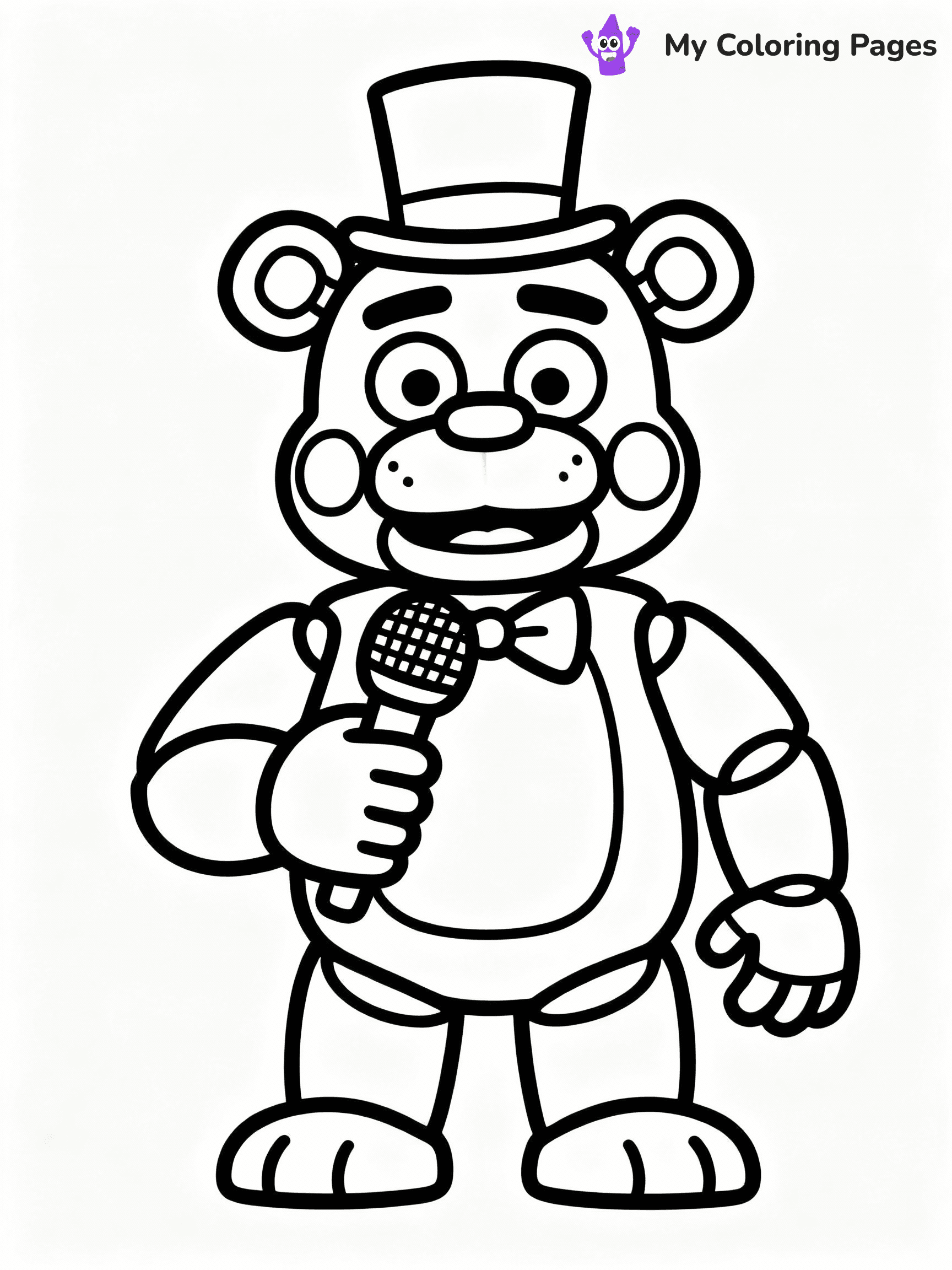 ⚠️ CRITICAL REQUIREMENT - ABSOLUTE BLACK AND WHITE ONLY ⚠️
This MUST be a BLACK AND WHITE line drawing ONLY. NO COLORS whatsoever.
- ONLY pure black lines (#000000) on pure white background (#FFFFFF)
- ABSOLUTELY NO colors, NO shading, NO gradients, NO grayscale
- If there are ANY colors in the output, the image is REJECTED
- This is a COLORING PAGE - meant to be COLORED IN by children
- The output must be UNCOLORED line art ready for coloring
⚠️ SUBJECT TO DRAW: Freddy Fazbear from Five Nights at Freddy's in FNaF style, wearing a top hat, microphone in han
(REMEMBER: Output must be BLACK AND WHITE line art only, NOT colored!)
# COLORING PAGE: BLACK OUTLINES ONLY - WHITE BACKGROUND MANDATORY
Create a **coloring book page** using EXACTLY two values: black lines, white space.
## NON-NEGOTIABLE BINARY RULES
- **ONLY #000000 (black) and #FFFFFF (white)** - NO other values exist
- **EVERY PIXEL = BLACK OR WHITE** - no gray/shading/antialiasing
- **WHITE BACKGROUND MANDATORY** - entire canvas stays white
- **ALL SHAPES HOLLOW** - everything is empty outlines waiting to be colored
- **FORBIDDEN:** fills, shading, gradients, patterns, textures, colors
- **NO SOLID REGIONS** - if it's not a thin line, it's wrong
## Universal Line Standards
- Black outlines ONLY - thin, uniform weight
- Every shape completely empty inside
- Closed contours suitable for coloring
- Simple flat illustration - zero depth/3D/realism
- **Style:** Whimsical Doodle Art Alley - rounded, friendly outlines (unless specified)
## Everything = Outline Only
- Characters/animals: hollow shapes
- Objects/clothing: empty contours
- Backgrounds/scenery: line work only
- Natural elements: outlined forms
- Dark/night areas: don't exist (use outlined symbols)
- Textures/patterns: convert to simple lines
## The Test
Can a child color EVERY white space with crayons? If any area is pre-filled/shaded/gray or colored in, it FAILS. Every shape must be waiting to receive color.
**FINAL OUTPUT**: Binary coloring page. Black lines define shapes. White spaces ready for coloring. Nothing else exists. No exceptions. Print-ready.
⚠️ FINAL REMINDER: Draw the subject "Freddy Fazbear from Five Nights at Freddy's in FNaF style, wearing a top hat, microphone in han" as BLACK AND WHITE line art. Zero colors in output.