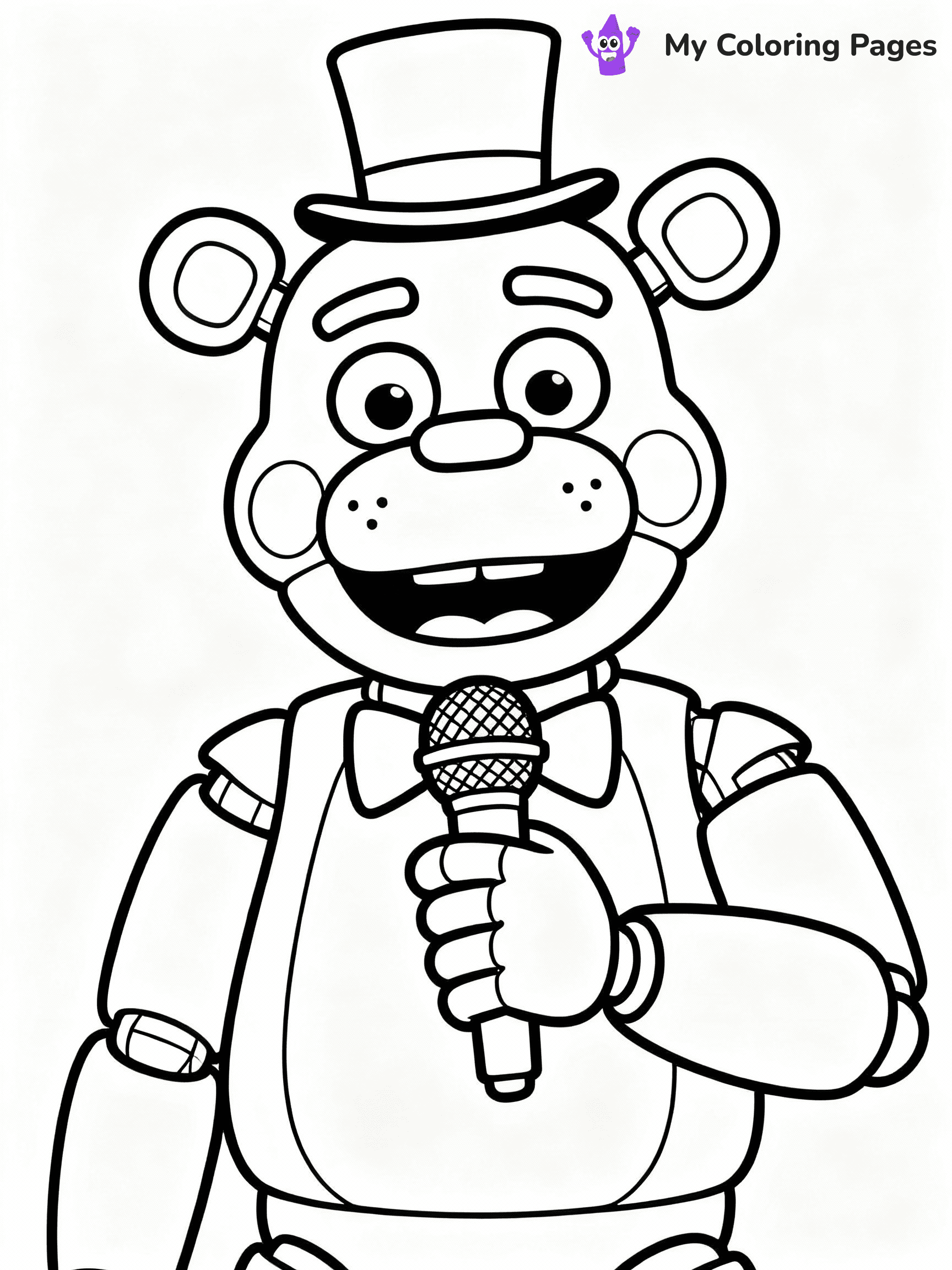 ⚠️ CRITICAL REQUIREMENT - ABSOLUTE BLACK AND WHITE ONLY ⚠️
This MUST be a BLACK AND WHITE line drawing ONLY. NO COLORS whatsoever.
- ONLY pure black lines (#000000) on pure white background (#FFFFFF)
- ABSOLUTELY NO colors, NO shading, NO gradients, NO grayscale
- If there are ANY colors in the output, the image is REJECTED
- This is a COLORING PAGE - meant to be COLORED IN by children
- The output must be UNCOLORED line art ready for coloring
⚠️ SUBJECT TO DRAW: Freddy Fazbear from Five Nights at Freddy's in FNaF style, wearing a top hat, microphone in han
(REMEMBER: Output must be BLACK AND WHITE line art only, NOT colored!)
# COLORING PAGE: BLACK OUTLINES ONLY - WHITE BACKGROUND MANDATORY
Create a **coloring book page** using EXACTLY two values: black lines, white space.
## NON-NEGOTIABLE BINARY RULES
- **ONLY #000000 (black) and #FFFFFF (white)** - NO other values exist
- **EVERY PIXEL = BLACK OR WHITE** - no gray/shading/antialiasing
- **WHITE BACKGROUND MANDATORY** - entire canvas stays white
- **ALL SHAPES HOLLOW** - everything is empty outlines waiting to be colored
- **FORBIDDEN:** fills, shading, gradients, patterns, textures, colors
- **NO SOLID REGIONS** - if it's not a thin line, it's wrong
## Universal Line Standards
- Black outlines ONLY - thin, uniform weight
- Every shape completely empty inside
- Closed contours suitable for coloring
- Simple flat illustration - zero depth/3D/realism
- **Style:** Whimsical Doodle Art Alley - rounded, friendly outlines (unless specified)
## Everything = Outline Only
- Characters/animals: hollow shapes
- Objects/clothing: empty contours
- Backgrounds/scenery: line work only
- Natural elements: outlined forms
- Dark/night areas: don't exist (use outlined symbols)
- Textures/patterns: convert to simple lines
## The Test
Can a child color EVERY white space with crayons? If any area is pre-filled/shaded/gray or colored in, it FAILS. Every shape must be waiting to receive color.
**FINAL OUTPUT**: Binary coloring page. Black lines define shapes. White spaces ready for coloring. Nothing else exists. No exceptions. Print-ready.
⚠️ FINAL REMINDER: Draw the subject "Freddy Fazbear from Five Nights at Freddy's in FNaF style, wearing a top hat, microphone in han" as BLACK AND WHITE line art. Zero colors in output.