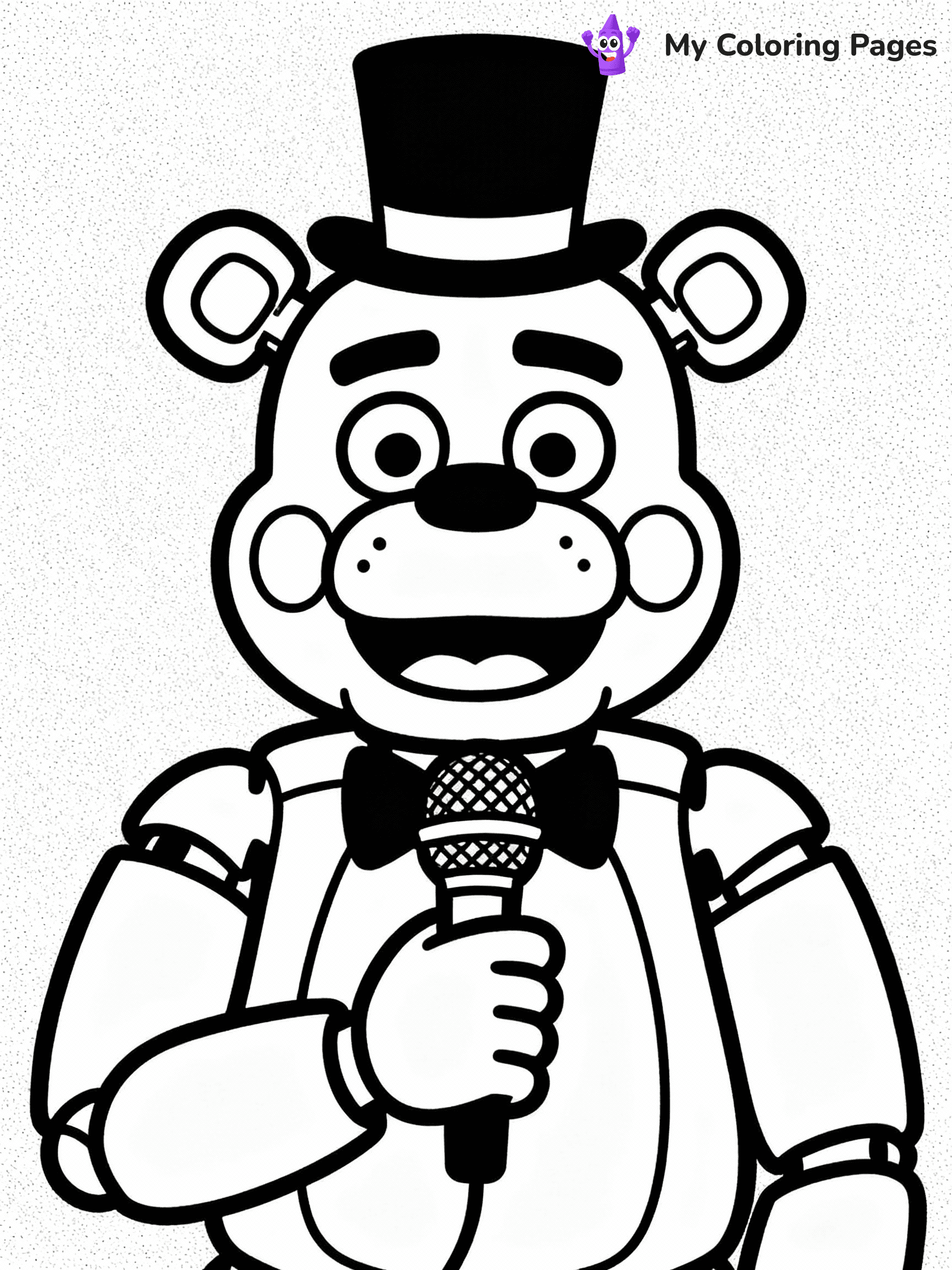 ⚠️ CRITICAL REQUIREMENT - ABSOLUTE BLACK AND WHITE ONLY ⚠️
This MUST be a BLACK AND WHITE line drawing ONLY. NO COLORS whatsoever.
- ONLY pure black lines (#000000) on pure white background (#FFFFFF)
- ABSOLUTELY NO colors, NO shading, NO gradients, NO grayscale
- If there are ANY colors in the output, the image is REJECTED
- This is a COLORING PAGE - meant to be COLORED IN by children
- The output must be UNCOLORED line art ready for coloring
⚠️ SUBJECT TO DRAW: Freddy Fazbear from Five Nights at Freddy's in FNaF style, wearing a top hat, microphone in han
(REMEMBER: Output must be BLACK AND WHITE line art only, NOT colored!)
# COLORING PAGE: BLACK OUTLINES ONLY - WHITE BACKGROUND MANDATORY
Create a **coloring book page** using EXACTLY two values: black lines, white space.
## NON-NEGOTIABLE BINARY RULES
- **ONLY #000000 (black) and #FFFFFF (white)** - NO other values exist
- **EVERY PIXEL = BLACK OR WHITE** - no gray/shading/antialiasing
- **WHITE BACKGROUND MANDATORY** - entire canvas stays white
- **ALL SHAPES HOLLOW** - everything is empty outlines waiting to be colored
- **FORBIDDEN:** fills, shading, gradients, patterns, textures, colors
- **NO SOLID REGIONS** - if it's not a thin line, it's wrong
## Universal Line Standards
- Black outlines ONLY - thin, uniform weight
- Every shape completely empty inside
- Closed contours suitable for coloring
- Simple flat illustration - zero depth/3D/realism
- **Style:** Whimsical Doodle Art Alley - rounded, friendly outlines (unless specified)
## Everything = Outline Only
- Characters/animals: hollow shapes
- Objects/clothing: empty contours
- Backgrounds/scenery: line work only
- Natural elements: outlined forms
- Dark/night areas: don't exist (use outlined symbols)
- Textures/patterns: convert to simple lines
## The Test
Can a child color EVERY white space with crayons? If any area is pre-filled/shaded/gray or colored in, it FAILS. Every shape must be waiting to receive color.
**FINAL OUTPUT**: Binary coloring page. Black lines define shapes. White spaces ready for coloring. Nothing else exists. No exceptions. Print-ready.
⚠️ FINAL REMINDER: Draw the subject "Freddy Fazbear from Five Nights at Freddy's in FNaF style, wearing a top hat, microphone in han" as BLACK AND WHITE line art. Zero colors in output.