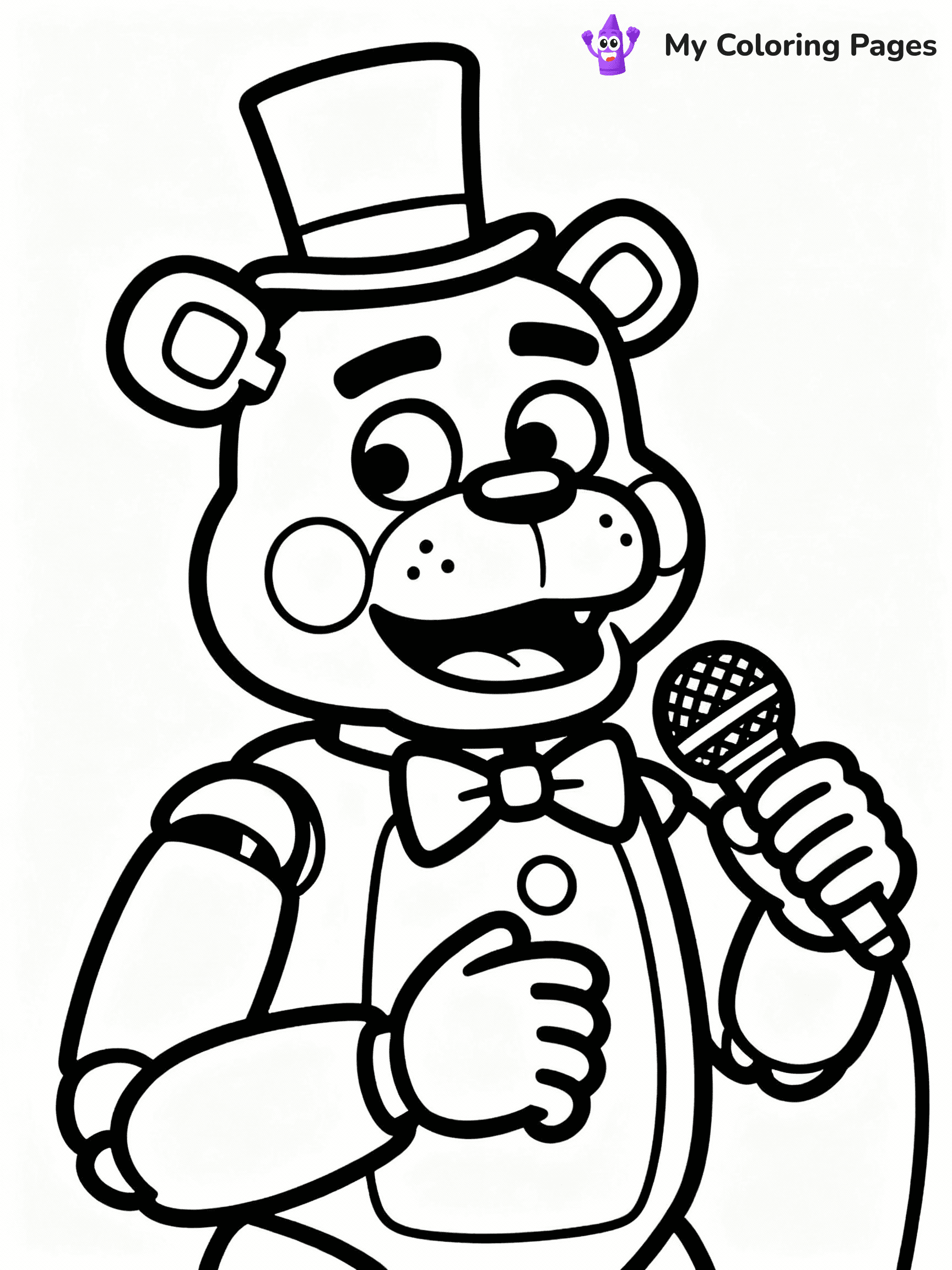 ⚠️ CRITICAL REQUIREMENT - ABSOLUTE BLACK AND WHITE ONLY ⚠️
This MUST be a BLACK AND WHITE line drawing ONLY. NO COLORS whatsoever.
- ONLY pure black lines (#000000) on pure white background (#FFFFFF)
- ABSOLUTELY NO colors, NO shading, NO gradients, NO grayscale
- If there are ANY colors in the output, the image is REJECTED
- This is a COLORING PAGE - meant to be COLORED IN by children
- The output must be UNCOLORED line art ready for coloring
⚠️ SUBJECT TO DRAW: Freddy Fazbear from Five Nights at Freddy's in FNaF style, wearing a top hat, microphone in han
(REMEMBER: Output must be BLACK AND WHITE line art only, NOT colored!)
# COLORING PAGE: BLACK OUTLINES ONLY - WHITE BACKGROUND MANDATORY
Create a **coloring book page** using EXACTLY two values: black lines, white space.
## NON-NEGOTIABLE BINARY RULES
- **ONLY #000000 (black) and #FFFFFF (white)** - NO other values exist
- **EVERY PIXEL = BLACK OR WHITE** - no gray/shading/antialiasing
- **WHITE BACKGROUND MANDATORY** - entire canvas stays white
- **ALL SHAPES HOLLOW** - everything is empty outlines waiting to be colored
- **FORBIDDEN:** fills, shading, gradients, patterns, textures, colors
- **NO SOLID REGIONS** - if it's not a thin line, it's wrong
## Universal Line Standards
- Black outlines ONLY - thin, uniform weight
- Every shape completely empty inside
- Closed contours suitable for coloring
- Simple flat illustration - zero depth/3D/realism
- **Style:** Whimsical Doodle Art Alley - rounded, friendly outlines (unless specified)
## Everything = Outline Only
- Characters/animals: hollow shapes
- Objects/clothing: empty contours
- Backgrounds/scenery: line work only
- Natural elements: outlined forms
- Dark/night areas: don't exist (use outlined symbols)
- Textures/patterns: convert to simple lines
## The Test
Can a child color EVERY white space with crayons? If any area is pre-filled/shaded/gray or colored in, it FAILS. Every shape must be waiting to receive color.
**FINAL OUTPUT**: Binary coloring page. Black lines define shapes. White spaces ready for coloring. Nothing else exists. No exceptions. Print-ready.
⚠️ FINAL REMINDER: Draw the subject "Freddy Fazbear from Five Nights at Freddy's in FNaF style, wearing a top hat, microphone in han" as BLACK AND WHITE line art. Zero colors in output.