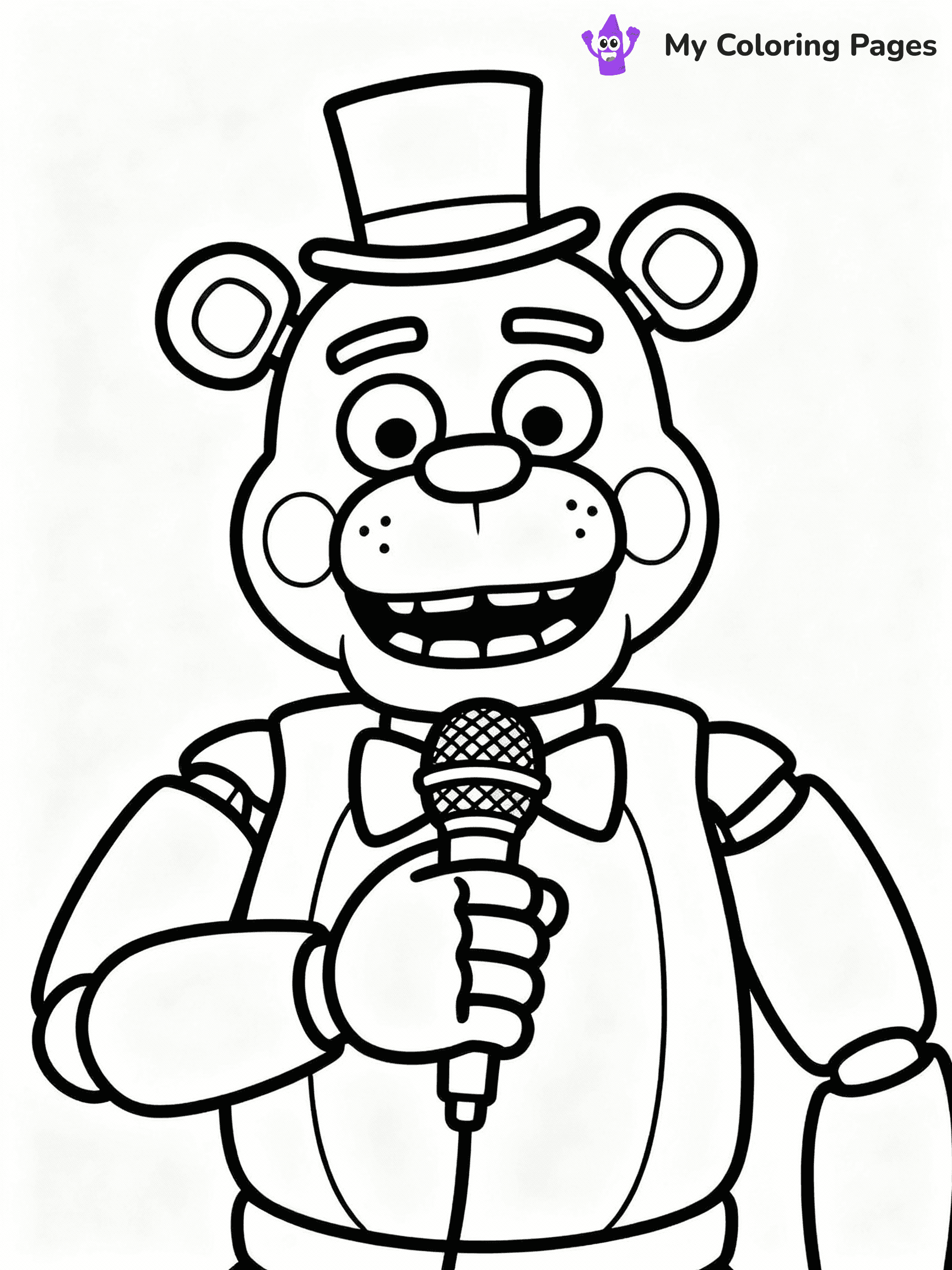 ⚠️ CRITICAL REQUIREMENT - ABSOLUTE BLACK AND WHITE ONLY ⚠️
This MUST be a BLACK AND WHITE line drawing ONLY. NO COLORS whatsoever.
- ONLY pure black lines (#000000) on pure white background (#FFFFFF)
- ABSOLUTELY NO colors, NO shading, NO gradients, NO grayscale
- If there are ANY colors in the output, the image is REJECTED
- This is a COLORING PAGE - meant to be COLORED IN by children
- The output must be UNCOLORED line art ready for coloring
⚠️ SUBJECT TO DRAW: Freddy Fazbear from Five Nights at Freddy's in FNaF style, wearing a top hat, microphone in han
(REMEMBER: Output must be BLACK AND WHITE line art only, NOT colored!)
# COLORING PAGE: BLACK OUTLINES ONLY - WHITE BACKGROUND MANDATORY
Create a **coloring book page** using EXACTLY two values: black lines, white space.
## NON-NEGOTIABLE BINARY RULES
- **ONLY #000000 (black) and #FFFFFF (white)** - NO other values exist
- **EVERY PIXEL = BLACK OR WHITE** - no gray/shading/antialiasing
- **WHITE BACKGROUND MANDATORY** - entire canvas stays white
- **ALL SHAPES HOLLOW** - everything is empty outlines waiting to be colored
- **FORBIDDEN:** fills, shading, gradients, patterns, textures, colors
- **NO SOLID REGIONS** - if it's not a thin line, it's wrong
## Universal Line Standards
- Black outlines ONLY - thin, uniform weight
- Every shape completely empty inside
- Closed contours suitable for coloring
- Simple flat illustration - zero depth/3D/realism
- **Style:** Whimsical Doodle Art Alley - rounded, friendly outlines (unless specified)
## Everything = Outline Only
- Characters/animals: hollow shapes
- Objects/clothing: empty contours
- Backgrounds/scenery: line work only
- Natural elements: outlined forms
- Dark/night areas: don't exist (use outlined symbols)
- Textures/patterns: convert to simple lines
## The Test
Can a child color EVERY white space with crayons? If any area is pre-filled/shaded/gray or colored in, it FAILS. Every shape must be waiting to receive color.
**FINAL OUTPUT**: Binary coloring page. Black lines define shapes. White spaces ready for coloring. Nothing else exists. No exceptions. Print-ready.
⚠️ FINAL REMINDER: Draw the subject "Freddy Fazbear from Five Nights at Freddy's in FNaF style, wearing a top hat, microphone in han" as BLACK AND WHITE line art. Zero colors in output.