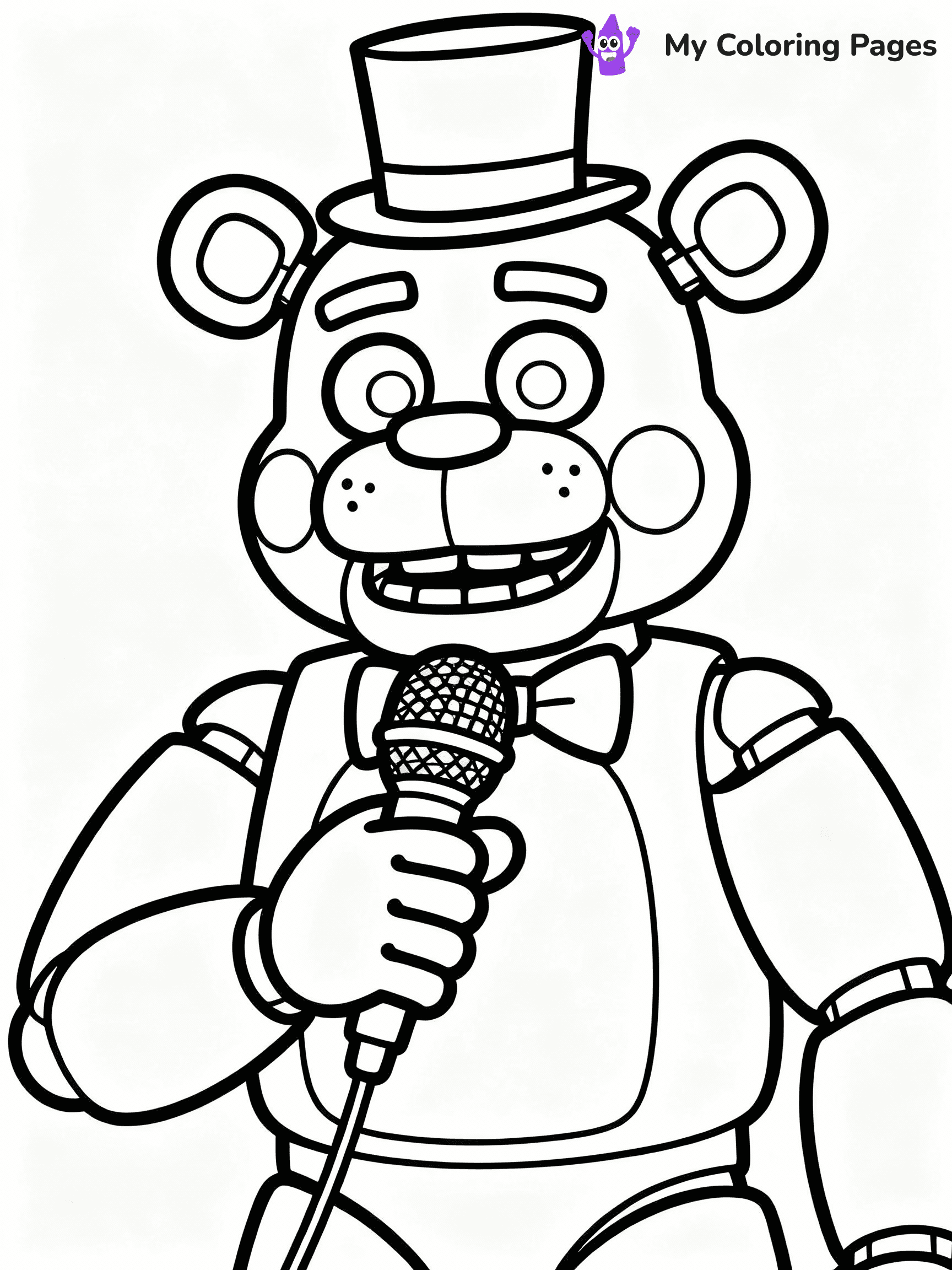 ⚠️ CRITICAL REQUIREMENT - ABSOLUTE BLACK AND WHITE ONLY ⚠️
This MUST be a BLACK AND WHITE line drawing ONLY. NO COLORS whatsoever.
- ONLY pure black lines (#000000) on pure white background (#FFFFFF)
- ABSOLUTELY NO colors, NO shading, NO gradients, NO grayscale
- If there are ANY colors in the output, the image is REJECTED
- This is a COLORING PAGE - meant to be COLORED IN by children
- The output must be UNCOLORED line art ready for coloring
⚠️ SUBJECT TO DRAW: Freddy Fazbear from Five Nights at Freddy's in FNaF style, wearing a top hat, microphone in han
(REMEMBER: Output must be BLACK AND WHITE line art only, NOT colored!)
# COLORING PAGE: BLACK OUTLINES ONLY - WHITE BACKGROUND MANDATORY
Create a **coloring book page** using EXACTLY two values: black lines, white space.
## NON-NEGOTIABLE BINARY RULES
- **ONLY #000000 (black) and #FFFFFF (white)** - NO other values exist
- **EVERY PIXEL = BLACK OR WHITE** - no gray/shading/antialiasing
- **WHITE BACKGROUND MANDATORY** - entire canvas stays white
- **ALL SHAPES HOLLOW** - everything is empty outlines waiting to be colored
- **FORBIDDEN:** fills, shading, gradients, patterns, textures, colors
- **NO SOLID REGIONS** - if it's not a thin line, it's wrong
## Universal Line Standards
- Black outlines ONLY - thin, uniform weight
- Every shape completely empty inside
- Closed contours suitable for coloring
- Simple flat illustration - zero depth/3D/realism
- **Style:** Whimsical Doodle Art Alley - rounded, friendly outlines (unless specified)
## Everything = Outline Only
- Characters/animals: hollow shapes
- Objects/clothing: empty contours
- Backgrounds/scenery: line work only
- Natural elements: outlined forms
- Dark/night areas: don't exist (use outlined symbols)
- Textures/patterns: convert to simple lines
## The Test
Can a child color EVERY white space with crayons? If any area is pre-filled/shaded/gray or colored in, it FAILS. Every shape must be waiting to receive color.
**FINAL OUTPUT**: Binary coloring page. Black lines define shapes. White spaces ready for coloring. Nothing else exists. No exceptions. Print-ready.
⚠️ FINAL REMINDER: Draw the subject "Freddy Fazbear from Five Nights at Freddy's in FNaF style, wearing a top hat, microphone in han" as BLACK AND WHITE line art. Zero colors in output.
