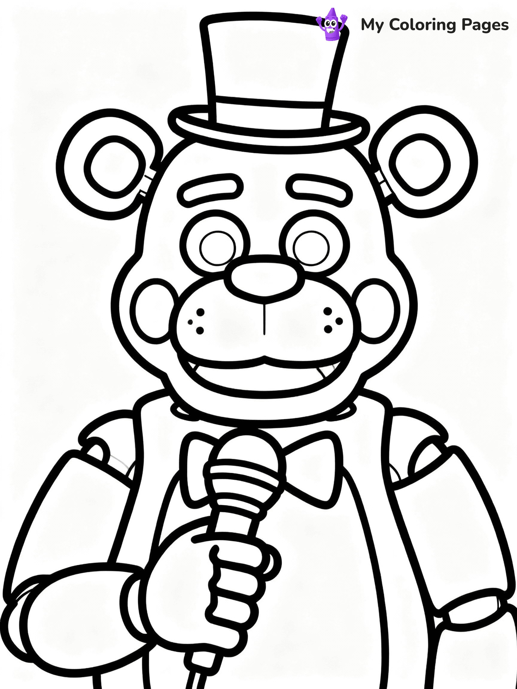 ⚠️ CRITICAL REQUIREMENT - ABSOLUTE BLACK AND WHITE ONLY ⚠️
This MUST be a BLACK AND WHITE line drawing ONLY. NO COLORS whatsoever.
- ONLY pure black lines (#000000) on pure white background (#FFFFFF)
- ABSOLUTELY NO colors, NO shading, NO gradients, NO grayscale
- If there are ANY colors in the output, the image is REJECTED
- This is a COLORING PAGE - meant to be COLORED IN by children
- The output must be UNCOLORED line art ready for coloring
⚠️ SUBJECT TO DRAW: Freddy Fazbear from Five Nights at Freddy's in FNaF style, wearing a top hat, microphone in han
(REMEMBER: Output must be BLACK AND WHITE line art only, NOT colored!)
# COLORING PAGE: BLACK OUTLINES ONLY - WHITE BACKGROUND MANDATORY
Create a **coloring book page** using EXACTLY two values: black lines, white space.
## NON-NEGOTIABLE BINARY RULES
- **ONLY #000000 (black) and #FFFFFF (white)** - NO other values exist
- **EVERY PIXEL = BLACK OR WHITE** - no gray/shading/antialiasing
- **WHITE BACKGROUND MANDATORY** - entire canvas stays white
- **ALL SHAPES HOLLOW** - everything is empty outlines waiting to be colored
- **FORBIDDEN:** fills, shading, gradients, patterns, textures, colors
- **NO SOLID REGIONS** - if it's not a thin line, it's wrong
## Universal Line Standards
- Black outlines ONLY - thin, uniform weight
- Every shape completely empty inside
- Closed contours suitable for coloring
- Simple flat illustration - zero depth/3D/realism
- **Style:** Whimsical Doodle Art Alley - rounded, friendly outlines (unless specified)
## Everything = Outline Only
- Characters/animals: hollow shapes
- Objects/clothing: empty contours
- Backgrounds/scenery: line work only
- Natural elements: outlined forms
- Dark/night areas: don't exist (use outlined symbols)
- Textures/patterns: convert to simple lines
## The Test
Can a child color EVERY white space with crayons? If any area is pre-filled/shaded/gray or colored in, it FAILS. Every shape must be waiting to receive color.
**FINAL OUTPUT**: Binary coloring page. Black lines define shapes. White spaces ready for coloring. Nothing else exists. No exceptions. Print-ready.
⚠️ FINAL REMINDER: Draw the subject "Freddy Fazbear from Five Nights at Freddy's in FNaF style, wearing a top hat, microphone in han" as BLACK AND WHITE line art. Zero colors in output.