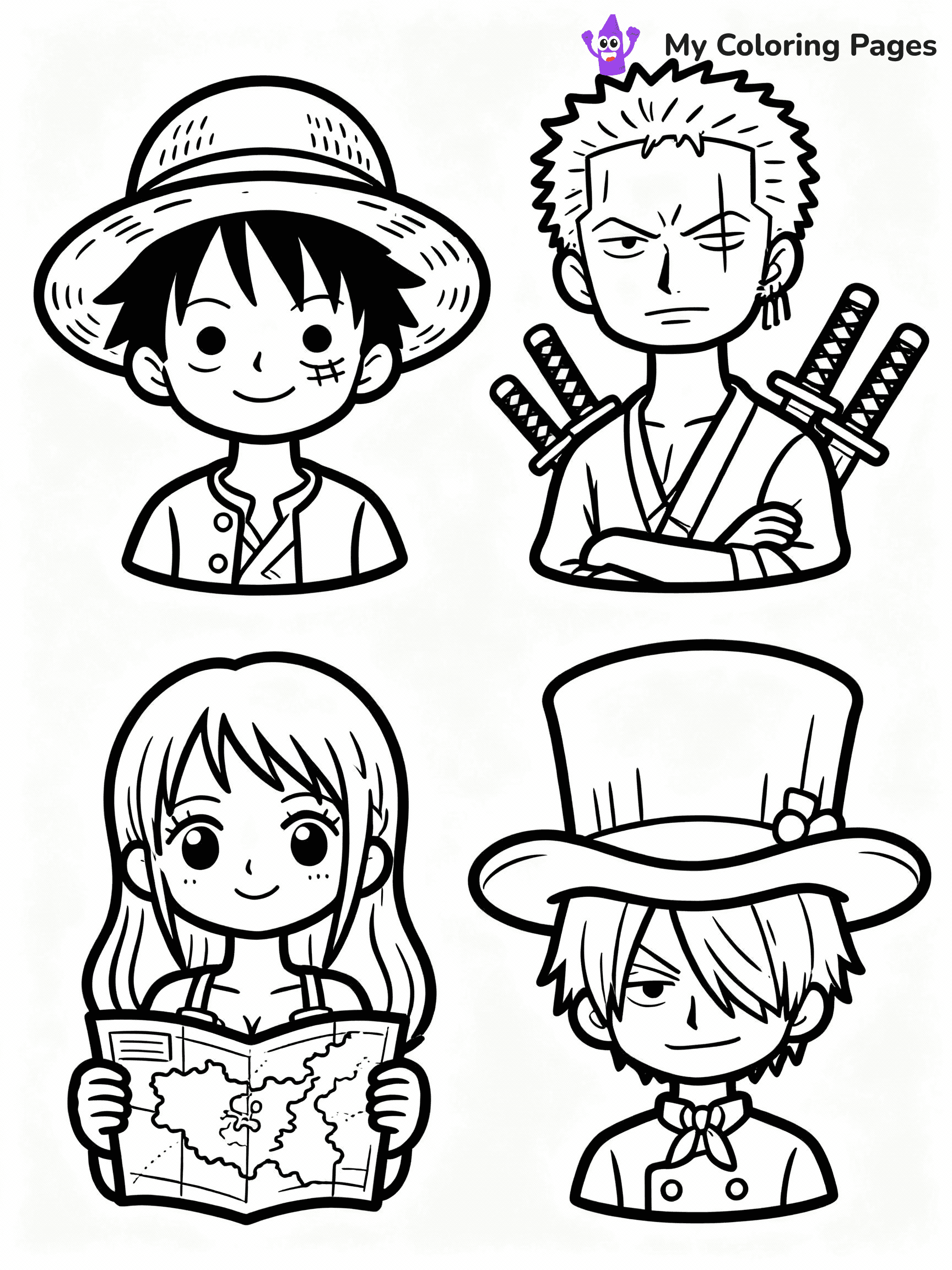 ⚠️ CRITICAL REQUIREMENT - ABSOLUTE BLACK AND WHITE ONLY ⚠️
This MUST be a BLACK AND WHITE line drawing ONLY. NO COLORS whatsoever.
- ONLY pure black lines (#000000) on pure white background (#FFFFFF)
- ABSOLUTELY NO colors, NO shading, NO gradients, NO grayscale
- If there are ANY colors in the output, the image is REJECTED
- This is a COLORING PAGE - meant to be COLORED IN by children
- The output must be UNCOLORED line art ready for coloring
⚠️ SUBJECT TO DRAW: one piece anime characters
(REMEMBER: Output must be BLACK AND WHITE line art only, NOT colored!)
# COLORING PAGE: BLACK OUTLINES ONLY - WHITE BACKGROUND MANDATORY
Create a **coloring book page** using EXACTLY two values: black lines, white space.
## NON-NEGOTIABLE BINARY RULES
- **ONLY #000000 (black) and #FFFFFF (white)** - NO other values exist
- **EVERY PIXEL = BLACK OR WHITE** - no gray/shading/antialiasing
- **WHITE BACKGROUND MANDATORY** - entire canvas stays white
- **ALL SHAPES HOLLOW** - everything is empty outlines waiting to be colored
- **FORBIDDEN:** fills, shading, gradients, patterns, textures, colors
- **NO SOLID REGIONS** - if it's not a thin line, it's wrong
## Universal Line Standards
- Black outlines ONLY - thin, uniform weight
- Every shape completely empty inside
- Closed contours suitable for coloring
- Simple flat illustration - zero depth/3D/realism
- **Style:** Whimsical Doodle Art Alley - rounded, friendly outlines (unless specified)
## Everything = Outline Only
- Characters/animals: hollow shapes
- Objects/clothing: empty contours
- Backgrounds/scenery: line work only
- Natural elements: outlined forms
- Dark/night areas: don't exist (use outlined symbols)
- Textures/patterns: convert to simple lines
## The Test
Can a child color EVERY white space with crayons? If any area is pre-filled/shaded/gray or colored in, it FAILS. Every shape must be waiting to receive color.
**FINAL OUTPUT**: Binary coloring page. Black lines define shapes. White spaces ready for coloring. Nothing else exists. No exceptions. Print-ready.
⚠️ FINAL REMINDER: Draw the subject "one piece anime characters" as BLACK AND WHITE line art. Zero colors in output.