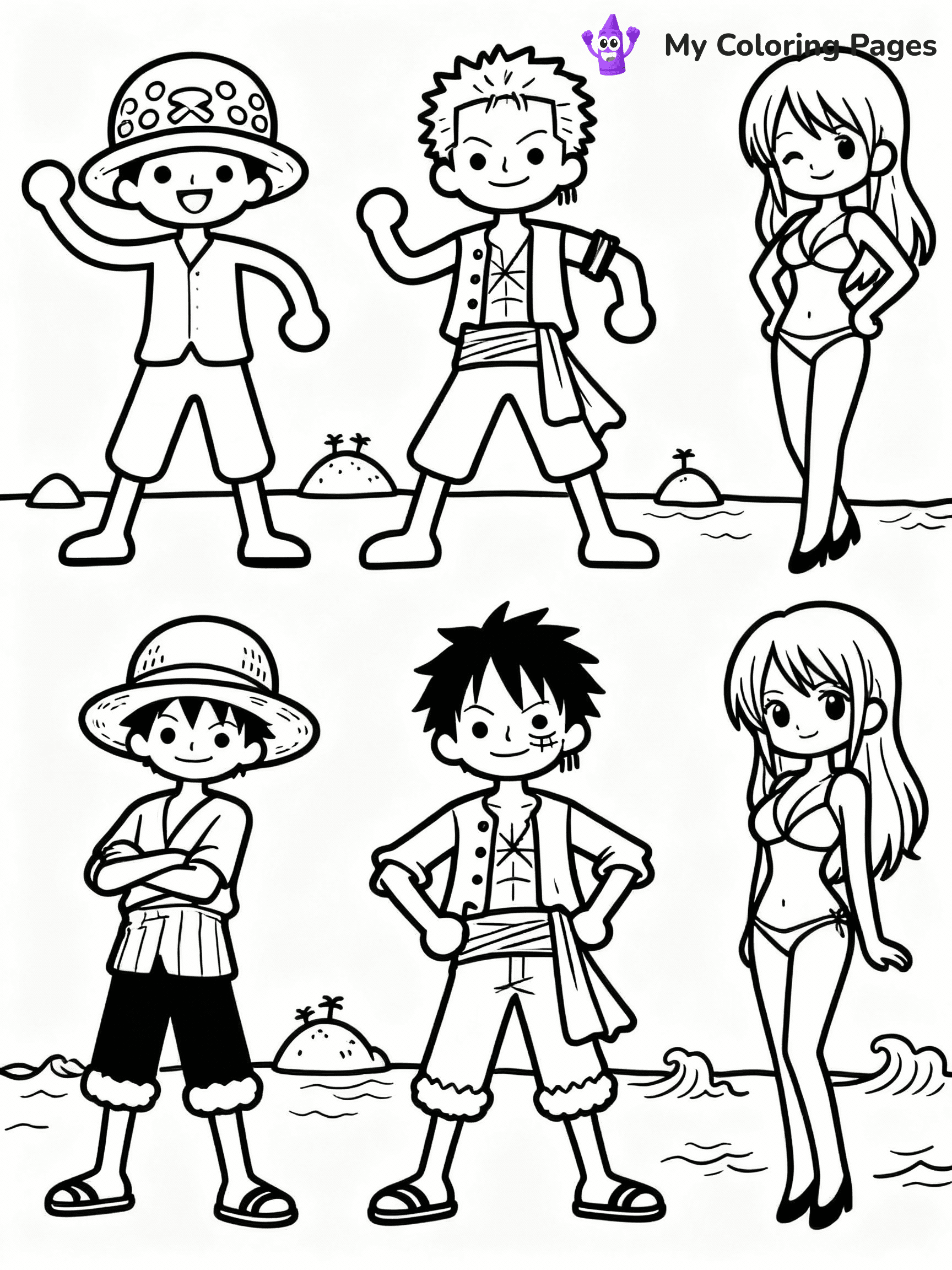 ⚠️ CRITICAL REQUIREMENT - ABSOLUTE BLACK AND WHITE ONLY ⚠️
This MUST be a BLACK AND WHITE line drawing ONLY. NO COLORS whatsoever.
- ONLY pure black lines (#000000) on pure white background (#FFFFFF)
- ABSOLUTELY NO colors, NO shading, NO gradients, NO grayscale
- If there are ANY colors in the output, the image is REJECTED
- This is a COLORING PAGE - meant to be COLORED IN by children
- The output must be UNCOLORED line art ready for coloring
⚠️ SUBJECT TO DRAW: one piece anime characters
(REMEMBER: Output must be BLACK AND WHITE line art only, NOT colored!)
# COLORING PAGE: BLACK OUTLINES ONLY - WHITE BACKGROUND MANDATORY
Create a **coloring book page** using EXACTLY two values: black lines, white space.
## NON-NEGOTIABLE BINARY RULES
- **ONLY #000000 (black) and #FFFFFF (white)** - NO other values exist
- **EVERY PIXEL = BLACK OR WHITE** - no gray/shading/antialiasing
- **WHITE BACKGROUND MANDATORY** - entire canvas stays white
- **ALL SHAPES HOLLOW** - everything is empty outlines waiting to be colored
- **FORBIDDEN:** fills, shading, gradients, patterns, textures, colors
- **NO SOLID REGIONS** - if it's not a thin line, it's wrong
## Universal Line Standards
- Black outlines ONLY - thin, uniform weight
- Every shape completely empty inside
- Closed contours suitable for coloring
- Simple flat illustration - zero depth/3D/realism
- **Style:** Whimsical Doodle Art Alley - rounded, friendly outlines (unless specified)
## Everything = Outline Only
- Characters/animals: hollow shapes
- Objects/clothing: empty contours
- Backgrounds/scenery: line work only
- Natural elements: outlined forms
- Dark/night areas: don't exist (use outlined symbols)
- Textures/patterns: convert to simple lines
## The Test
Can a child color EVERY white space with crayons? If any area is pre-filled/shaded/gray or colored in, it FAILS. Every shape must be waiting to receive color.
**FINAL OUTPUT**: Binary coloring page. Black lines define shapes. White spaces ready for coloring. Nothing else exists. No exceptions. Print-ready.
⚠️ FINAL REMINDER: Draw the subject "one piece anime characters" as BLACK AND WHITE line art. Zero colors in output.