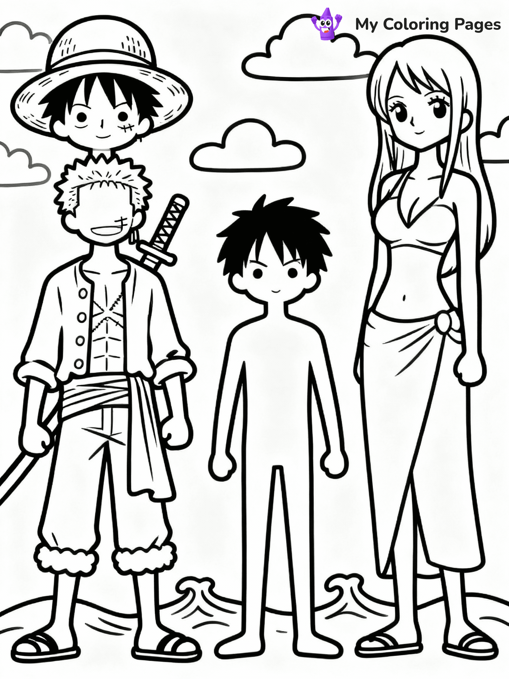 ⚠️ CRITICAL REQUIREMENT - ABSOLUTE BLACK AND WHITE ONLY ⚠️
This MUST be a BLACK AND WHITE line drawing ONLY. NO COLORS whatsoever.
- ONLY pure black lines (#000000) on pure white background (#FFFFFF)
- ABSOLUTELY NO colors, NO shading, NO gradients, NO grayscale
- If there are ANY colors in the output, the image is REJECTED
- This is a COLORING PAGE - meant to be COLORED IN by children
- The output must be UNCOLORED line art ready for coloring
⚠️ SUBJECT TO DRAW: one piece anime characters
(REMEMBER: Output must be BLACK AND WHITE line art only, NOT colored!)
# COLORING PAGE: BLACK OUTLINES ONLY - WHITE BACKGROUND MANDATORY
Create a **coloring book page** using EXACTLY two values: black lines, white space.
## NON-NEGOTIABLE BINARY RULES
- **ONLY #000000 (black) and #FFFFFF (white)** - NO other values exist
- **EVERY PIXEL = BLACK OR WHITE** - no gray/shading/antialiasing
- **WHITE BACKGROUND MANDATORY** - entire canvas stays white
- **ALL SHAPES HOLLOW** - everything is empty outlines waiting to be colored
- **FORBIDDEN:** fills, shading, gradients, patterns, textures, colors
- **NO SOLID REGIONS** - if it's not a thin line, it's wrong
## Universal Line Standards
- Black outlines ONLY - thin, uniform weight
- Every shape completely empty inside
- Closed contours suitable for coloring
- Simple flat illustration - zero depth/3D/realism
- **Style:** Whimsical Doodle Art Alley - rounded, friendly outlines (unless specified)
## Everything = Outline Only
- Characters/animals: hollow shapes
- Objects/clothing: empty contours
- Backgrounds/scenery: line work only
- Natural elements: outlined forms
- Dark/night areas: don't exist (use outlined symbols)
- Textures/patterns: convert to simple lines
## The Test
Can a child color EVERY white space with crayons? If any area is pre-filled/shaded/gray or colored in, it FAILS. Every shape must be waiting to receive color.
**FINAL OUTPUT**: Binary coloring page. Black lines define shapes. White spaces ready for coloring. Nothing else exists. No exceptions. Print-ready.
⚠️ FINAL REMINDER: Draw the subject "one piece anime characters" as BLACK AND WHITE line art. Zero colors in output.