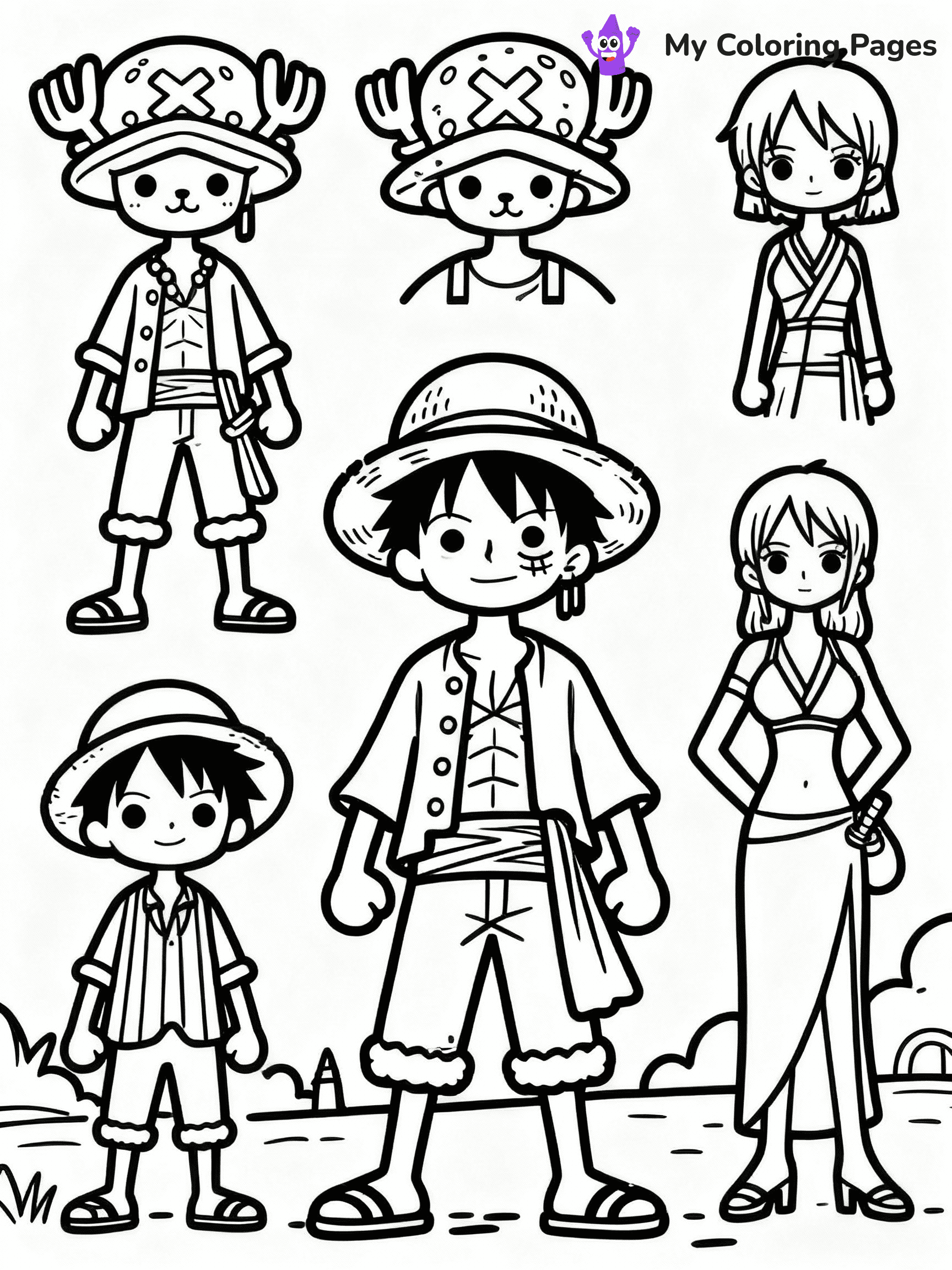 ⚠️ CRITICAL REQUIREMENT - ABSOLUTE BLACK AND WHITE ONLY ⚠️
This MUST be a BLACK AND WHITE line drawing ONLY. NO COLORS whatsoever.
- ONLY pure black lines (#000000) on pure white background (#FFFFFF)
- ABSOLUTELY NO colors, NO shading, NO gradients, NO grayscale
- If there are ANY colors in the output, the image is REJECTED
- This is a COLORING PAGE - meant to be COLORED IN by children
- The output must be UNCOLORED line art ready for coloring
⚠️ SUBJECT TO DRAW: one piece anime characters
(REMEMBER: Output must be BLACK AND WHITE line art only, NOT colored!)
# COLORING PAGE: BLACK OUTLINES ONLY - WHITE BACKGROUND MANDATORY
Create a **coloring book page** using EXACTLY two values: black lines, white space.
## NON-NEGOTIABLE BINARY RULES
- **ONLY #000000 (black) and #FFFFFF (white)** - NO other values exist
- **EVERY PIXEL = BLACK OR WHITE** - no gray/shading/antialiasing
- **WHITE BACKGROUND MANDATORY** - entire canvas stays white
- **ALL SHAPES HOLLOW** - everything is empty outlines waiting to be colored
- **FORBIDDEN:** fills, shading, gradients, patterns, textures, colors
- **NO SOLID REGIONS** - if it's not a thin line, it's wrong
## Universal Line Standards
- Black outlines ONLY - thin, uniform weight
- Every shape completely empty inside
- Closed contours suitable for coloring
- Simple flat illustration - zero depth/3D/realism
- **Style:** Whimsical Doodle Art Alley - rounded, friendly outlines (unless specified)
## Everything = Outline Only
- Characters/animals: hollow shapes
- Objects/clothing: empty contours
- Backgrounds/scenery: line work only
- Natural elements: outlined forms
- Dark/night areas: don't exist (use outlined symbols)
- Textures/patterns: convert to simple lines
## The Test
Can a child color EVERY white space with crayons? If any area is pre-filled/shaded/gray or colored in, it FAILS. Every shape must be waiting to receive color.
**FINAL OUTPUT**: Binary coloring page. Black lines define shapes. White spaces ready for coloring. Nothing else exists. No exceptions. Print-ready.
⚠️ FINAL REMINDER: Draw the subject "one piece anime characters" as BLACK AND WHITE line art. Zero colors in output.