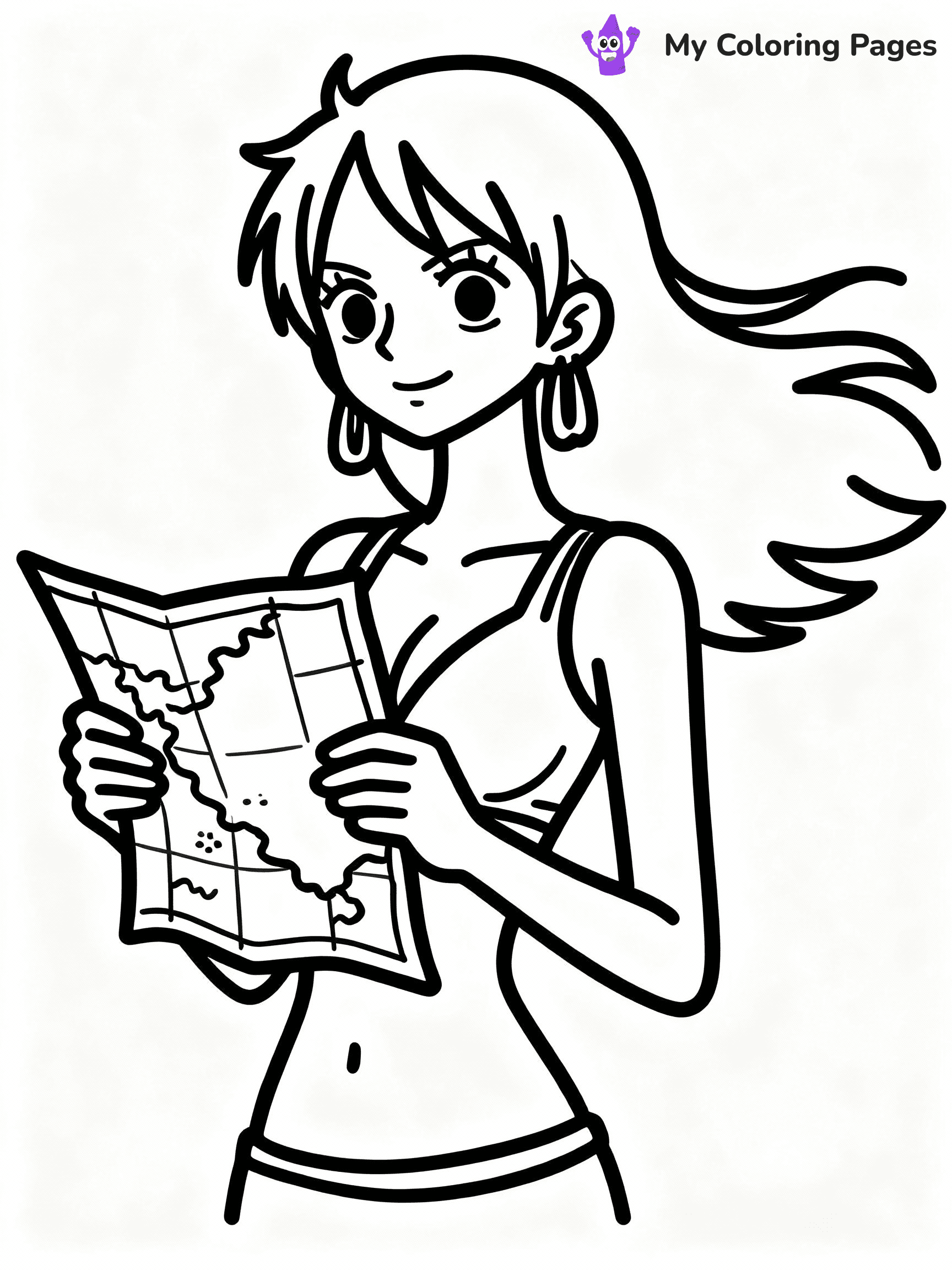 ⚠️ CRITICAL REQUIREMENT - ABSOLUTE BLACK AND WHITE ONLY ⚠️
This MUST be a BLACK AND WHITE line drawing ONLY. NO COLORS whatsoever.
- ONLY pure black lines (#000000) on pure white background (#FFFFFF)
- ABSOLUTELY NO colors, NO shading, NO gradients, NO grayscale
- If there are ANY colors in the output, the image is REJECTED
- This is a COLORING PAGE - meant to be COLORED IN by children
- The output must be UNCOLORED line art ready for coloring
⚠️ SUBJECT TO DRAW: Nami from One Piece in One Piece animation style, holding a map, wind blowing her hair back
(REMEMBER: Output must be BLACK AND WHITE line art only, NOT colored!)
# COLORING PAGE: BLACK OUTLINES ONLY - WHITE BACKGROUND MANDATORY
Create a **coloring book page** using EXACTLY two values: black lines, white space.
## NON-NEGOTIABLE BINARY RULES
- **ONLY #000000 (black) and #FFFFFF (white)** - NO other values exist
- **EVERY PIXEL = BLACK OR WHITE** - no gray/shading/antialiasing
- **WHITE BACKGROUND MANDATORY** - entire canvas stays white
- **ALL SHAPES HOLLOW** - everything is empty outlines waiting to be colored
- **FORBIDDEN:** fills, shading, gradients, patterns, textures, colors
- **NO SOLID REGIONS** - if it's not a thin line, it's wrong
## Universal Line Standards
- Black outlines ONLY - thin, uniform weight
- Every shape completely empty inside
- Closed contours suitable for coloring
- Simple flat illustration - zero depth/3D/realism
- **Style:** Whimsical Doodle Art Alley - rounded, friendly outlines (unless specified)
## Everything = Outline Only
- Characters/animals: hollow shapes
- Objects/clothing: empty contours
- Backgrounds/scenery: line work only
- Natural elements: outlined forms
- Dark/night areas: don't exist (use outlined symbols)
- Textures/patterns: convert to simple lines
## The Test
Can a child color EVERY white space with crayons? If any area is pre-filled/shaded/gray or colored in, it FAILS. Every shape must be waiting to receive color.
**FINAL OUTPUT**: Binary coloring page. Black lines define shapes. White spaces ready for coloring. Nothing else exists. No exceptions. Print-ready.
⚠️ FINAL REMINDER: Draw the subject "Nami from One Piece in One Piece animation style, holding a map, wind blowing her hair back" as BLACK AND WHITE line art. Zero colors in output.