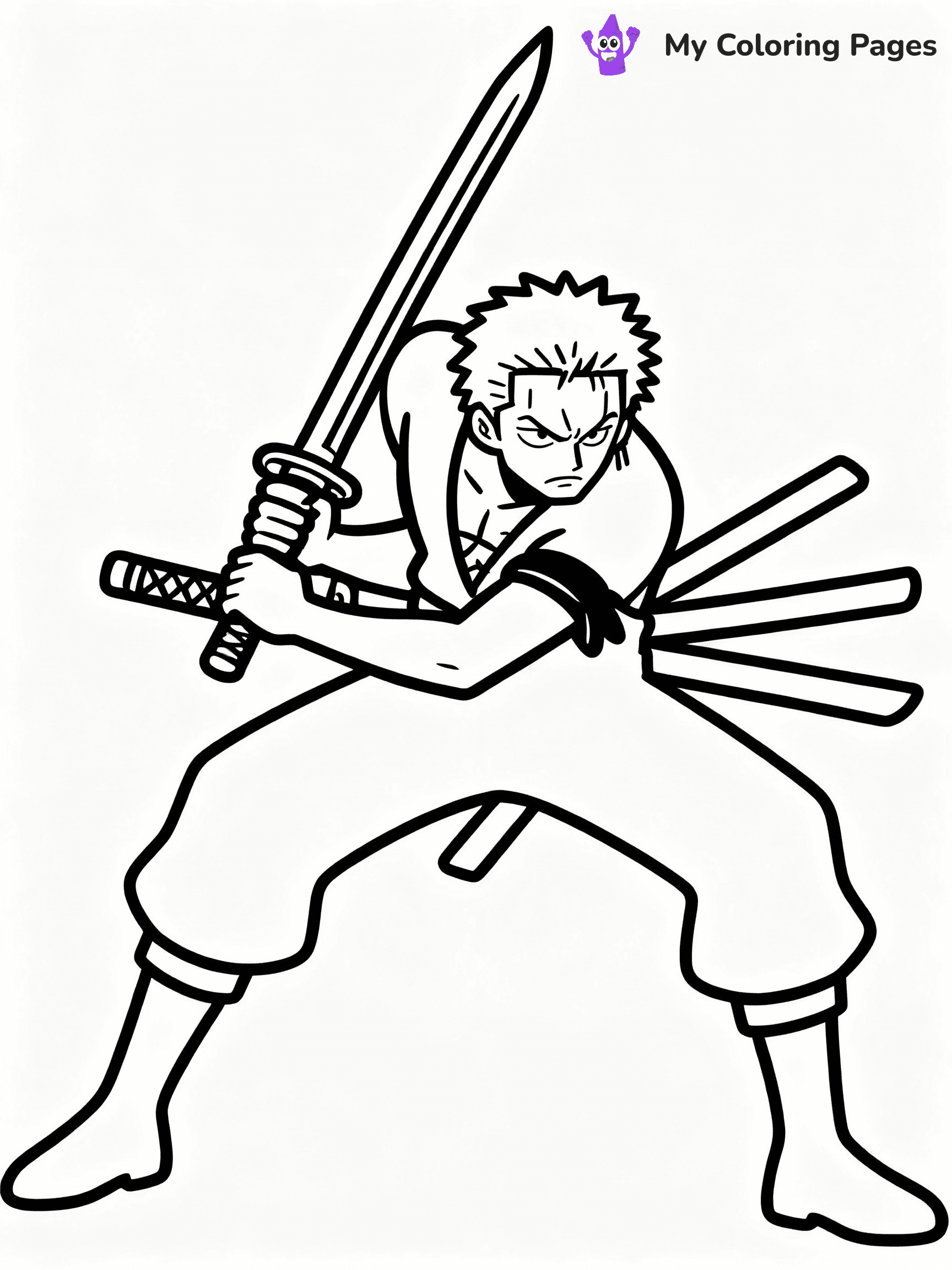 ⚠️ CRITICAL REQUIREMENT - ABSOLUTE BLACK AND WHITE ONLY ⚠️
This MUST be a BLACK AND WHITE line drawing ONLY. NO COLORS whatsoever.
- ONLY pure black lines (#000000) on pure white background (#FFFFFF)
- ABSOLUTELY NO colors, NO shading, NO gradients, NO grayscale
- If there are ANY colors in the output, the image is REJECTED
- This is a COLORING PAGE - meant to be COLORED IN by children
- The output must be UNCOLORED line art ready for coloring
⚠️ SUBJECT TO DRAW: Zoro from One Piece in One Piece animation style, drawing swords, intense focus, battle stance
(REMEMBER: Output must be BLACK AND WHITE line art only, NOT colored!)
# COLORING PAGE: BLACK OUTLINES ONLY - WHITE BACKGROUND MANDATORY
Create a **coloring book page** using EXACTLY two values: black lines, white space.
## NON-NEGOTIABLE BINARY RULES
- **ONLY #000000 (black) and #FFFFFF (white)** - NO other values exist
- **EVERY PIXEL = BLACK OR WHITE** - no gray/shading/antialiasing
- **WHITE BACKGROUND MANDATORY** - entire canvas stays white
- **ALL SHAPES HOLLOW** - everything is empty outlines waiting to be colored
- **FORBIDDEN:** fills, shading, gradients, patterns, textures, colors
- **NO SOLID REGIONS** - if it's not a thin line, it's wrong
## Universal Line Standards
- Black outlines ONLY - thin, uniform weight
- Every shape completely empty inside
- Closed contours suitable for coloring
- Simple flat illustration - zero depth/3D/realism
- **Style:** Whimsical Doodle Art Alley - rounded, friendly outlines (unless specified)
## Everything = Outline Only
- Characters/animals: hollow shapes
- Objects/clothing: empty contours
- Backgrounds/scenery: line work only
- Natural elements: outlined forms
- Dark/night areas: don't exist (use outlined symbols)
- Textures/patterns: convert to simple lines
## The Test
Can a child color EVERY white space with crayons? If any area is pre-filled/shaded/gray or colored in, it FAILS. Every shape must be waiting to receive color.
**FINAL OUTPUT**: Binary coloring page. Black lines define shapes. White spaces ready for coloring. Nothing else exists. No exceptions. Print-ready.
⚠️ FINAL REMINDER: Draw the subject "Zoro from One Piece in One Piece animation style, drawing swords, intense focus, battle stance" as BLACK AND WHITE line art. Zero colors in output.
