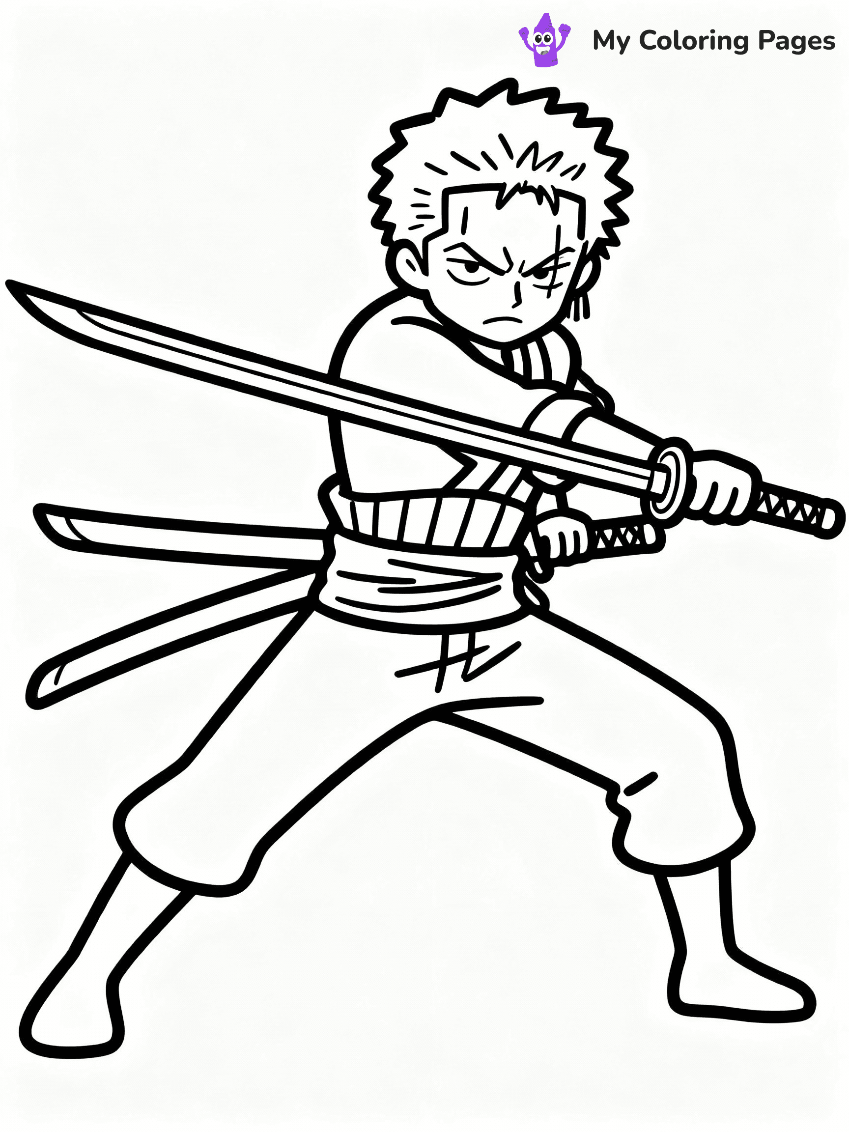 ⚠️ CRITICAL REQUIREMENT - ABSOLUTE BLACK AND WHITE ONLY ⚠️
This MUST be a BLACK AND WHITE line drawing ONLY. NO COLORS whatsoever.
- ONLY pure black lines (#000000) on pure white background (#FFFFFF)
- ABSOLUTELY NO colors, NO shading, NO gradients, NO grayscale
- If there are ANY colors in the output, the image is REJECTED
- This is a COLORING PAGE - meant to be COLORED IN by children
- The output must be UNCOLORED line art ready for coloring
⚠️ SUBJECT TO DRAW: Zoro from One Piece in One Piece animation style, drawing swords, intense focus, battle stance
(REMEMBER: Output must be BLACK AND WHITE line art only, NOT colored!)
# COLORING PAGE: BLACK OUTLINES ONLY - WHITE BACKGROUND MANDATORY
Create a **coloring book page** using EXACTLY two values: black lines, white space.
## NON-NEGOTIABLE BINARY RULES
- **ONLY #000000 (black) and #FFFFFF (white)** - NO other values exist
- **EVERY PIXEL = BLACK OR WHITE** - no gray/shading/antialiasing
- **WHITE BACKGROUND MANDATORY** - entire canvas stays white
- **ALL SHAPES HOLLOW** - everything is empty outlines waiting to be colored
- **FORBIDDEN:** fills, shading, gradients, patterns, textures, colors
- **NO SOLID REGIONS** - if it's not a thin line, it's wrong
## Universal Line Standards
- Black outlines ONLY - thin, uniform weight
- Every shape completely empty inside
- Closed contours suitable for coloring
- Simple flat illustration - zero depth/3D/realism
- **Style:** Whimsical Doodle Art Alley - rounded, friendly outlines (unless specified)
## Everything = Outline Only
- Characters/animals: hollow shapes
- Objects/clothing: empty contours
- Backgrounds/scenery: line work only
- Natural elements: outlined forms
- Dark/night areas: don't exist (use outlined symbols)
- Textures/patterns: convert to simple lines
## The Test
Can a child color EVERY white space with crayons? If any area is pre-filled/shaded/gray or colored in, it FAILS. Every shape must be waiting to receive color.
**FINAL OUTPUT**: Binary coloring page. Black lines define shapes. White spaces ready for coloring. Nothing else exists. No exceptions. Print-ready.
⚠️ FINAL REMINDER: Draw the subject "Zoro from One Piece in One Piece animation style, drawing swords, intense focus, battle stance" as BLACK AND WHITE line art. Zero colors in output.