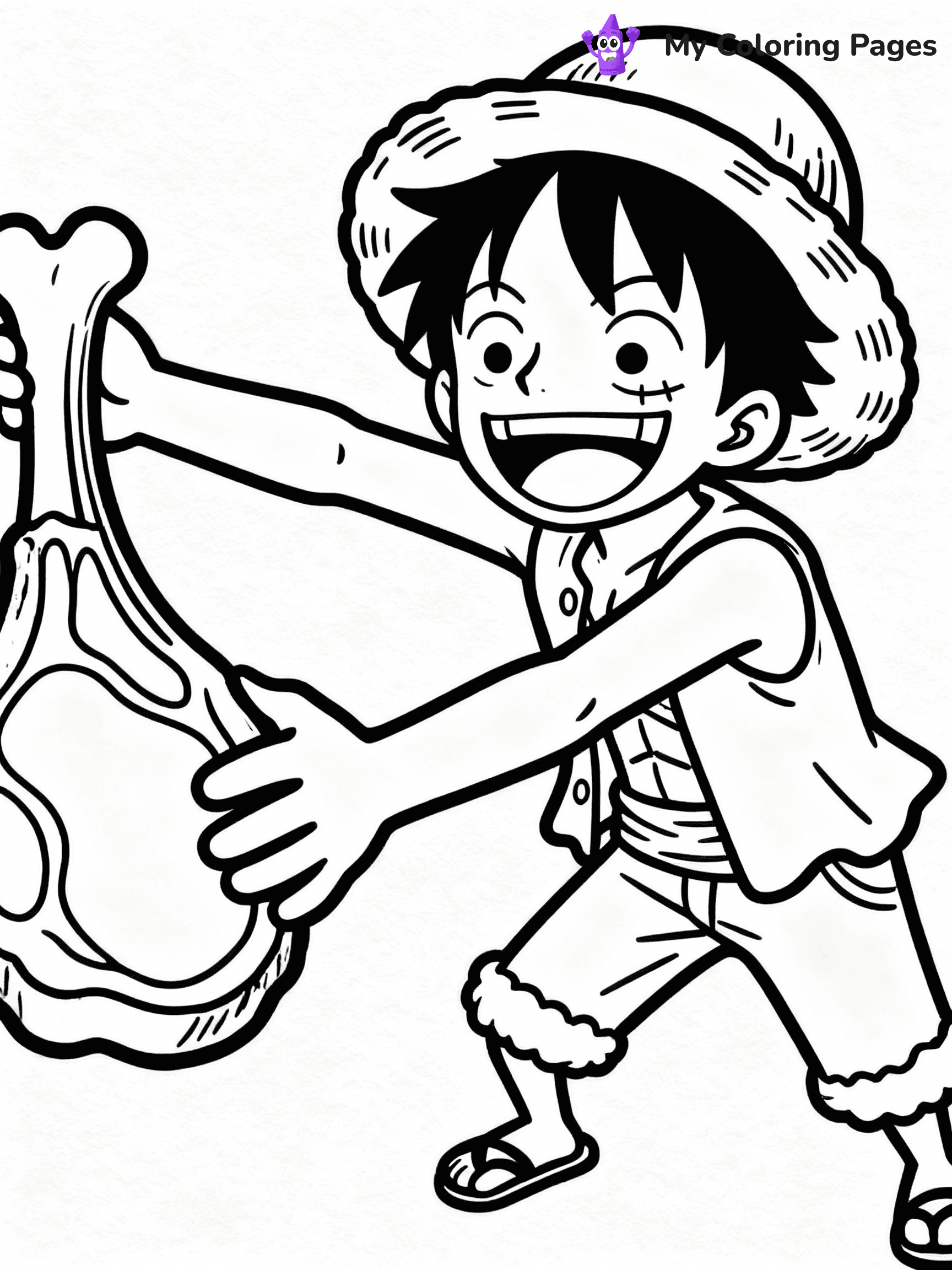 ⚠️ CRITICAL REQUIREMENT - ABSOLUTE BLACK AND WHITE ONLY ⚠️
This MUST be a BLACK AND WHITE line drawing ONLY. NO COLORS whatsoever.
- ONLY pure black lines (#000000) on pure white background (#FFFFFF)
- ABSOLUTELY NO colors, NO shading, NO gradients, NO grayscale
- If there are ANY colors in the output, the image is REJECTED
- This is a COLORING PAGE - meant to be COLORED IN by children
- The output must be UNCOLORED line art ready for coloring
⚠️ SUBJECT TO DRAW: Luffy from One Piece in One Piece animation style, stretching arms to grab a piece of meat, big grin on face
(REMEMBER: Output must be BLACK AND WHITE line art only, NOT colored!)
# COLORING PAGE: BLACK OUTLINES ONLY - WHITE BACKGROUND MANDATORY
Create a **coloring book page** using EXACTLY two values: black lines, white space.
## NON-NEGOTIABLE BINARY RULES
- **ONLY #000000 (black) and #FFFFFF (white)** - NO other values exist
- **EVERY PIXEL = BLACK OR WHITE** - no gray/shading/antialiasing
- **WHITE BACKGROUND MANDATORY** - entire canvas stays white
- **ALL SHAPES HOLLOW** - everything is empty outlines waiting to be colored
- **FORBIDDEN:** fills, shading, gradients, patterns, textures, colors
- **NO SOLID REGIONS** - if it's not a thin line, it's wrong
## Universal Line Standards
- Black outlines ONLY - thin, uniform weight
- Every shape completely empty inside
- Closed contours suitable for coloring
- Simple flat illustration - zero depth/3D/realism
- **Style:** Whimsical Doodle Art Alley - rounded, friendly outlines (unless specified)
## Everything = Outline Only
- Characters/animals: hollow shapes
- Objects/clothing: empty contours
- Backgrounds/scenery: line work only
- Natural elements: outlined forms
- Dark/night areas: don't exist (use outlined symbols)
- Textures/patterns: convert to simple lines
## The Test
Can a child color EVERY white space with crayons? If any area is pre-filled/shaded/gray or colored in, it FAILS. Every shape must be waiting to receive color.
**FINAL OUTPUT**: Binary coloring page. Black lines define shapes. White spaces ready for coloring. Nothing else exists. No exceptions. Print-ready.
⚠️ FINAL REMINDER: Draw the subject "Luffy from One Piece in One Piece animation style, stretching arms to grab a piece of meat, big grin on face" as BLACK AND WHITE line art. Zero colors in output.