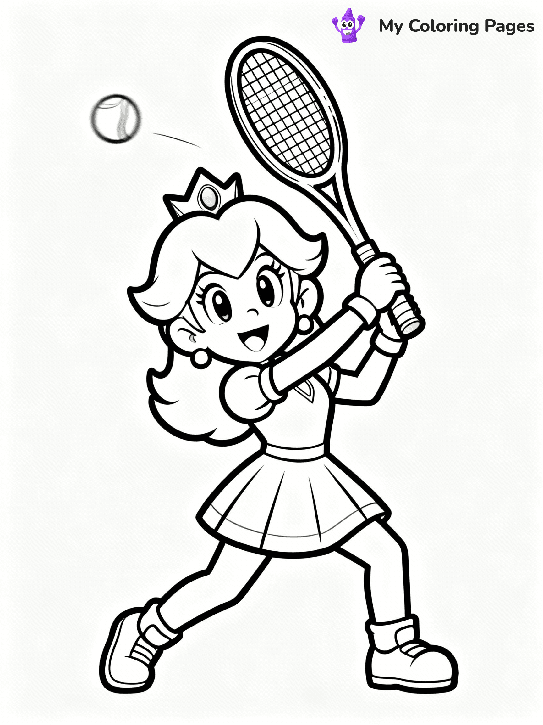 ⚠️ CRITICAL REQUIREMENT - ABSOLUTE BLACK AND WHITE ONLY ⚠️
This MUST be a BLACK AND WHITE line drawing ONLY. NO COLORS whatsoever.
- ONLY pure black lines (#000000) on pure white background (#FFFFFF)
- ABSOLUTELY NO colors, NO shading, NO gradients, NO grayscale
- If there are ANY colors in the output, the image is REJECTED
- This is a COLORING PAGE - meant to be COLORED IN by children
- The output must be UNCOLORED line art ready for coloring
⚠️ SUBJECT TO DRAW: Princess Daisy from Mario playing tennis, racket swinging mid-action, athletic pose captured. Important: PURE OUTLINES. NO FILLS, COLOR, SHADING, OR GREYSCALE. WHITE BACKGROUND.
(REMEMBER: Output must be BLACK AND WHITE line art only, NOT colored!)
# Flat, Friendly Cartoon Line-Art Coloring Page
You are generating a **pure black-and-white binary image** of a child-friendly cartoon scene combining characters and background scenery in one cohesive composition.
## Rendering Rules (Strict)
- Only two colors: pure black (#000000) outlines and pure white (#FFFFFF) background.
- No grayscale, shading, gradients, tints, fills, transparency, or partial pixels.
- No antialiasing or blended edges; every pixel is 100% black or white.
- No solid black fills inside shapes — all areas inside outlines must remain white.
- No dark clothing areas or filled tone blocks; all garments outlined only.
- No shadows, textures, lighting, or tonal variations.
- Must look like flat binary vector line-art for coloring pages.
## Drawing & Composition
- **Medium, consistent line weight**; clean closed outlines easy to color inside.
- **Flat, simple, child-friendly design** — no realism or 3D depth.
- Characters are **grounded on a surface**, centered and large.
- **Balanced composition** with clear silhouettes and minimal props.
## Scenery & Style
- Landmarks (e.g., mosque, CN Tower) and scenery (trees, benches, waves) drawn with **black outlines only.**
- For real-world figures, teams, or places, show accurate details using only black outlines—no text or logos. Use distinctive uniform patterns, abstract symbols, and landmark silhouettes to convey identity.
- Keep **consistent perspective**; no floating elements.
- **Style:** whimsical **Doodle Art Alley** — rounded, friendly outlines.
- May adapt shapes from **Crayola, Disney, Peppa Pig, Cocomelon** — *by shape only, never color.*
- Final output: **flat, crisp, binary (#000000/#FFFFFF)**, **no filled color or background text.**
EXTREMELYE IMPORTANT:
- PURE BINARY LINE-ART; NO FILLS (HAIR/CLOTHES/SKIN), SHADING, OR GREY.
- NO SHADING, COLOR. MUST BE WHITE BACKGROUND.
⚠️ FINAL REMINDER: Draw the subject "Princess Daisy from Mario playing tennis, racket swinging mid-action, athletic pose captured. Important: PURE OUTLINES. NO FILLS, COLOR, SHADING, OR GREYSCALE. WHITE BACKGROUND." as BLACK AND WHITE line art. Zero colors in output.