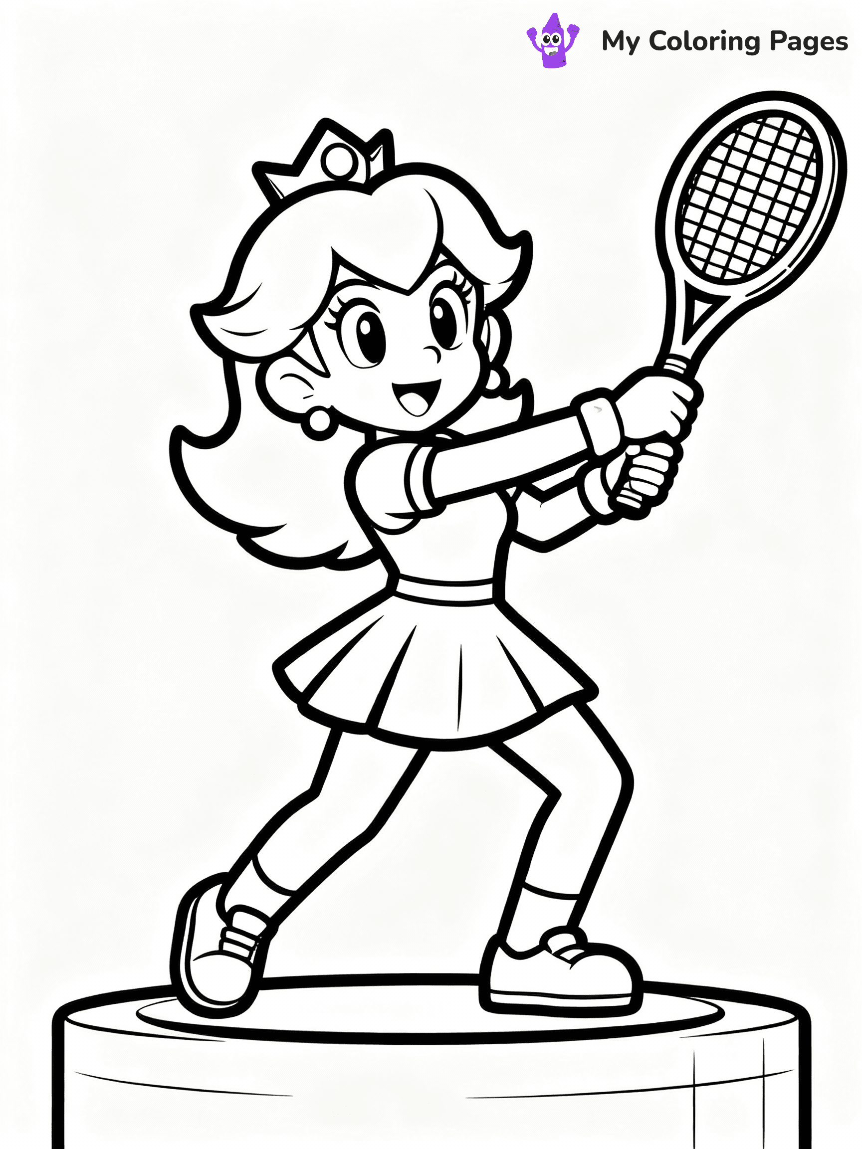 ⚠️ CRITICAL REQUIREMENT - ABSOLUTE BLACK AND WHITE ONLY ⚠️
This MUST be a BLACK AND WHITE line drawing ONLY. NO COLORS whatsoever.
- ONLY pure black lines (#000000) on pure white background (#FFFFFF)
- ABSOLUTELY NO colors, NO shading, NO gradients, NO grayscale
- If there are ANY colors in the output, the image is REJECTED
- This is a COLORING PAGE - meant to be COLORED IN by children
- The output must be UNCOLORED line art ready for coloring
⚠️ SUBJECT TO DRAW: Princess Daisy from Mario playing tennis, racket swinging mid-action, athletic pose captured. Important: PURE OUTLINES. NO FILLS, COLOR, SHADING, OR GREYSCALE. WHITE BACKGROUND.
(REMEMBER: Output must be BLACK AND WHITE line art only, NOT colored!)
# Flat, Friendly Cartoon Line-Art Coloring Page
You are generating a **pure black-and-white binary image** of a child-friendly cartoon scene combining characters and background scenery in one cohesive composition.
## Rendering Rules (Strict)
- Only two colors: pure black (#000000) outlines and pure white (#FFFFFF) background.
- No grayscale, shading, gradients, tints, fills, transparency, or partial pixels.
- No antialiasing or blended edges; every pixel is 100% black or white.
- No solid black fills inside shapes — all areas inside outlines must remain white.
- No dark clothing areas or filled tone blocks; all garments outlined only.
- No shadows, textures, lighting, or tonal variations.
- Must look like flat binary vector line-art for coloring pages.
## Drawing & Composition
- **Medium, consistent line weight**; clean closed outlines easy to color inside.
- **Flat, simple, child-friendly design** — no realism or 3D depth.
- Characters are **grounded on a surface**, centered and large.
- **Balanced composition** with clear silhouettes and minimal props.
## Scenery & Style
- Landmarks (e.g., mosque, CN Tower) and scenery (trees, benches, waves) drawn with **black outlines only.**
- For real-world figures, teams, or places, show accurate details using only black outlines—no text or logos. Use distinctive uniform patterns, abstract symbols, and landmark silhouettes to convey identity.
- Keep **consistent perspective**; no floating elements.
- **Style:** whimsical **Doodle Art Alley** — rounded, friendly outlines.
- May adapt shapes from **Crayola, Disney, Peppa Pig, Cocomelon** — *by shape only, never color.*
- Final output: **flat, crisp, binary (#000000/#FFFFFF)**, **no filled color or background text.**
EXTREMELYE IMPORTANT:
- PURE BINARY LINE-ART; NO FILLS (HAIR/CLOTHES/SKIN), SHADING, OR GREY.
- NO SHADING, COLOR. MUST BE WHITE BACKGROUND.
⚠️ FINAL REMINDER: Draw the subject "Princess Daisy from Mario playing tennis, racket swinging mid-action, athletic pose captured. Important: PURE OUTLINES. NO FILLS, COLOR, SHADING, OR GREYSCALE. WHITE BACKGROUND." as BLACK AND WHITE line art. Zero colors in output.