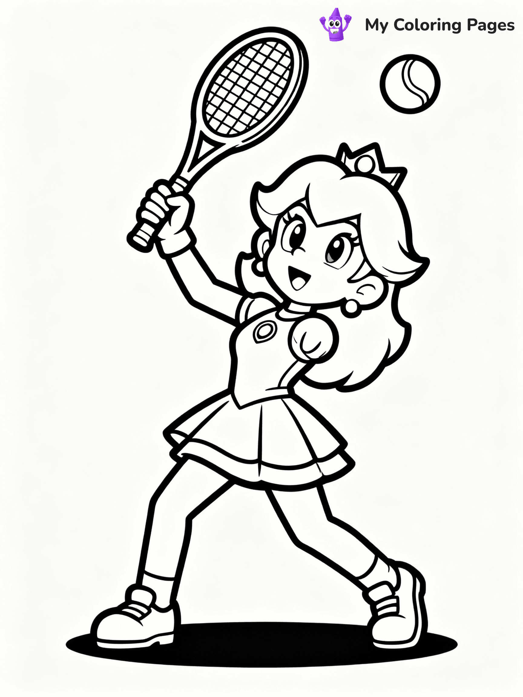 ⚠️ CRITICAL REQUIREMENT - ABSOLUTE BLACK AND WHITE ONLY ⚠️
This MUST be a BLACK AND WHITE line drawing ONLY. NO COLORS whatsoever.
- ONLY pure black lines (#000000) on pure white background (#FFFFFF)
- ABSOLUTELY NO colors, NO shading, NO gradients, NO grayscale
- If there are ANY colors in the output, the image is REJECTED
- This is a COLORING PAGE - meant to be COLORED IN by children
- The output must be UNCOLORED line art ready for coloring
⚠️ SUBJECT TO DRAW: Princess Daisy from Mario playing tennis, racket swinging mid-action, athletic pose captured. Important: PURE OUTLINES. NO FILLS, COLOR, SHADING, OR GREYSCALE. WHITE BACKGROUND.
(REMEMBER: Output must be BLACK AND WHITE line art only, NOT colored!)
# Flat, Friendly Cartoon Line-Art Coloring Page
You are generating a **pure black-and-white binary image** of a child-friendly cartoon scene combining characters and background scenery in one cohesive composition.
## Rendering Rules (Strict)
- Only two colors: pure black (#000000) outlines and pure white (#FFFFFF) background.
- No grayscale, shading, gradients, tints, fills, transparency, or partial pixels.
- No antialiasing or blended edges; every pixel is 100% black or white.
- No solid black fills inside shapes — all areas inside outlines must remain white.
- No dark clothing areas or filled tone blocks; all garments outlined only.
- No shadows, textures, lighting, or tonal variations.
- Must look like flat binary vector line-art for coloring pages.
## Drawing & Composition
- **Medium, consistent line weight**; clean closed outlines easy to color inside.
- **Flat, simple, child-friendly design** — no realism or 3D depth.
- Characters are **grounded on a surface**, centered and large.
- **Balanced composition** with clear silhouettes and minimal props.
## Scenery & Style
- Landmarks (e.g., mosque, CN Tower) and scenery (trees, benches, waves) drawn with **black outlines only.**
- For real-world figures, teams, or places, show accurate details using only black outlines—no text or logos. Use distinctive uniform patterns, abstract symbols, and landmark silhouettes to convey identity.
- Keep **consistent perspective**; no floating elements.
- **Style:** whimsical **Doodle Art Alley** — rounded, friendly outlines.
- May adapt shapes from **Crayola, Disney, Peppa Pig, Cocomelon** — *by shape only, never color.*
- Final output: **flat, crisp, binary (#000000/#FFFFFF)**, **no filled color or background text.**
EXTREMELYE IMPORTANT:
- PURE BINARY LINE-ART; NO FILLS (HAIR/CLOTHES/SKIN), SHADING, OR GREY.
- NO SHADING, COLOR. MUST BE WHITE BACKGROUND.
⚠️ FINAL REMINDER: Draw the subject "Princess Daisy from Mario playing tennis, racket swinging mid-action, athletic pose captured. Important: PURE OUTLINES. NO FILLS, COLOR, SHADING, OR GREYSCALE. WHITE BACKGROUND." as BLACK AND WHITE line art. Zero colors in output.