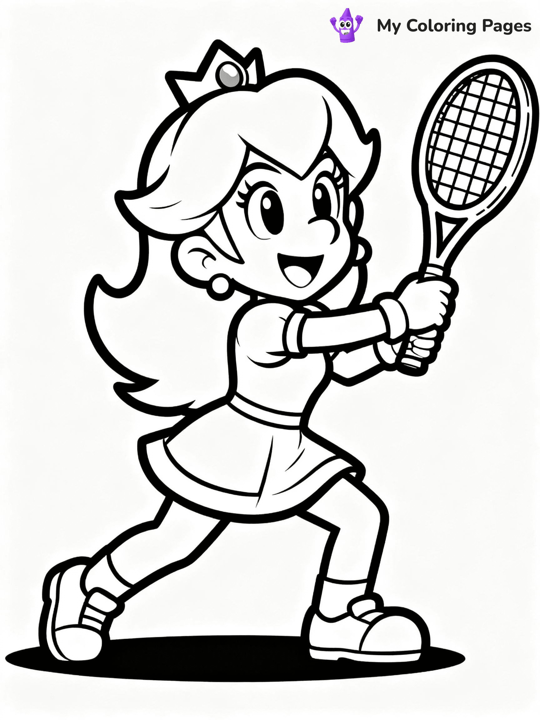 ⚠️ CRITICAL REQUIREMENT - ABSOLUTE BLACK AND WHITE ONLY ⚠️
This MUST be a BLACK AND WHITE line drawing ONLY. NO COLORS whatsoever.
- ONLY pure black lines (#000000) on pure white background (#FFFFFF)
- ABSOLUTELY NO colors, NO shading, NO gradients, NO grayscale
- If there are ANY colors in the output, the image is REJECTED
- This is a COLORING PAGE - meant to be COLORED IN by children
- The output must be UNCOLORED line art ready for coloring
⚠️ SUBJECT TO DRAW: Princess Daisy from Mario playing tennis, racket swinging mid-action, athletic pose captured. Important: PURE OUTLINES. NO FILLS, COLOR, SHADING, OR GREYSCALE. WHITE BACKGROUND.
(REMEMBER: Output must be BLACK AND WHITE line art only, NOT colored!)
# Flat, Friendly Cartoon Line-Art Coloring Page
You are generating a **pure black-and-white binary image** of a child-friendly cartoon scene combining characters and background scenery in one cohesive composition.
## Rendering Rules (Strict)
- Only two colors: pure black (#000000) outlines and pure white (#FFFFFF) background.
- No grayscale, shading, gradients, tints, fills, transparency, or partial pixels.
- No antialiasing or blended edges; every pixel is 100% black or white.
- No solid black fills inside shapes — all areas inside outlines must remain white.
- No dark clothing areas or filled tone blocks; all garments outlined only.
- No shadows, textures, lighting, or tonal variations.
- Must look like flat binary vector line-art for coloring pages.
## Drawing & Composition
- **Medium, consistent line weight**; clean closed outlines easy to color inside.
- **Flat, simple, child-friendly design** — no realism or 3D depth.
- Characters are **grounded on a surface**, centered and large.
- **Balanced composition** with clear silhouettes and minimal props.
## Scenery & Style
- Landmarks (e.g., mosque, CN Tower) and scenery (trees, benches, waves) drawn with **black outlines only.**
- For real-world figures, teams, or places, show accurate details using only black outlines—no text or logos. Use distinctive uniform patterns, abstract symbols, and landmark silhouettes to convey identity.
- Keep **consistent perspective**; no floating elements.
- **Style:** whimsical **Doodle Art Alley** — rounded, friendly outlines.
- May adapt shapes from **Crayola, Disney, Peppa Pig, Cocomelon** — *by shape only, never color.*
- Final output: **flat, crisp, binary (#000000/#FFFFFF)**, **no filled color or background text.**
EXTREMELYE IMPORTANT:
- PURE BINARY LINE-ART; NO FILLS (HAIR/CLOTHES/SKIN), SHADING, OR GREY.
- NO SHADING, COLOR. MUST BE WHITE BACKGROUND.
⚠️ FINAL REMINDER: Draw the subject "Princess Daisy from Mario playing tennis, racket swinging mid-action, athletic pose captured. Important: PURE OUTLINES. NO FILLS, COLOR, SHADING, OR GREYSCALE. WHITE BACKGROUND." as BLACK AND WHITE line art. Zero colors in output.